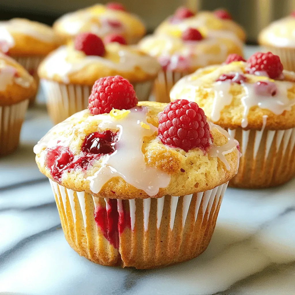 - 1 cup all-purpose flour - 1 cup whole wheat flour - 1 cup Greek yogurt (plain or vanilla) - 1/2 cup granulated sugar - 1/3 cup vegetable oil - 1/2 cup fresh raspberries (plus extra for topping) - 2 large eggs - Zest of 1 lemon - 2 tablespoons fresh lemon juice - 1 teaspoon baking powder - 1 teaspoon baking soda - 1/2 teaspoon salt - Optional: 1/4 teaspoon vanilla extract For the best Lemon Raspberry Yogurt Muffins, use these measurements: - Combine 1 cup of all-purpose flour with 1 cup of whole wheat flour. This blend gives a nice texture. - Use 1 cup of Greek yogurt, either plain or vanilla, for moisture and flavor. - Add 1/2 cup of granulated sugar for sweetness. If you prefer, try honey or maple syrup. - Use 1/3 cup of vegetable oil for richness. - Include 2 large eggs to bind everything together. - Zest 1 lemon and add juice from 2 tablespoons for a fresh taste. - Don’t forget 1 teaspoon each of baking powder and baking soda for rise, and 1/2 teaspoon of salt to enhance flavor. When selecting raspberries, look for bright color and firmness. Avoid mushy ones. Fresh raspberries add a burst of flavor. They should be small to medium in size for even mixing. For lemons, pick ones that feel heavy for their size. This means they are juicy. The zest should be bright yellow, not dull. Use fresh lemon juice for the best taste. First, preheat your oven to 375°F (190°C). This step is key for even baking. While the oven warms up, prepare your muffin tin. You can line it with paper liners for easy removal. If you prefer, lightly grease each muffin cup with oil or butter. In a large bowl, sift together the all-purpose flour, whole wheat flour, baking powder, baking soda, and salt. Sifting helps to aerate the flours. Mix the dry ingredients well. This ensures every muffin has a uniform flavor and texture. In another bowl, beat together the Greek yogurt, granulated sugar, vegetable oil, eggs, lemon zest, and lemon juice. Whisk until smooth. If you use vanilla extract, add it in this step. Make sure the sugar dissolves well for a sweet taste. Next, gently fold the wet mixture into the dry ingredients. Use a spatula or wooden spoon to combine them. Mix just until you see no dry flour. It’s okay if the batter has small lumps. Overmixing can make the muffins dense. Now, carefully fold in the fresh raspberries. Ensure you keep them intact while mixing. This way, they add bursts of flavor in each bite. Distribute them evenly throughout the batter for the best results. Using a spoon or ice cream scoop, fill each muffin cup about two-thirds full. For a nice touch, add a few extra raspberries on top. Bake the muffins for 18-20 minutes. They are ready when a toothpick comes out clean or with a few moist crumbs. This simple process helps you create Lemon Raspberry Yogurt Muffins that are fresh and tasty. For the complete recipe, refer to the section titled Full Recipe. To bake the best muffins, avoid common mistakes. One big error is overmixing the batter. This creates tough muffins. Mix just until the dry ingredients blend with the wet ones. You want a few lumps in the batter. Another mistake is not measuring ingredients correctly. Use a scale or measuring cups. This ensures you use the right amounts, which helps the muffins rise. For optimal texture, let the eggs and yogurt come to room temperature before mixing. You can easily change this recipe. For gluten-free muffins, use a gluten-free flour blend. This keeps the texture light and fluffy. If you like nuts, add a half-cup of chopped walnuts or almonds. They add a nice crunch. You can also stir in chocolate chips for a sweet twist. How you present your muffins matters. Arrange them on a colorful platter for a fun look. Garnish with lemon zest or extra fresh raspberries on top. This adds a pop of color and flavor. Serve warm or at room temperature for the best taste. For the complete recipe, check out the Full Recipe section. {{image_4}} To keep your Lemon Raspberry Yogurt Muffins fresh, use an airtight container. This will help them stay moist. You can store them at room temperature for about three days. If you live in a hot or humid area, refrigeration is a better choice. But remember, the cold can change their texture a bit. If you want to keep muffins longer, freezing is a great option. First, let them cool completely. Then, wrap each muffin tightly in plastic wrap. Place them in a freezer bag or container. This way, they won’t get freezer burn. You can freeze them for up to three months. To thaw, take a muffin out and leave it at room temperature for about an hour. If you want it warm, reheat it in the oven at 350°F (175°C) for about 5-10 minutes. This will bring back their soft texture and flavor. Enjoy your muffins even after a few months! For the full recipe, check out the previous section. Yes, you can use frozen raspberries. They work well in muffins. However, frozen berries may burst and color the batter. This can change the look of your muffins. If you use frozen raspberries, do not thaw them. Just fold them in straight from the freezer. This helps keep the muffins light and fluffy. To check if the muffins are done, use the toothpick test. Insert a toothpick into the center of a muffin. If it comes out clean or with a few crumbs, they are ready. You can also look for visual clues. The tops should be golden brown, and the muffins should spring back when lightly pressed. Yes, you can make these muffins ahead of time. They store well for a few days. Allow the muffins to cool completely before storing. You can keep them in an airtight container at room temperature. For longer storage, freeze them in a zip-top bag. They can last for up to three months in the freezer. If you don't have Greek yogurt, you can use regular yogurt. Sour cream is another good option. For dairy-free choices, try coconut yogurt or almond yogurt. Each of these will add moisture and tang to your muffins. Just choose one that fits your taste and dietary needs. The Lemon Raspberry Yogurt Muffins are easy to make and taste amazing. Here’s a quick look at what you need and how to do it. Ingredients: - 1 cup all-purpose flour - 1 cup whole wheat flour - 1 cup Greek yogurt (plain or vanilla) - 1/2 cup granulated sugar - 1/3 cup vegetable oil - 1/2 cup fresh raspberries (plus extra for topping) - 2 large eggs - Zest of 1 lemon - 2 tablespoons fresh lemon juice - 1 teaspoon baking powder - 1 teaspoon baking soda - 1/2 teaspoon salt - Optional: 1/4 teaspoon vanilla extract The recipe is simple. You mix the dry and wet ingredients, fold in the raspberries, and bake. For images, you can find great shots of the muffins as they bake and after they cool. They look delicious and are a great treat for any time of day. You can find the full recipe in this article to guide you step by step. Enjoy baking! In this article, we explored how to make Lemon Raspberry Yogurt Muffins. We covered ingredients, measurements, and tips for success. I shared step-by-step instructions for mixing, baking, and storing the muffins. Remember to choose fresh ingredients for the best flavor. With these techniques, you can create moist and tasty muffins every time. Enjoy your baking journey and don’t hesitate to experiment with flavors! Happy baking!