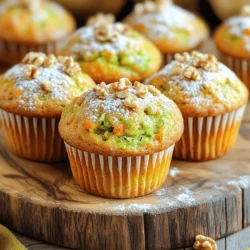 - 1 cup freshly grated zucchini - 1 cup freshly grated carrot - 1 ½ cups all-purpose flour - ½ cup granulated sugar - ½ cup packed brown sugar These main ingredients form the base of our muffins. The zucchini adds moisture, and the carrot brings sweetness and color. Using both granulated and brown sugar creates a nice balance of flavor. - ½ cup chopped walnuts or pecans - ½ cup raisins or dried cranberries Adding nuts gives a great crunch. You can mix in some raisins or dried cranberries for extra sweetness. These optional ingredients let you customize your muffins. - 1 teaspoon baking powder - 1 teaspoon baking soda - ½ teaspoon sea salt - 1 teaspoon ground cinnamon - ½ teaspoon ground nutmeg These spices and baking essentials are crucial. Baking powder and baking soda help the muffins rise. Cinnamon and nutmeg add warm flavors that make your muffins taste amazing. Always use fresh spices for the best flavor. For the complete mix of flavors and techniques, check out the Full Recipe. 1. Preheat your oven to 350°F (175°C). This helps the muffins bake evenly. 2. Prepare your muffin tin by lining it with paper liners. You can also grease it lightly with cooking spray. This keeps the muffins from sticking. 1. In a large bowl, combine the freshly grated zucchini and carrot. 2. Add two large eggs, ½ cup vegetable oil, and 1 teaspoon vanilla extract. Whisk this mixture until it is smooth. 3. In another bowl, sift together 1 ½ cups all-purpose flour, ½ cup granulated sugar, ½ cup brown sugar, 1 teaspoon baking powder, 1 teaspoon baking soda, ½ teaspoon sea salt, 1 teaspoon ground cinnamon, and ½ teaspoon ground nutmeg. This ensures all the dry ingredients mix well. 4. Now, gently add the dry mixture to the wet mixture. Stir just until combined. It's okay if there are a few lumps. If you want, fold in ½ cup chopped walnuts or pecans and ½ cup raisins or dried cranberries for extra flavor. 1. Use a scoop or spoon to fill each muffin cup about 2/3 full. This gives them room to rise while baking. 2. Place the muffin tin in the oven. Bake for 18-20 minutes. To check if they are done, insert a toothpick into the center of a muffin. If it comes out clean, they are ready. 3. Let the muffins cool in the pan for about 5 minutes. Then, transfer them to a wire rack to cool completely. These steps help you make tasty zucchini carrot muffins easily. You can find the full recipe for more details. To make the best zucchini carrot muffins, mixing is key. Start by mixing the wet and dry ingredients separately. This helps distribute the flavors evenly. When you combine them, stir gently. Overmixing can make your muffins tough. You want a few lumps in the batter. It will make your muffins soft and fluffy. Check if your muffins are done with the toothpick test. Insert a toothpick into the center of a muffin. If it comes out clean, your muffins are ready. If there is batter on the toothpick, bake them a bit longer. For a pretty display, arrange your muffins on a nice platter. This makes them look inviting. You can also add a sprinkle of chopped nuts on top. A light dusting of powdered sugar adds a nice touch too. Serve them warm to bring out their delicious flavors. Want to boost the flavor? Try adding spices like ginger or allspice. A little lemon or orange zest gives a fresh taste. If you like it sweeter, use honey or maple syrup instead of sugar. These small changes can make a big difference. Don't be afraid to experiment! {{image_4}} You can make simple swaps to make these muffins healthier. - Whole wheat flour substitute: Use whole wheat flour instead of all-purpose flour. This adds fiber and nutrients. - Reducing sugar content: Cut down the sugar by using half the amount. You can also try using honey or maple syrup for natural sweetness. Adding different flavors makes these muffins even more exciting. - Adding chocolate chips: Fold in some chocolate chips for a sweet treat. Dark chocolate pairs well with the spices. - Incorporating citrus zest: Add lemon or orange zest for a bright flavor. This will lift the taste and freshness of the muffins. You can adapt this recipe to fit your diet. - Egg replacements: Use flaxseed meal or applesauce instead of eggs. Mix 1 tablespoon of flaxseed meal with 2.5 tablespoons of water for each egg. - Gluten-free flour alternatives: Swap all-purpose flour with a gluten-free blend. Make sure it includes xanthan gum for texture. These variations keep the muffins delicious while meeting your needs. Try out different combinations to find your favorite! For the full recipe, check out the Zesty Zucchini Carrot Muffins. Store your zucchini carrot muffins at room temperature. Keep them in an airtight container. This helps keep the muffins fresh for a few days. If you do not have an airtight container, you can wrap them in plastic wrap or aluminum foil. If you want to save the muffins for later, freezing is a great option. Place the muffins in a freezer-safe bag or container. Make sure to remove any extra air to avoid freezer burn. When you are ready to eat them, just take them out and reheat. To reheat, you can use the oven or microwave. For the oven, preheat to 350°F and bake for about 10 minutes. If you use a microwave, heat for 30 seconds or until warm. These muffins will last about 3 to 4 days at room temperature. In the fridge, they can last up to a week. If frozen, they can stay good for about 2 to 3 months. Always check for any signs of spoilage before eating. Enjoy your delicious muffins any time! For more tips, be sure to check out the Full Recipe. How do I keep zucchini carrot muffins moist? To keep your muffins moist, use fresh zucchini and carrot. Grate them just before use. Adding oil helps too. You can also add yogurt or applesauce for extra moisture. Make sure not to overbake your muffins. Check them a few minutes early. Can I make these muffins in advance? Yes, you can make these muffins ahead of time. They store well in an airtight container. Keep them at room temperature for up to three days. For longer storage, freeze them. Just wrap each muffin in plastic wrap and place them in a freezer bag. Why are my muffins dense? Dense muffins often result from too much flour or not enough moisture. Make sure to measure your flour correctly. Scoop it lightly into a measuring cup rather than packing it down. Also, ensure you mix the ingredients just until combined. Overmixing can lead to a tough texture. What do I do if my muffins overflow? If your muffins overflow, it might mean you filled the cups too high. For best results, fill each cup about two-thirds full. If they do overflow, simply clean the edges of the muffin tin after baking. This helps keep your muffins looking nice. Caloric content and health benefits Each muffin contains about 150 calories. They are rich in vitamins A and C, thanks to the carrots and zucchini. These ingredients also provide fiber, which is good for digestion. Enjoy these muffins as a healthy snack or breakfast option. Allergen information for the ingredients listed This recipe contains common allergens like wheat and eggs. If you use nuts, be aware of nut allergies. For gluten-free options, use a gluten-free flour blend. Always check labels for specific allergens in your ingredients. This blog post shared all you need to make zucchini carrot muffins. We covered key ingredients, important steps, and tips for perfect results. You learned how to store your muffins to keep them fresh. Remember, feel free to experiment with flavors and ingredients. Whether you choose walnuts or chocolate chips, make it your own. Enjoy baking, and share these tasty treats with friends and family!