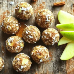 - 1 cup rolled oats - 1/2 cup almond butter (or any nut butter of your choice) - 1/2 cup unsweetened applesauce - 1/3 cup honey or pure maple syrup - 1 teaspoon ground cinnamon - 1/4 teaspoon ground nutmeg - 1/2 cup chopped nuts (such as walnuts, pecans, or almonds) - 1/4 cup mini dark chocolate chips (optional for sweetness) - 1/4 cup unsweetened shredded coconut Each ingredient in these energy balls contributes to their nutritious profile. - Rolled oats provide fiber and keep you full longer. - Almond butter offers healthy fats and protein. - Unsweetened applesauce adds natural sweetness with fewer calories. - Honey or maple syrup serves as a natural sweetener while adding some vitamins. - Ground cinnamon can help regulate blood sugar levels. - Chopped nuts add crunch and beneficial omega-3 fatty acids. - Mini dark chocolate chips deliver antioxidants, making them a tasty treat. - Shredded coconut brings fiber and a tropical twist to the mix. If you have allergies or dietary restrictions, there are easy swaps for each ingredient: - Replace almond butter with sunflower seed butter for nut-free options. - Use agave syrup or coconut sugar instead of honey for vegan options. - For gluten-free needs, ensure your rolled oats are certified gluten-free. - Swap nuts for seeds like pumpkin or sunflower seeds if needed. - Skip the chocolate chips for a lower sugar version or use carob chips. These substitutions ensure everyone can enjoy these tasty and nutritious snacks! For the complete recipe, check out the Full Recipe section. To make Cinnamon Apple Energy Balls, start by mixing the dry ingredients. In a large bowl, add: - 1 cup rolled oats - 1 teaspoon ground cinnamon - 1/4 teaspoon ground nutmeg Stir these well to blend the spices with the oats. Next, prepare the wet ingredients in another bowl. Combine: - 1/2 cup almond butter - 1/2 cup unsweetened applesauce - 1/3 cup honey or pure maple syrup Mix until smooth. This step ensures the flavors blend nicely. Now, pour the wet mixture into the dry ingredients. Stir everything together until it’s well combined. If it feels hard to mix, use your hands. Next, fold in the add-ins: - 1/2 cup chopped nuts - 1/4 cup mini dark chocolate chips (optional) - 1/4 cup unsweetened shredded coconut Mix gently but thoroughly. Once combined, cover the bowl and chill the mixture in the fridge for about 30 minutes. This helps the mixture hold together better when forming balls. Now, it’s time to form the energy balls. Take a tablespoon-sized scoop and roll it in your hands to make a ball shape. Place each ball on a parchment-lined baking sheet. After forming them all, refrigerate for another 15 minutes. This helps them set and stay firm. When mixing, make sure to stir well so all flavors blend. If you have trouble mixing, wet your hands slightly to help form the balls. This prevents the mixture from sticking too much. Use a small cookie scoop for even-sized balls. This method speeds up the process and keeps your balls uniform. To create the perfect ball shape, roll the mixture gently in your palms. Don’t press too hard; let them keep some softness. Each ball should be about the size of a golf ball. If you want extra flair, roll them in shredded coconut or cinnamon after shaping. This adds a nice touch and makes them look great! These steps make your Cinnamon Apple Energy Balls tasty and fun to eat. Check out the Full Recipe for more details! You can make your energy balls pop with flavor. Try adding more spices! For a warm taste, add ginger or cardamom. Start with a pinch and taste as you go. You can also mix in some pumpkin pie spice for a fall vibe. This will keep your snacks fresh and exciting. Do you like your energy balls soft or chewy? If you prefer soft, use more applesauce. This adds moisture. For chewier balls, include more oats or nuts. You can even experiment with different nut butters. Each choice will change the texture. Swapping ingredients can be fun! If you have allergies, use sunflower seed butter instead of almond butter. You can also swap honey for agave syrup if you want a vegan option. If you want a nut-free version, leave out the nuts and use seeds instead. Always think about what you have on hand. Your creativity will make each batch unique! For the full recipe, check out [Full Recipe]. {{image_4}} You can switch up the flavor of your energy balls with other fruits. Try mashed bananas or pureed pears for a different taste. Dried fruits like cranberries or apricots add chewiness too. Mixing in some citrus zest, like lemon or orange, gives a bright kick. Just remember to adjust the sweetness if using sweeter fruits. Adding protein powder is easy and boosts nutrition. Vanilla or chocolate protein powder works well in these energy balls. Start with one to two scoops. Adjust the wet ingredients if the mix feels too dry. You can also use nut flours for more protein and texture. Making these energy balls vegan is simple. Substitute honey with maple syrup or agave nectar. To keep it gluten-free, ensure your oats are certified gluten-free. You can also explore different nut butters like sunflower seed butter if you have nut allergies. These swaps keep the energy balls tasty and healthy. For more details and a step-by-step guide, check the Full Recipe. To keep your Cinnamon Apple Energy Balls fresh, store them in an airtight container. Place them in the refrigerator right after they set. This keeps them cool and tasty for up to a week. Avoid leaving them out at room temperature for long, as warmth can soften their texture. You can freeze these energy balls for longer storage. Place them in a single layer on a baking sheet for about an hour. Then, transfer them into a freezer-safe bag or container. They can last in the freezer for up to three months. Just thaw them in the fridge before you enjoy them again. Check your energy balls for any changes. If they smell off or look discolored, it’s best to toss them. A sticky or slimy texture can also indicate spoilage. Always trust your senses; if in doubt, throw them out. Cinnamon Apple Energy Balls can last up to one week in the fridge. Store them in an airtight container to keep them fresh. If you want them to last longer, freeze them. They can stay good for up to three months in the freezer. Just remember to thaw them before eating! Yes, you can use other sweeteners instead of honey. Maple syrup works well and adds a nice flavor. You can also use agave syrup or date syrup. Each sweetener will change the taste a bit, but they all make tasty energy balls. To make sugar-free energy balls, skip the honey or syrup. Use ripe bananas or unsweetened applesauce instead. You can also add a bit of stevia or monk fruit sweetener for extra sweetness without sugar. Adjust the recipes to keep them delicious and healthy! Cinnamon Apple Energy Balls are easy to make and fun to enjoy. We discussed ingredients, nutrition, and substitutions. You learned how to prepare them, with tips for mixing and rolling. Plus, we explored flavor and texture variations, along with storage methods. These energy balls offer health benefits and tasty options. Now you can try different spices and adapt the recipe to your needs. Enjoy these tasty bites for a quick energy boost anytime!
