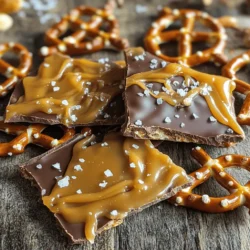 - 2 cups pretzel rods, broken into bite-sized pieces - 1 cup granulated sugar - 6 tablespoons unsalted butter - 1/4 cup heavy cream - 1 teaspoon vanilla extract - 1 cup semi-sweet chocolate chips - 1/2 teaspoon sea salt - Optional: flaked sea salt for garnish Using quality chocolate is key. It makes the bark taste rich and smooth. I recommend semi-sweet chocolate chips, as they melt nicely and balance well with the sweet caramel. When picking pretzels, choose rods that are sturdy. They hold up better under the warm caramel. Look for pretzels that are not too salty, as you will add sea salt later. This way, your bark won't be too salty and will keep that perfect sweet and salty mix. For the full recipe, check out the details above. First, preheat your oven to 350°F (175°C). This step is key to getting the perfect bark. Next, take a baking sheet and line it with parchment paper. Make sure to leave some edges hanging over the sides. This makes it easier to lift the bark out later on. In a medium saucepan, combine 1 cup of granulated sugar and 6 tablespoons of unsalted butter. Heat this mixture over medium heat. Stir it constantly. You want the sugar to melt and turn a golden color, which takes about 5-7 minutes. Keep a close eye to avoid burning. Once the sugar has melted, slowly add in 1/4 cup of heavy cream. Expect some bubbling, and keep stirring. After that, mix in 1 teaspoon of vanilla extract. This adds a lovely aroma and flavor to the caramel. Now, evenly spread the broken pretzel pieces on the parchment-lined baking sheet. Make sure they are in a single layer. This allows for proper coverage with caramel. Next, pour the warm caramel over the pretzels. Use a spatula to spread it evenly. Every pretzel should get a good coat of caramel. Place the baking sheet in the oven and bake for 10-12 minutes. You’ll know it’s ready when the caramel is bubbly and darkened slightly. Once done, take it out and let it cool for about 10 minutes. While the pretzel-caramel mixture cools, melt 1 cup of semi-sweet chocolate chips. Put them in a microwave-safe bowl. Heat in 20-second intervals, stirring between each. This method keeps the chocolate smooth. After the caramel pretzel base has cooled slightly, drizzle the melted chocolate over it. Use a spatula or knife to spread it out. This ensures that every bite is chocolatey. Finally, sprinkle 1/2 teaspoon of sea salt over the chocolate layer. This adds the perfect salty touch to your sweet bark. Let your creation cool completely for about 30 minutes. You can also speed things up by refrigerating it for 15 minutes. Once set, lift the bark out using the parchment paper overhang. Break it into pieces for serving. For the full recipe, check out the complete details! To make great caramel, watch your sugar closely. Here are some key tips: - Avoiding burnt sugar: Use medium heat and stir often. If the sugar gets too hot, it will burn. This can ruin your caramel. If you see dark brown spots, it’s too late. - Checking for the right color: The best caramel has a golden amber color. Aim for this shade before adding cream. This color means your sugar is ready for the next step. You can make your bark even more fun! Here are some ideas: - Adding nuts or dried fruit: Try adding chopped nuts like almonds or peanuts. Dried fruit like cranberries or cherries works well, too. These add flavor and texture. - Infusing flavors in the chocolate: Want to change the chocolate taste? Mix in a little cinnamon or espresso powder. This gives your bark a special twist. Presentation matters. Here are some serving ideas: - Presentation ideas for gatherings: Serve your Sweet & Salty Caramel Pretzel Bark on a pretty platter. You can also use a clear jar for an eye-catching display. - Pairing recommendations with snacks or drinks: This sweet treat pairs well with coffee or milk. You can also serve it with salty snacks for a fun mix. {{image_4}} To make your pretzel bark even better, add nuts! Almonds or peanuts work great. They add a nice crunch. Simply chop them up and mix them in with the pretzels. You can also sprinkle them on top before the chocolate sets. This adds flavor and texture. Plus, nuts are healthy! They give your bark a new twist that everyone will love. Want to spice things up? Add cayenne or chili powder to your caramel! Just a pinch can make a big difference. The heat balances the sweet and salty flavors. It gives your bark a fun kick. Start with a small amount and taste as you go. You can always add more if you like it hot! You can change the bark for the holidays, too! For Christmas, try adding peppermint extract. This gives a fresh, minty flavor. You can also crush peppermint candies and sprinkle them on top. For fall, add cinnamon to the caramel. It gives a cozy, warm taste. Get creative with your flavors, and make it your own! To keep your salted caramel pretzel bark fresh, use an airtight container. This helps keep moisture away. It also prevents the bark from becoming stale. Choose a container that fits the size of your bark. If you don’t have one, wrap the bark tightly in plastic wrap. Then place it in a zip-top bag. This method works well too. You can store your bark at room temperature for about one week. If you keep it in the fridge, it can last up to two weeks. Just remember, the colder it gets, the firmer the chocolate will be. This might change the texture a bit. For best taste, enjoy it within a week! To freeze your salted caramel pretzel bark, follow these steps. First, cut the bark into pieces. Then, place the pieces in a single layer on a baking sheet. Freeze them for about an hour until solid. After that, move the pieces to an airtight container or a freezer bag. Label the bag with the date. When you want to enjoy it, take it out and let it thaw at room temperature. This keeps the flavors fresh and delightful! Yes, you can use dark chocolate! It adds a rich flavor to the bark. Dark chocolate pairs well with the sweet caramel and salty pretzels. Just choose a dark chocolate you enjoy. Melt it the same way as semi-sweet. The process stays the same, so don't worry. No pretzel rods? No problem! You can use pretzel twists or even pretzel sticks. Just break them into smaller pieces. Any crunchy pretzel will work well in this recipe. You can also try using potato chips for a fun twist. To prevent seizing, melt chocolate slowly. Use a microwave in short bursts. Stir often to keep it smooth. If you’re using a double boiler, ensure no water gets into the chocolate. If it does seize, add a small amount of vegetable oil to help smooth it out. Yes, you can make this bark gluten-free! Use gluten-free pretzels. Many brands offer tasty gluten-free options. Check the labels to ensure they are safe for your diet. You can also substitute with rice crackers for a different crunch. Absolutely! You can add flavors to the caramel for extra fun. Try adding a pinch of sea salt or a splash of bourbon. Vanilla extract is great, but you can also use almond extract for a twist. Just be careful with strong flavors; a little goes a long way. For the complete recipe, check out the Full Recipe! This blog explores making delicious pretzel bark, showcasing key ingredients like quality chocolate and pretzels. The step-by-step guide helps you create the perfect treat, while tips improve your technique. Variations let you customize your bark to suit any taste or season. Store it well for lasting enjoyment, and remember, you can adapt flavors and ingredients. Making pretzel bark is fun and easy, and it offers a tasty snack for any occasion. Enjoy your cooking adventure!