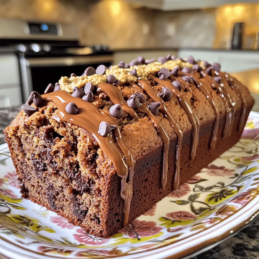 The main ingredients for this recipe create a rich and moist banana bread. Here’s what you need: - 3 ripe bananas, mashed until smooth - 1/2 cup tahini, well-stirred - 1/2 cup packed brown sugar - 1/4 cup pure maple syrup - 2 large eggs, at room temperature - 1 teaspoon pure vanilla extract - 1 teaspoon baking soda - 1/2 teaspoon baking powder - 1/4 teaspoon fine sea salt - 1 1/2 cups all-purpose flour - 1/2 cup semi-sweet chocolate chips - 1/4 cup chopped walnuts (optional for added crunch) Each ingredient plays a role. The bananas give moisture and sweetness. Tahini adds a nutty flavor and creaminess. The sugars help the bread rise and brown well. You can swap some ingredients based on what you have. For example: - Use almond butter or peanut butter in place of tahini for a different taste. - If you want a sweeter bread, use honey instead of maple syrup. - For a dairy-free option, replace eggs with a flax egg (1 tablespoon flaxseed meal mixed with 3 tablespoons water). These choices keep your banana bread tasty while using what’s on hand. Feel free to get creative! Adding extra ingredients can make your banana bread even better. Consider: - 1 teaspoon of cinnamon or nutmeg for warmth. - 1/2 cup of shredded coconut for a tropical twist. - 1/4 cup of dried fruit, like raisins or cranberries, for a chewy texture. Try these options to tailor your banana bread to your taste. This recipe is flexible, so enjoy making it your own! For the full recipe, follow the steps and enjoy the process. Start by preheating your oven to 350°F (175°C). Grab a 9x5 inch loaf pan. Grease it lightly or line it with parchment paper. This makes it easy to take out the bread later. In a large bowl, mash 3 ripe bananas until smooth. Add 1/2 cup of tahini to the bowl. Use a fork or potato masher to blend them together. It should be creamy. Next, mix in 1/2 cup of packed brown sugar and 1/4 cup of pure maple syrup. Then, crack in 2 large eggs and pour in 1 teaspoon of vanilla extract. Whisk everything until it looks even. In another bowl, mix 1 1/2 cups of all-purpose flour, 1 teaspoon of baking soda, 1/2 teaspoon of baking powder, and 1/4 teaspoon of fine sea salt. Slowly add this dry mix to the banana-tahini blend. Fold it gently with a spatula. Stop mixing when you don’t see any flour streaks. Overmixing can make the bread tough. Finally, fold in 1/2 cup of semi-sweet chocolate chips and 1/4 cup of chopped walnuts if you want some crunch. Pour the batter into your prepared loaf pan. Smooth the top with a spatula. Place the pan in your preheated oven. Bake for 50-60 minutes. To check if it’s done, poke a toothpick into the center. If it comes out clean or with a few moist crumbs, it’s ready. Once baked, take the loaf out of the oven. Let it cool in the pan for about 10 minutes. After this, move the bread to a wire rack to cool completely. This helps it stay soft. If you want to store it, keep it in an airtight container. It can last for up to a week. You can also freeze it for longer storage. Just slice it first and wrap it well. Enjoy your homemade Chocolate Tahini Banana Bread! If you want the full recipe, check out the full recipe section. To make the best banana bread, start with ripe bananas. They should be mostly brown. This gives a sweet flavor. Mash them well until smooth. Mixing is key. You want a creamy texture for your batter. Measure your ingredients accurately. Too much flour can make your bread dense. Always use a kitchen scale for precise measurements if you can. Tahini adds a nutty taste. It pairs well with bananas and chocolate. Use high-quality tahini for a richer flavor. When you add chocolate chips, mix them in gently. This ensures every slice has that chocolatey goodness. For an extra kick, consider adding a pinch of cinnamon. It enhances the overall taste without overpowering it. One mistake is overmixing the batter. This can lead to tough banana bread. Mix just until you see no dry flour. Another mistake is not greasing the pan well. Use a light layer of oil or line it with parchment paper. This helps your bread come out smoothly. Lastly, don’t skip the cooling time. It helps the flavors settle and makes slicing easier. For the full recipe, check the details above! {{image_4}} You can make this banana bread gluten-free by using a gluten-free flour blend. Look for a blend that includes xanthan gum. Use the same amount as in the recipe. This will help bind the ingredients and keep your bread fluffy. To make this recipe vegan, replace the eggs with flax eggs. Mix 1 tablespoon of ground flaxseed with 2.5 tablespoons of water for each egg. Let this sit for 5 minutes until it thickens. You can also use maple syrup in place of the brown sugar if you prefer a refined sugar-free option. Feel free to get creative with this recipe. You can add different nuts or seeds for a crunch. Dried fruits like cranberries or cherries can give a sweet flavor. For extra chocolatey goodness, try adding more chocolate chips. A dash of cinnamon or a splash of coffee can also enhance the taste. The options are endless! For the full recipe, check out the details above. To keep your chocolate tahini banana bread fresh, let it cool completely first. Once cool, wrap it tightly in plastic wrap or aluminum foil. This helps keep moisture in and prevents it from drying out. You can also place it in an airtight container. Store it at room temperature for easy access. For longer storage, refrigeration works too, but it may change the texture slightly. When stored properly, your chocolate tahini banana bread lasts about 3 to 5 days at room temperature. If you keep it in the fridge, it can last up to a week. Always check for signs of mold or an off smell before eating. If it looks or smells bad, it’s best to throw it away. Freezing is a great option for long-term storage. Slice the banana bread first for easy serving later. Wrap each slice in plastic wrap, then place them in a freezer-safe bag. This prevents freezer burn and keeps your bread fresh for up to 3 months. When you’re ready to enjoy, simply thaw at room temperature or pop it in the microwave for a few seconds. Enjoy your chocolate tahini banana bread straight from the freezer! For the full recipe, check out the section above. Yes, you can use overly brown bananas. They add more sweetness and flavor. Just make sure they are soft. The riper, the better for this recipe. You can mash them easily, which helps blend into the batter. Overripe bananas make the bread moist and fluffy. If you don’t have tahini, you can try almond butter or peanut butter. Both work well and add a nice flavor. You can also use sunflower seed butter for a nut-free option. Keep in mind that this may change the taste a bit. To make your banana bread more chocolatey, add extra chocolate chips. You can increase the amount to 1 cup for a richer flavor. You can also use cocoa powder in the batter. Start with 1/4 cup and adjust to your taste. Yes, you can use whole wheat flour. It adds a nutty flavor and a bit more fiber. The bread may be denser, so consider mixing half all-purpose with half whole wheat. This keeps it light and fluffy while adding nutrition. Check if the banana bread is done by inserting a toothpick into the center. If it comes out clean or with a few moist crumbs, it's ready. If the toothpick has wet batter, bake it a little longer. Absolutely! Chopped walnuts or pecans add great crunch. You can also add pumpkin seeds for a unique twist. Mix them into the batter before baking for extra texture. Yes, this banana bread freezes well. Wrap it tightly in plastic wrap and then in foil. You can freeze it for up to three months. When ready to eat, thaw it in the fridge overnight. Serve your banana bread with a drizzle of tahini on top. A side of fresh fruit like berries also pairs nicely. You can enjoy it with a dollop of yogurt for added creaminess. For the full recipe, check out the detailed instructions above! In this article, we explored how to make chocolate tahini banana bread from scratch. You learned about the key ingredients, helpful tips, and ways to store your bread. I shared variations to fit different diets too. Remember, you can adjust flavors and make it your own. Enjoy this delicious treat anytime! Now, it’s time to bake and savor your creation.