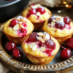 - 1 cup all-purpose flour - 1/2 cup almond flour - 1/2 teaspoon baking powder - 1/4 teaspoon baking soda - 1/4 teaspoon salt - 1/2 cup granulated sugar - 1/2 teaspoon vanilla extract - 1 large egg - 1/3 cup unsweetened almond milk (or regular milk) - 1/4 cup unsalted butter, melted and slightly cooled - 1 cup fresh or frozen cherries, pitted and halved - 1/4 cup sliced almonds (for topping) When making Cherry Almond Muffin Tops, these ingredients are key. The mix of all-purpose and almond flour gives a nice texture. The baking powder and baking soda help the muffin tops rise well. Salt balances the sweetness. Granulated sugar adds a touch of sweetness. The vanilla extract gives a warm flavor that pairs well with almond. One large egg binds everything together. The almond milk keeps the batter moist and fluffy. Cherries bring a burst of tartness. You can use fresh or frozen cherries, depending on what's available. Topping with sliced almonds adds a nice crunch. For the full recipe, check the section above. Each ingredient plays a role in creating these delightful treats. Enjoy baking! 1. Preheat your oven to 375°F (190°C). This is key for a nice bake. 2. Line a baking sheet with parchment paper. This helps the muffin tops not to stick. 3. In a large bowl, mix together the all-purpose flour, almond flour, baking powder, baking soda, and salt. Whisk them well for an even blend. 4. In another bowl, whisk together the granulated sugar, egg, melted butter, and vanilla extract until smooth. 5. Gradually add almond milk to the wet mix. Keep stirring until all blends well. 1. Carefully add the wet mixture to the dry mix. Use a spatula to fold them together gently. Do not overmix; this keeps your muffin tops light. 2. Now, gently fold in the halved cherries. Make sure they spread out without breaking apart. 1. Use an ice cream scoop to drop large spoonfuls of batter onto the baking sheet. Space them about 2 inches apart. 2. Sprinkle sliced almonds on top of each mound. This adds crunch and flavor. 3. Place the muffin tops in the oven. Bake for 15 to 18 minutes. They are ready when the edges turn golden. 4. After baking, cool them on the baking sheet for about 5 minutes. Then, move them to a wire rack to cool completely. Enjoy your Cherry Almond Muffin Tops! For the full recipe, check the recipe section. - Avoid overmixing for a tender texture: When you mix the wet and dry ingredients, do it gently. Overmixing makes the muffin tops tough. You want them light and fluffy. - Checking doneness with a toothpick: To see if your muffin tops are done, insert a toothpick in the center. If it comes out clean, they are ready. If not, give them a few more minutes. - Dairy-free options for almond milk: If you need a dairy-free choice, almond milk works great. You can also use oat milk or soy milk for similar results. - Sugar alternatives for healthy versions: You can replace granulated sugar with coconut sugar or honey. They add sweetness without refined sugar. - Optional spices and extracts to add depth: To boost flavor, consider adding a pinch of cinnamon or nutmeg. A splash of almond extract can also deepen the almond taste. These little changes make a big difference! {{image_4}} You can change the flavor of Cherry Almond Muffin Tops in fun ways. Try adding chocolate chips for a sweet twist. They melt and create a rich taste. You can also add citrus zest, like lemon or orange. This adds bright notes that pair well with cherries. Other fruits work great too! Blueberries or raspberries can replace cherries. These fruits bring their own unique flavor. Mix and match to find your favorite. The options are endless! If you want a lighter muffin, consider using gluten-free flour. Many brands offer great options that work well. You can also reduce the sugar by half. This keeps the muffins tasty but cuts the sweetness. Your taste buds might still love them! Using unsweetened apple sauce can also help. This option keeps moisture while reducing sugar. Experiment with these ideas to make muffins that fit your diet. Muffins and muffin tops differ in how they are made. Muffins are usually round and rise high. They have a soft texture throughout. Muffin tops, on the other hand, are flat and crispy on the edges. They bake faster, which gives them that delightful crunch. To make muffin tops, scoop the batter generously onto the baking sheet. This keeps them thick and puffy. The result is a treat with a nice crisp outside and a soft inside. Enjoy every bite! For the full recipe, check out the Cherry Almond Muffin Tops section! To keep your Cherry Almond Muffin Tops fresh, store them at room temperature. Place them in an airtight container. This helps maintain their soft texture. They will stay fresh for up to three days. If you want, you can also wrap each muffin top in plastic wrap. This adds extra protection from air. For longer shelf life, freezing is the way to go. First, let the muffin tops cool completely. Then, place them in a single layer on a baking sheet. Freeze them for about an hour. Once frozen, transfer them to a freezer-safe bag. Be sure to remove as much air as possible. You can keep them in the freezer for up to three months. When you are ready to enjoy them, just take out the number you need. Reheating your muffin tops is simple. The best method is to use an oven. Preheat the oven to 350°F (175°C). Place the muffin tops on a baking sheet. Heat them for about 5 to 10 minutes. This keeps them soft and warm. If you are in a hurry, you can use a microwave. Heat each muffin top for 15 to 20 seconds. However, this may make them a bit chewy. Enjoy your delicious muffin tops anytime! How long do Cherry Almond Muffin Tops stay fresh? Cherry almond muffin tops stay fresh for about three days at room temperature. Store them in an airtight container to keep them soft. For longer storage, you can freeze them. Can I use other types of fruit? Yes, you can use other fruits like blueberries or raspberries. Just make sure to adjust the amount based on the fruit's size. Fresh or frozen fruits work well, but fresh fruits give better texture. Are these muffin tops easy to freeze? Absolutely! You can freeze muffin tops easily. Let them cool completely, then place them in a freezer bag. They can last for up to three months in the freezer. What to do if the batter is too thick? If your batter is too thick, add a little more almond milk, one tablespoon at a time. Mix gently and check the consistency. It should be thick but still drop easily from a spoon. How can I achieve a more bakery-style muffin top? To get a bakery-style muffin top, make sure to scoop the batter high on the baking sheet. Also, consider chilling the batter for 30 minutes before baking. This helps create that perfect dome shape. What is the calorie count per muffin top? Each cherry almond muffin top has about 150 calories. This can vary based on the exact ingredients used, so check your measurements for accuracy. Are there any allergens I should be aware of? Yes, these muffin tops contain gluten from the flour and nuts from the almond flour and sliced almonds. If you have nut allergies, use a different flour and leave out the almonds. This article covered the key ingredients and steps for making Cherry Almond Muffin Tops. You learned about essential ingredients, tips for baking, and ways to enhance flavors. You can also explore variations and storage methods. Remember, baking is all about experimenting. Don’t be afraid to try new flavors or substitutes. Enjoy your baking journey! You'll create tasty treats in no time.