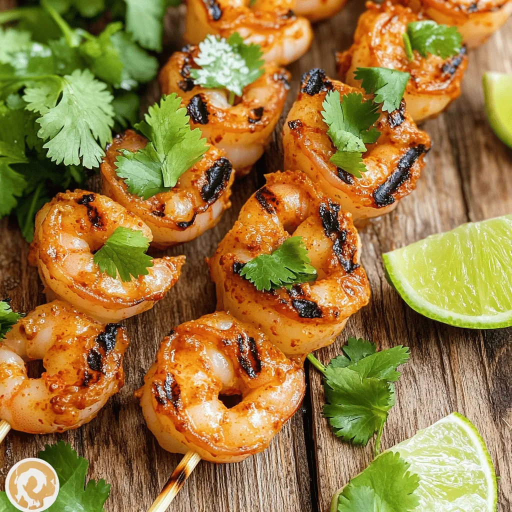 - 1 lb large shrimp, peeled and deveined - 2 tablespoons extra-virgin olive oil - 1 tablespoon chili powder - 1 teaspoon smoked paprika - 1 teaspoon garlic powder - 1 teaspoon ground cumin - Juice of 2 limes (about ¼ cup) - Zest of 1 lime - Salt and freshly ground black pepper to taste - Fresh cilantro, finely chopped (for garnish) - Lime wedges (for serving) These ingredients create a bright, zesty flavor. The shrimp provide a nice base. The marinade adds spice and depth to each bite. - Alternatives for shrimp: You can use scallops or chicken. Both work well with the marinade. - Oil and seasoning replacements: Use avocado oil instead of olive oil. For spice, try cayenne or taco seasoning. Substitutions can change the dish, but they still keep it fresh and tasty. - US to metric conversions: - 1 lb shrimp = 454 grams - 2 tablespoons oil = 30 ml - 1 tablespoon chili powder = 15 grams - Tips for scaling the recipe: To make more, just double or triple the ingredients. Keep the same ratios for flavor. Using the right measurements helps keep the dish balanced. Adjusting makes it easy to serve any number of guests. To start, you need to mix the marinade. In a big bowl, combine: - 2 tablespoons extra-virgin olive oil - 1 tablespoon chili powder - 1 teaspoon smoked paprika - 1 teaspoon garlic powder - 1 teaspoon ground cumin - Juice of 2 limes (about ¼ cup) - Zest of 1 lime - Salt and freshly ground black pepper Whisk these ingredients together until they blend well. This step is key for flavor. Marinate the shrimp for at least 30 minutes. If you have time, let them sit for up to 2 hours. This longer marinating time helps the shrimp soak up the spices. Now it’s time to grill. Preheat your grill to medium-high heat. This is vital. A hot grill gives you the best sear and flavor. If you use wooden skewers, soak them in water for 30 minutes. This stops them from burning. When you skewer the shrimp, place them close but not too tight. This allows even cooking. Cook the shrimp for about 2-3 minutes on each side. You’ll know they’re done when they turn bright pink and opaque. This shows they are perfectly grilled. To keep the shrimp tender, watch the time closely. Overcooking can make them tough. Once off the grill, let them rest for a minute. This helps keep the moisture in. To get the best flavor, let your shrimp marinate. A good rule is to marinate for 30 minutes. For more flavor, try to marinate for 2 hours. The longer you let them soak, the tastier they become. Use medium-high heat for grilling shrimp. This helps cook them evenly. If you use high heat, they may cook too fast and burn. I like to soak wooden skewers in water for 30 minutes before grilling. This keeps them from burning on the grill. Arrange your grilled shrimp on a nice platter. Sprinkle some fresh cilantro on top for color. Serve lime wedges on the side for that extra zing. Complement this dish with rice or a fresh salad to make it a complete meal. {{image_4}} To spice up your shrimp, try adding jalapeños or hot sauce. This extra kick can make each bite exciting. You can also use chipotle powder for smoky heat. For a milder option, switch lime for lemon or orange juice. Each citrus gives a unique twist to the flavor. If grilling is not an option, you can bake the shrimp. Preheat your oven to 400°F (200°C). Spread the shrimp on a baking sheet and bake for about 8-10 minutes. They will cook quickly, so keep an eye on them. You can also cook them on the stovetop in a skillet. Heat oil over medium-high heat and cook the shrimp for about 2-3 minutes per side. Serve the shrimp with rice or quinoa for a filling meal. Both grains soak up the flavors well. A fresh salad with greens, avocado, and a lime vinaigrette makes a great side too. This adds color and crunch to your plate. After grilling, let the shrimp cool. Place them in an airtight container. This helps keep them fresh. You can store the shrimp in the fridge for up to 3 days. If you want to keep them longer, consider freezing. To freeze, place the shrimp in a freezer-safe bag. Remove as much air as possible. They can last in the freezer for up to 3 months. To reheat grilled shrimp, use a skillet on low heat. Add a splash of olive oil. This method helps keep the shrimp juicy. You can also use the microwave for quick reheating. Place them on a plate and cover with a damp paper towel. Heat in short bursts of 30 seconds. Be careful not to overheat or they will get tough. You can prepare the shrimp ahead of time. Marinate them up to 2 hours before grilling. If you want to prep further in advance, marinate and freeze them. They can marinate in the freezer for up to a month. Just remember to thaw them in the fridge before grilling. This way, you can enjoy tasty shrimp anytime! You should marinate the shrimp for at least 30 minutes. For the best flavor, let them soak for up to 2 hours. This allows the shrimp to absorb all the tasty spices and lime juice. Yes, you can use frozen shrimp. Just make sure to thaw them first. To thaw, place the shrimp in the fridge overnight or run cold water over them for about 10-15 minutes. Pat them dry before marinating. Chili lime grilled shrimp pairs well with several sides. Try serving it with: - Cilantro lime rice - Fresh green salad - Grilled corn on the cob - Avocado slices For drinks, consider a cold margarita or a refreshing iced tea. Large shrimp work best for grilling. Look for shrimp that are labeled as U-15 or 16-20 per pound. These sizes are easy to handle and cook evenly. Fresh shrimp is great, but frozen shrimp is also fine if you thaw them properly. This blog post covered everything you need for grilled shrimp. We reviewed key ingredients, including shrimp, marinades, and garnishes. You learned about substitutions, conversions, and measurements to make cooking easier. The step-by-step instructions help you prepare, grill, and serve delicious shrimp. Don't forget our tips for marinating and grilling, plus side dish suggestions to enhance your meal. Finally, remember how to store leftovers and reheat them. Use this guide to create tasty dishes and impress your family. Happy grilling!
