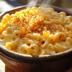 - 2 cups elbow macaroni - 4 cups sharp cheddar cheese, freshly shredded - 1 cup cream cheese, cut into small cubes - 2 cups whole milk - 1 cup chicken broth - 1 teaspoon garlic powder - 1 teaspoon onion powder - 1 teaspoon mustard powder - 1/2 teaspoon cayenne pepper (optional) - Salt and freshly ground black pepper to taste - 1 cup breadcrumbs - 2 tablespoons unsalted butter, melted Using freshly shredded cheese is key for this dish. Pre-shredded cheese often has additives. These can prevent the cheese from melting well. Fresh cheese gives a smooth and creamy texture. The flavor is richer and more satisfying. I recommend using sharp cheddar for a bold taste. It pairs perfectly with the cream cheese. You will notice the difference in every bite. To make this mac and cheese even better, consider adding a few extras. You can mix in cooked bacon for a smoky crunch. Chopped green onions can add a fresh touch. If you want veggies, try steamed broccoli or spinach. These add color and nutrition. You could also sprinkle in some Italian herbs for a new twist. Experiment with what you like! To start, gather your ingredients. You need: - 2 cups elbow macaroni - 4 cups sharp cheddar cheese, freshly shredded - 1 cup cream cheese, cut into small cubes - 2 cups whole milk - 1 cup chicken broth - 1 teaspoon garlic powder - 1 teaspoon onion powder - 1 teaspoon mustard powder - 1/2 teaspoon cayenne pepper (optional) - Salt and freshly ground black pepper to taste - 1 cup breadcrumbs - 2 tablespoons unsalted butter, melted First, place the uncooked elbow macaroni in the bowl of your slow cooker. This pasta is key for that classic mac and cheese texture. Next, pour the whole milk and chicken broth over the macaroni. Make sure all the pasta is submerged to cook evenly. Now, add the cubed cream cheese and the shredded sharp cheddar cheese. These two cheeses create a rich and creamy base. Sprinkle in the garlic powder, onion powder, mustard powder, and the optional cayenne pepper for a tiny kick. Season the mixture with salt and freshly ground black pepper to taste. Stir gently to combine. Make sure every piece of macaroni is coated in that cheesy goodness! Cover your slow cooker with its lid and set it to cook on low. You want to let it cook for 2 to 3 hours. Stir occasionally if you can. This helps the cheese melt and keeps the macaroni from sticking. The dish is ready when the macaroni is tender and the sauce is creamy. If you want a crispy topping, make sure to follow the next steps! To make the creamiest mac and cheese, use fresh cheese. Freshly shredded cheese melts better than pre-shredded. Combine sharp cheddar and cream cheese for a rich taste. Make sure to stir the mixture well before cooking. This helps the cheese coat the pasta evenly. Add whole milk and chicken broth for extra creaminess. The right balance of liquid is key. One common mistake is overcooking the macaroni. Keep an eye on it to avoid mushy pasta. Another mistake is not stirring enough during cooking. Stirring helps the cheese melt and mix well. Avoid using low-fat cheese, as it won’t melt as nicely. Also, don’t skip seasoning. Salt and pepper bring out the flavors. A good slow cooker is essential for this dish. Make sure it has a reliable lid to keep the heat in. Use a sturdy spoon for stirring. A spatula can help scrape the sides. For the crunchy topping, a broiler-safe dish works best. This allows you to achieve that golden crust. Have measuring cups and spoons ready for accuracy in your ingredients. {{image_4}} You can easily change the flavor of your mac and cheese. Adding bacon gives a smoky taste. Just cook the bacon first, then crumble it into the dish. You can also add vegetables like broccoli or spinach. Just chop them small and mix them in before cooking. This adds color and nutrition to your meal. If you want a dairy-free or vegan version, swap the cheese and cream cheese for a plant-based alternative. Use cashew cheese or almond milk instead of whole milk. Nutritional yeast gives a cheesy flavor without dairy. This option keeps the dish creamy and delicious while being kind to your diet. While elbow macaroni is classic, you can try other pasta shapes. Penne, shells, or fusilli also work well. Each shape holds cheese sauce differently, adding fun to your dish. Just make sure to adjust the cooking time if you choose a pasta that cooks faster or slower. To store leftover mac and cheese, let it cool first. Place it in an airtight container. This helps keep it fresh. You can also use plastic wrap. Make sure it covers the dish well. Store in the fridge for up to three days. If you want it to last longer, consider freezing it. When reheating, use a microwave or oven. If using a microwave, place it in a bowl. Add a splash of milk to keep it creamy. Heat in short bursts, stirring in between. In the oven, cover the dish with foil. This helps keep moisture in. Bake at 350°F until heated through. To freeze mac and cheese, use a freezer-safe container. Be sure to leave some space at the top. The cheese may expand when it freezes. To thaw, move it to the fridge overnight. Reheat it as mentioned above. For best taste, eat it within two months of freezing. Yes, you can make this mac and cheese in a regular pot. Just follow the same steps. Start by boiling the elbow macaroni in salted water. Cook it until it's just al dente. Once cooked, drain the pasta. Then, mix in the other ingredients in the pot. Stir until the cheese melts and everything blends well. It’s a quick way to get that creamy goodness without a slow cooker. If your mac and cheese turns out too watery, there are a few things you can try. First, let it cook a bit longer with the lid off. This helps the excess liquid evaporate. You can also add more cheese or a bit of cornstarch mixed with water. Stir this mixture in and cook until the sauce thickens. Always taste and adjust the seasonings as needed. Leftover mac and cheese lasts about 3 to 5 days in the fridge. Store it in an airtight container to keep it fresh. When you're ready to eat it, reheat gently on the stove or in the microwave. Add a splash of milk to help it stay creamy as it warms up. Enjoy those cheesy bites again! In this post, we explored how to make delicious slow cooker creamy mac and cheese. We covered key ingredients and their importance, like freshly shredded cheese. Step-by-step instructions ensured your dish turns out perfect every time. I shared tips for the creamiest results and common mistakes to avoid. Plus, we discussed tasty variations and how to store leftovers correctly. Remember, cooking is about having fun, so experiment with flavors. Armed with these insights, you can create mac and cheese that’s sure to impress everyone at the table.