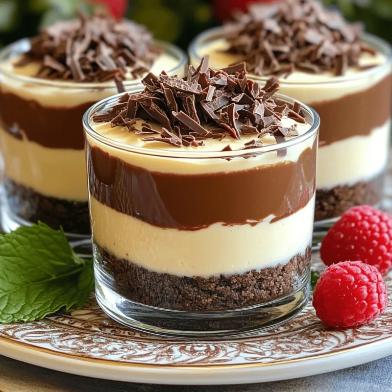 When making No-Bake Nutella Cheesecake Cups, gather these simple ingredients. Each item plays a key role in creating that rich and creamy goodness. - 1 cup chocolate cookie crumbs - 4 tablespoons unsalted butter, melted - 1 cup cream cheese, softened at room temperature - 1 cup Nutella - 1/2 cup powdered sugar - 1 teaspoon pure vanilla extract - 1 cup heavy whipping cream - 1/4 cup chocolate shavings or colorful sprinkles for garnish These ingredients come together to form a delightful treat. Chocolate cookie crumbs create a tasty base. The melted butter helps bind the crumbs for a firm crust. Cream cheese gives the filling its smooth texture. Nutella adds a rich, chocolate-hazelnut flavor that is hard to resist. Powdered sugar sweetens the mix, while pure vanilla extract enhances the taste. Heavy whipping cream makes the filling light and fluffy. Finally, chocolate shavings or sprinkles make each cup look special. With just a few steps, you can create a dessert that impresses. First, get a medium-sized bowl. Add 1 cup of chocolate cookie crumbs and 4 tablespoons of melted butter. Mix them well until it looks like damp sand. This step is key for a tasty crust. Now, grab 6 to 8 serving cups. Evenly distribute the mixture into them. Press down firmly to make a solid base. Make sure it sticks well. In a large bowl, take 1 cup of softened cream cheese. Beat it using an electric mixer on medium speed until it is smooth. This should take about 2-3 minutes. Next, add 1 cup of Nutella, 1/2 cup of powdered sugar, and 1 teaspoon of vanilla extract. Mix on low speed until it is creamy and lump-free. Now, let’s make the whipped cream. In a separate bowl, whip 1 cup of heavy cream until soft peaks form. This will take about 3-5 minutes. Once it’s ready, gently fold the whipped cream into the Nutella mixture. Use a spatula for this. Be careful not to deflate the whipped cream. This keeps your filling light and fluffy. Take the Nutella mixture and spoon it into your cups. Smooth the tops with a spatula for a nice finish. Place the cups in the fridge. Let them chill for at least 4 hours. If you can, chill them overnight. This helps the cheesecake set properly. Enjoy the wait, as your tasty treat will be worth it! To get the best texture in your cheesecake cups, fold the whipped cream gently. This keeps the air in the cream. If you mix too hard, it gets dense. You also need to ensure the cream cheese is at room temperature. Cold cream cheese is hard to mix, and it may create lumps. For a beautiful dessert, think about how you plate it. Use clear cups to show off the layers. You can also add fresh fruit or mint on top for color. A raspberry or mint sprig looks nice and adds flavor. Use a hand mixer for the cream cheese and whipped cream. It’s fast and easy. A spatula is great for folding ingredients without losing air. For serving, choose small clear cups or jars. They let everyone see the yummy layers inside. {{image_4}} You can switch up the flavors of your cheesecake cups. A peanut butter variant uses creamy peanut butter instead of Nutella. Blend it with the cream cheese for a nutty twist. You can also add some crushed peanuts for extra crunch. For a white chocolate version, melt white chocolate and mix it with cream cheese. This gives your cups a sweet and creamy finish. If you need gluten-free options, swap chocolate cookie crumbs for gluten-free cookies. You can also use almond flour mixed with butter for the crust. For dairy-free substitutions, try using vegan cream cheese and coconut cream instead of heavy cream. Both options still give you that creamy texture without the dairy. Toppings can really make your cheesecake cups pop. Try adding fresh fruit like strawberries or raspberries on top. Nuts like chopped hazelnuts or almonds also add a nice crunch. If you want a fun look, use colorful sprinkles or chocolate shavings. You can even drizzle some chocolate sauce for that extra touch. To keep your No-Bake Nutella Cheesecake Cups fresh, store them in the fridge. Use airtight containers or cover each cup tightly with plastic wrap. This helps prevent any strange smells from mixing with your dessert. These cheesecake cups stay fresh for about 3 to 5 days in the fridge. Look for signs that they have gone bad, such as a sour smell or watery texture. If you see any mold, throw them away right away. Yes, you can freeze these cheesecake cups! Just make sure to use freezer-safe containers. When you want to enjoy them, take them out and let them thaw in the fridge overnight. Avoid thawing them at room temperature, as this can mess with the texture. Yes, you can use any cookie you like. Graham crackers or Oreos both work well. Just crush them finely and mix with melted butter. Different cookies can change the flavor. Experiment with what you enjoy! You should chill these cups for at least 4 hours. For the best taste and texture, leave them overnight. This helps the cheesecake set up perfectly and enhances the flavors. Absolutely! You can make these cups a day or two ahead. Just store them in the fridge until you’re ready to serve. This makes hosting easy and stress-free. Your guests will love them! If you want a different flavor, try using peanut butter or almond butter. You can also use any chocolate spread. Just make sure it has a similar texture. This will keep your cups creamy and delicious. Yes, you can make a vegan version! Use vegan cream cheese and a plant-based chocolate spread. For the whipped cream, try coconut cream instead. These swaps make it easy to enjoy this treat without dairy. In this blog post, I shared a simple recipe for No-Bake Nutella Cheesecake Cups. You learned about the key ingredients and step-by-step instructions, from preparing the crust to chilling the dessert. To make your cups perfect, folding whipped cream gently is essential. You can also explore tasty variations like peanut butter or gluten-free options. Lastly, proper storage ensures your cheesecake stays fresh. Enjoy making this easy and delicious treat that’s great for any occasion!