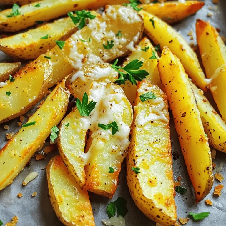 - 4 large russet potatoes - 3 tablespoons extra virgin olive oil - 4 cloves garlic, finely minced - 1 teaspoon garlic powder - 1 teaspoon onion powder - 1 teaspoon smoked paprika - ½ cup freshly grated Parmesan cheese - Salt and freshly ground black pepper - Freshly chopped parsley The key to great Garlic Parmesan Air Fryer Fries is in the ingredients. Start with russet potatoes. These potatoes are starchy, making them perfect for fries. You want them cut into even fry shapes for even cooking. Next, you need extra virgin olive oil. This oil adds a rich flavor and helps achieve that crispy texture we love. Garlic is the star of the show. Use both fresh minced garlic and garlic powder to pack in that flavor. For seasoning, I like to add onion powder and smoked paprika. This combo gives a warm, savory taste. Don't forget salt and freshly ground black pepper to enhance the flavors. Finally, Parmesan cheese is the finishing touch. It melts beautifully on hot fries. A sprinkle of freshly chopped parsley brightens the dish, adding color and freshness. Gather these ingredients, and you’re ready to create a tasty treat! - Preheat the air fryer to 400°F (200°C). This takes about 5 minutes. - Cut 4 large russet potatoes into fry shapes. Aim for even sizes for cooking. - In a large bowl, add the cut fries. - Drizzle 3 tablespoons of extra virgin olive oil over them. - Toss the fries with your hands until they are coated. - Now, mix in 4 cloves of finely minced garlic, 1 teaspoon of garlic powder, 1 teaspoon of onion powder, and 1 teaspoon of smoked paprika. - Season with salt and freshly ground black pepper to taste. Toss again until evenly seasoned. - Carefully arrange the seasoned fries in a single layer in the air fryer basket. - Cook for 15-20 minutes, shaking the basket halfway through. This step ensures even cooking and crispiness. - When the fries are golden-brown and crispy, take them out. - Immediately sprinkle ½ cup of freshly grated Parmesan cheese over the hot fries. - Gently toss the fries so the cheese sticks to them. - Finally, garnish with freshly chopped parsley for a colorful finish. To get your fries extra crispy, always preheat your air fryer. Set it to 400°F (200°C) for about 5 minutes. This step helps create the right texture. Also, do not overcrowd the basket. If you add too many fries, they will steam instead of crisp up. Cook in batches if needed. You can enhance the flavor of your fries by adding more spices. Try a pinch of cayenne for heat or some dried herbs for a fresh taste. You may also experiment with different cheeses. Cheddar or mozzarella can give a fun twist. Mixing flavors keeps things exciting! Serve your fries with your favorite dipping sauces. Ketchup, ranch, or garlic aioli are all great choices. For a fresh touch, add freshly chopped herbs on top. Parsley not only adds color but also brings a lovely flavor. Enjoy these fries as a snack or side dish! {{image_4}} You can easily switch out russet potatoes for sweet potatoes. Sweet potatoes add a hint of sweetness. They also bring a beautiful orange color. To make sweet potato fries, cut them into similar fry shapes. Follow the same cooking steps for a delicious treat. Want to change up the cheese? Try using cheddar or mozzarella. Cheddar gives a sharp flavor, while mozzarella melts beautifully. You can mix different cheeses too. This way, you can create a unique taste for your fries. Don't stop at just garlic and cheese. Add herbs like thyme or rosemary for more flavor. These herbs bring a fresh taste that pairs well with the fries. Simply chop the herbs and toss them in with the other seasonings. It's a simple way to boost your dish. After enjoying your Garlic Parmesan Air Fryer Fries, store any leftovers in an airtight container in the refrigerator. This keeps them fresh and ready for your next snack. They should last about three days. To bring back their crispiness, reheat the fries in your air fryer. Set it to 350°F (175°C) and heat for about 5-7 minutes. This method makes them crunchy again, just like when they were first cooked. If you want a quick snack later, freeze some uncooked seasoned fries. Lay them flat on a baking sheet and freeze for a few hours until firm. Then, transfer them to a freezer bag. You can fry them directly from frozen when you crave something tasty! Yes, you can make these fries in the oven. Preheat your oven to 425°F (220°C). Spread the seasoned fries on a baking sheet. Make sure they are in a single layer. Bake for about 25-30 minutes, flipping halfway through. This method gives you nice fries, but they might not be as crispy as air-fried ones. To make your fries extra crispy, follow these tips: - Soak the potatoes: Soak cut fries in cold water for 30 minutes. This removes excess starch. - Pat them dry: After soaking, dry the fries with a towel. Moisture will prevent crispiness. - Use less oil: A light coat of oil is enough. Too much oil can make fries soggy. - Cook in batches: Avoid overcrowding the air fryer basket. This ensures hot air circulates freely. Many dips go great with these fries. Here are some popular options: - Ketchup: A classic choice that never fails. - Ranch dressing: Creamy and rich, it complements the garlic flavor. - Aioli: A garlic mayo dip adds extra depth. - Spicy mayo: For those who love a kick, mix mayo with sriracha. - Cheese sauce: A warm cheese dip always delights. This blog post detailed how to make delicious Garlic Parmesan Air Fryer Fries. We explored main ingredients, seasoning options, and tips for perfect crispiness. You learned to prep, season, and air fry your fries easily. Plus, you found ideas for variations and storage. In final thoughts, these fries are quick and tasty. Experiment with flavors and enjoy! You’ll impress everyone with your cooking skills.