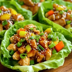 - 1 lb boneless, skinless chicken thighs - 1 tablespoon vegetable oil - 1/4 cup teriyaki sauce - 1 tablespoon honey - 1 clove garlic, finely minced - 1 teaspoon fresh ginger, grated - 1/2 cup bell peppers, diced - 1/4 cup green onions, thinly sliced - 1/4 cup water chestnuts, finely chopped - Butter or romaine lettuce leaves - Sesame seeds for garnish Gathering fresh and tasty ingredients makes your meal pop. Start with chicken thighs. They stay juicy and tender. The teriyaki sauce adds a sweet, savory kick. Honey enhances this flavor and brings a nice glaze. Minced garlic and grated ginger offer warmth and depth. For crunch, add diced bell peppers and water chestnuts. They provide a great texture contrast. Slice the green onions thinly for a fresh bite. Finally, use butter or romaine lettuce leaves as your wrap. They hold the filling well and add a crisp touch. Don’t forget the sesame seeds! They add a lovely finish. Each ingredient plays a role in making this dish delightful. Enjoy preparing your teriyaki chicken lettuce wraps! - Heat 1 tablespoon of vegetable oil in a large skillet over medium heat. - Once the oil is hot, add 1 pound of bite-sized chicken thighs. - Cook the chicken for about 5 to 7 minutes. - Stir the chicken often until it turns golden brown and is cooked through. - In a small bowl, mix together 1/4 cup of teriyaki sauce, 1 tablespoon of honey, 1 clove of minced garlic, and 1 teaspoon of grated ginger. - Once the chicken is done, pour this tasty sauce over it. - Stir well to coat the chicken evenly. - Let it simmer on low heat for about 2 to 3 minutes. This thickens the sauce a bit. - Now it's time to add some crunch! - Toss in 1/2 cup of diced bell peppers and 1/4 cup of finely chopped water chestnuts. - Stir everything together and cook for 2 more minutes. The peppers should stay crisp. - Take the skillet off the heat and let it cool for a moment. - To assemble, take a lettuce leaf and spoon in the delicious chicken mix. - Top it with the remaining sliced green onions and a sprinkle of sesame seeds. - Fold the sides of the lettuce over the filling and enjoy your yummy wraps! To adjust the sweetness of the teriyaki sauce, you can add more honey. Taste the sauce as you mix it. If it's too sweet, add a splash of soy sauce. This will balance the flavors well. Marinating the chicken helps enhance its taste. Try to marinate for at least 30 minutes. For better results, aim for two hours. Use a mix of teriyaki sauce, garlic, and ginger for a deep flavor. When you serve the wraps, arrange them on a nice platter. This makes them look inviting. Place the lettuce wraps close together, leaving space for dipping sauce. For a pop of color, add extra sesame seeds on top. You can also sprinkle some sliced green onions for a fresh look. These simple garnishes make a big difference in presentation. These wraps pair well with several dips. A small bowl of extra teriyaki sauce is a great choice. It adds more flavor and moisture to each bite. You can also serve them with a side of pickled vegetables. This adds a nice crunch and tang. Consider pairing with steamed rice or quinoa for a complete meal. {{image_4}} You can switch the chicken for turkey or tofu. Both options work well and taste great. Turkey offers a lean protein, while tofu adds a nice texture. For veggies, feel free to get creative. Use carrots, cucumbers, or snap peas. These will add crunch and color to your wraps. You can choose between homemade and store-bought teriyaki sauce. Making your own gives you control over flavors. Store-bought is quick and easy if you're short on time. For other sauce options, try hoisin or sweet chili sauce. These can add a fun twist to your wraps. You can serve these wraps in different types of leaves. Try using cabbage or collard greens for a new taste. If you have leftovers, think outside the box. Use the filling in tacos or over rice. These ideas keep your meals exciting and fresh. To keep your teriyaki chicken fresh, store the leftovers in an airtight container. Place it in the fridge within two hours of cooking. This helps to keep the chicken tasty. It’s best to eat leftovers within three days. If you want to enjoy them later, consider freezing instead. Yes, you can freeze teriyaki chicken filling! Just let it cool first. Transfer the cooled filling to a freezer-safe bag or container. Make sure to remove as much air as possible. This helps prevent freezer burn. The chicken can stay good in the freezer for up to three months. To reheat, use the microwave or stovetop. If using a microwave, heat on medium power to avoid overcooking. Stir occasionally and check for even heating. On the stovetop, warm in a skillet over low heat. Add a splash of water or extra teriyaki sauce to keep it moist. Enjoy the great taste of your wraps again! Yes, you can make teriyaki chicken lettuce wraps ahead of time. Here are some tips to help you prep: - Cook the chicken: You can prepare the chicken filling a day in advance. Store it in the fridge. - Keep the lettuce fresh: Wash and dry the lettuce leaves. Store them in a sealed container with a paper towel to absorb moisture. - Assemble before serving: Wait to put the wraps together until you're ready to eat. This keeps the lettuce crisp. Pair your wraps with these tasty options: - Rice: Serve with steamed jasmine or brown rice for a hearty meal. - Salad: A simple cucumber salad adds a nice crunch. - Drinks: Light drinks like iced tea or sparkling water work well. Yes, teriyaki chicken lettuce wraps are a healthy choice. Here’s why: - Lean protein: Chicken thighs provide protein without too much fat. - Vegetables: Bell peppers and water chestnuts add vitamins and crunch. - Low-carb option: Using lettuce instead of bread cuts down on carbs. Absolutely! Other types of lettuce that work well include: - Romaine: Crisp and sturdy, great for holding filling. - Iceberg: Crunchy with a refreshing bite. - Butter lettuce: Soft and easy to wrap, perfect for a tender touch. Feel free to mix and match according to your taste! This blog post covers how to make delicious teriyaki chicken lettuce wraps. We explored the key ingredients, cooking steps, and helpful tips for flavor and presentation. I shared variations using different proteins and vegetables, plus how to store and reheat leftovers. You now have all the tools to create tasty wraps your family will love. Enjoy experimenting and make this dish your own! You’ll impress everyone with your new skills in the kitchen.