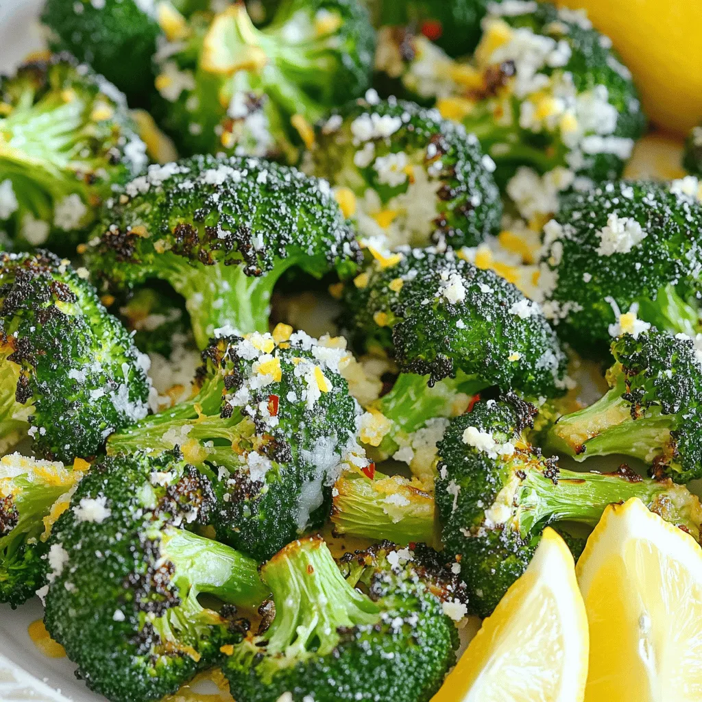 For this dish, you need 1 pound of fresh broccoli florets. Look for bright green, firm florets with no yellowing. Fresh broccoli not only tastes better, but it also gives your dish a nice crunch. Gather these basic items from your pantry: - 3 tablespoons extra virgin olive oil - 4 cloves of garlic, finely minced - 1/4 cup freshly grated Parmesan cheese - 1 teaspoon fresh lemon zest - Sea salt and freshly cracked black pepper, to taste These ingredients blend together to create a rich flavor. The olive oil coats the broccoli, while garlic adds depth. The Parmesan cheese brings a salty, savory kick. You can make this dish your own with a few extras: - 1/2 teaspoon red pepper flakes (for a spicy touch) - Lemon wedges (for serving) If you like heat, the red pepper flakes will give your broccoli a nice kick. The lemon wedges add fresh flavor when you squeeze them over the top. Enjoy experimenting with these options! Start by getting your fresh broccoli florets. You need one pound for this dish. Wash the florets well and then dry them. Drying helps them get crispy later. In a large bowl, mix the florets with three tablespoons of extra virgin olive oil. Add four cloves of finely minced garlic. Don’t forget to sprinkle in some sea salt and cracked black pepper. Toss everything until the broccoli is coated well. This step is key for flavor. Now it’s time to roast! Preheat your oven to 425°F (220°C). This high heat helps create that nice crisp. Spread the broccoli on a large baking sheet in a single layer. This way, they roast nicely without steaming. Place the baking sheet in the oven for about 20 minutes. Halfway through, stir the broccoli to help it cook evenly. Look for tender florets with golden edges when it's done. Once your broccoli is perfectly roasted, take it out of the oven. Immediately sprinkle one-fourth cup of freshly grated Parmesan cheese on top. Add one teaspoon of fresh lemon zest and red pepper flakes if you want a bit of heat. Return it to the oven for five more minutes. This melts the cheese and adds flavor. After that, let the broccoli cool for a few minutes. Serve it warm with lemon wedges on the side for a zesty kick! To get that perfect crispy broccoli, start with high heat. Preheat your oven to 425°F (220°C). This will help the broccoli roast well. Spread the florets in a single layer on the baking sheet. If they are too close, they will steam instead of roast. Stir the broccoli halfway through cooking. This helps it brown evenly. To boost the flavor, use fresh ingredients. Minced garlic adds a strong aroma and taste. Fresh lemon zest gives a bright note that wakes up the dish. If you like heat, add red pepper flakes. They bring a nice kick to the flavors. Don't forget to season with sea salt and black pepper to taste. For a stunning presentation, serve the broccoli on a large platter. Add extra lemon zest and Parmesan cheese on top for a pop of color. You can even place lemon wedges around the dish. This not only looks nice but also adds a fresh touch when guests squeeze the lemon over the broccoli. {{image_4}} If you want to switch up the cheese, try using feta or goat cheese. Both add a nice tang. You can also use a dairy-free cheese if you want a vegan option. Nutritional yeast is a great choice too. It gives a cheesy flavor without dairy. Just sprinkle it on after roasting. Use seasonal veggies to mix things up. In spring, add asparagus or peas for freshness. Summer is perfect for cherry tomatoes, which add sweetness. In fall, try adding some roasted Brussels sprouts for a hearty twist. These seasonal choices keep the dish exciting and full of flavor. Want some heat? Add more red pepper flakes for a stronger kick. You can also include sliced jalapeños before roasting. For a smoky flavor, try smoked paprika or chipotle powder. These spicy options can elevate your roasted broccoli and make it even more enjoyable. After you roast your garlic Parmesan broccoli, let it cool down. Place it in an airtight container. Store it in the fridge for up to three days. Keep it away from strong-smelling foods to avoid unwanted flavors. When you want to eat it again, just take it out and enjoy! To reheat your broccoli, use the oven for the best results. Preheat your oven to 350°F (175°C). Spread the broccoli on a baking sheet. Heat for about 10 minutes. Check to see if it’s warm enough. You can also reheat it in the microwave. Just use a microwave-safe dish and heat for 1-2 minutes. Stir halfway through for even warmth. If you want to freeze your roasted broccoli, let it cool first. Place it in a freezer-safe bag or container. Make sure to remove as much air as possible. You can freeze it for up to two months. When you’re ready to eat, thaw it in the fridge overnight. Reheat it in the oven or microwave as mentioned above. Roast the broccoli for about 20 minutes at 425°F. This helps it get tender and crispy. Halfway through roasting, stir the broccoli. This step lets it cook evenly. Yes, you can make this dish ahead. Roast the broccoli, then let it cool. Store it in an airtight container in the fridge for up to three days. When you’re ready to eat, just reheat it in the oven or microwave. Garlic Parmesan Roasted Broccoli pairs well with many dishes. Here are some ideas: - Grilled chicken or fish - Quinoa or rice dishes - Pasta with olive oil or butter - A fresh salad Serving this broccoli alongside these meals adds color and flavor to your plate. Enjoy! Roasting broccoli is simple and tasty. We covered fresh ingredients, steps to prepare, and tips for a crisp finish. You can add cheese or spice it up for variety. Keep leftovers fresh in the fridge or freezer. Now, it’s your turn to enjoy this healthy dish. Try different flavors, share your creations, and keep experimenting. This way, you’ll make broccoli a favorite at every meal.