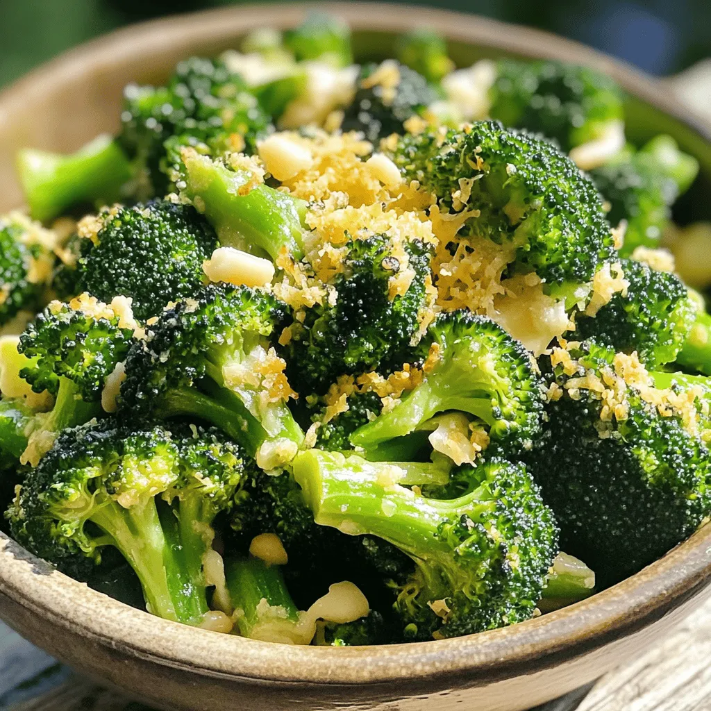 For this tasty dish, you will need: - 1 pound fresh broccoli florets - 3 tablespoons extra virgin olive oil - 4 cloves fresh garlic, finely minced Using fresh broccoli is key. Look for bright green florets. They should feel firm and crisp. Fresh garlic adds a nice punch to the flavor. These seasonings give the broccoli its special taste: - 1/2 cup freshly grated Parmesan cheese - 1 teaspoon garlic powder - Salt and freshly ground black pepper to taste Parmesan cheese brings a savory touch. Garlic powder enhances the garlic flavor. Use salt and pepper to make everything pop. Want to spice things up? Consider adding: - 1/2 teaspoon red pepper flakes (for a spicy kick) - Zest of 1 lemon Red pepper flakes add heat. The lemon zest brightens the dish and balances the rich flavors. Feel free to mix and match these add-ins! First, wash the fresh broccoli florets under cold water. This step cleans any dirt or residues. Next, dry the florets with a clean kitchen towel or paper towels. This helps the broccoli crisp up in the air fryer. Moisture can make it soggy, so drying is key. In a large mixing bowl, add the dried broccoli florets. Pour in three tablespoons of extra virgin olive oil. Then, add four cloves of finely minced garlic and one teaspoon of garlic powder. If you like a spicy kick, sprinkle in half a teaspoon of red pepper flakes. Add salt and freshly ground black pepper to taste. Toss everything gently but well. Make sure each floret is coated with oil and spices. Preheat your air fryer to 400°F (200°C). This helps the broccoli cook evenly and become crispy. Once ready, place the seasoned broccoli florets in the air fryer basket in a single layer. Do not overcrowd; cook in batches if needed. Cook for eight to ten minutes. Shake the basket halfway through. This ensures even cooking. After cooking, remove the broccoli and return it to the mixing bowl. While it's hot, sprinkle half a cup of freshly grated Parmesan cheese over the florets. Toss gently until the cheese slightly melts. Finally, add the zest of one lemon for a bright flavor. Toss again before serving. Enjoy this delicious, crisp dish! To get the best crispiness, dry the broccoli well. Water makes the florets steam instead of crisp. Use a clean towel to pat them dry thoroughly. Next, toss them in olive oil and seasonings. This helps the broccoli crisp in the air fryer. Spread them out in a single layer in the basket. Overcrowding can lead to uneven cooking. Set your air fryer to 400°F (200°C). This high heat cooks the broccoli fast and helps it crisp up nicely. Cook for 8 to 10 minutes, but check for doneness. Shake the basket halfway through cooking. This ensures all sides get that perfect golden-brown color. If you prefer extra crispy edges, add an extra minute or two as needed. Start by rinsing the broccoli under cold water. This removes dirt and any chemicals. Cut into florets as needed. Make sure to pat them dry with a towel. This step is very important! Proper cleaning helps keep your broccoli fresh and tasty. Store any leftover broccoli in a plastic bag or container in the fridge for up to three days. {{image_4}} You can add protein to your Air Fryer Garlic Parmesan Broccoli. Chicken or tofu work well. For chicken, use bite-sized pieces. Toss them with olive oil, garlic, and seasonings. Cook the chicken first for about 10 minutes. Then, add the broccoli for the last 8 minutes. This way, both cook perfectly. For tofu, press it first to remove extra moisture. Cut it into cubes, then mix with the same seasonings. Cook it for 10 to 12 minutes alongside the broccoli. This adds a hearty touch to your dish. If you want a vegan option, skip the Parmesan cheese. Instead, use nutritional yeast. It gives a cheesy flavor without dairy. Mix about 1/2 cup of nutritional yeast into the broccoli after cooking. You can also try vegan cheese shreds. Add them in the last minute of cooking. They will melt and provide a nice texture. This keeps your dish creamy and flavorful without animal products. To spice things up, add more heat with spices. Start with the red pepper flakes. Increase the amount to 1 teaspoon for extra kick. You can also add cayenne pepper or chili powder. Mix these spices into your seasoning blend. This makes the broccoli bold and exciting. If you love garlic, add more minced garlic too. A little extra zest will make the dish pop. Enjoy your spicy broccoli as a side or snack. To keep your Air Fryer Garlic Parmesan Broccoli fresh, store it in an airtight container. Allow the broccoli to cool to room temperature before sealing it. This step keeps moisture out and helps maintain the crispiness. You can store it in the fridge for up to three days. When you're ready to eat your leftovers, I recommend reheating them in the air fryer. Preheat the air fryer to 350°F (175°C). Place the broccoli in the basket and heat for about 3 to 5 minutes. This method revives the crisp texture while warming the broccoli evenly. You can also use a microwave but keep in mind it may make the broccoli a bit soggy. If you want to freeze your Air Fryer Garlic Parmesan Broccoli, first let it cool completely. Then, place the cooled broccoli in a freezer-safe bag. Squeeze out as much air as possible before sealing it. You can freeze it for up to three months. To thaw, move the bag to the fridge overnight. Reheat it in the air fryer for the best texture, following the reheating tips above. Yes, you can use an oven instead. Preheat your oven to 425°F (220°C). Spread the seasoned broccoli on a baking sheet. Roast for about 15-20 minutes. Make sure to stir halfway through for even cooking. The broccoli will not be as crispy, but it will still taste great. This dish pairs well with many meals. Here are a few ideas: - Grilled chicken or fish - Pasta dishes - Quinoa or rice bowls - A fresh salad - As a snack on its own These options bring out the flavors and make a balanced plate, adding protein or carbs. To make more servings, simply scale the ingredients. For two pounds of broccoli, use: - 6 tablespoons olive oil - 8 cloves of garlic - 1 cup Parmesan cheese - Adjust seasonings to taste. Cook in batches if needed. Overcrowding can lead to uneven cooking. This post covered how to make Air Fryer Garlic Parmesan Broccoli. You learned about fresh ingredients, essential seasonings, and fun add-ins. We walked through prepping the broccoli, mixing the seasonings, and cooking in the air fryer. I shared tips for crispiness, the best settings, and cleaning practices. You saw variations like adding proteins or going vegan. Plus, we discussed storing and reheating leftovers. Now, it’s time to enjoy this simple, tasty recipe! Cook with your favorite flavors and share it with others.