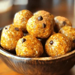 - 1 cup rolled oats - 1/2 cup almond butter (or peanut butter) - 1/2 cup pumpkin puree (canned or homemade) - 1/4 cup honey or maple syrup - 1 teaspoon pumpkin spice - 1/2 teaspoon vanilla extract - 1/4 teaspoon salt - 1/4 cup chia seeds (optional) - 1/4 cup mini chocolate chips (optional) I love using simple, wholesome ingredients to make these Pumpkin Spice Energy Balls. They are easy to find and pack a punch of flavor and nutrition. The rolled oats serve as a hearty base, giving you energy that lasts. Almond butter adds creaminess and healthy fats. Pumpkin puree gives these energy balls their fall vibe. It adds moisture and a rich taste. Honey or maple syrup sweetens the mix naturally. Plus, they bring a touch of warmth with pumpkin spice—a blend of cinnamon, nutmeg, and ginger. I often add a splash of vanilla extract for depth. A pinch of salt balances the sweetness perfectly. The chia seeds are a fun, optional addition. They offer extra fiber and crunch. The mini chocolate chips are also optional, but they make these treats even more delightful. This straightforward list makes it easy for anyone to create these tasty energy balls. They are nutritious, fun, and full of flavor. First, gather your base ingredients. You need: - 1 cup rolled oats - 1/2 cup almond butter (or peanut butter) - 1/2 cup pumpkin puree - 1/4 cup honey or maple syrup In a large bowl, mix these items well. Use a spoon or spatula to ensure everything combines. The goal is a sticky mixture that holds together. Next, add the spices. Sprinkle in: - 1 teaspoon pumpkin spice - 1/2 teaspoon vanilla extract - 1/4 teaspoon salt Stir again until the spices blend well. The smell will remind you of fall! Now it's time to shape the energy balls. Scoop out a small portion of the mixture. Use your hands to roll it into a ball about 1 inch wide. This size is perfect for a quick snack. Repeat this until you shape all the mixture. Once rolled, place each ball on a baking sheet lined with parchment paper. This helps prevent sticking. Make sure to leave some space between the balls so they don’t touch. Chilling the energy balls is key. This step helps them firm up. Firm balls hold their shape better when you eat them. Cover the baking sheet with plastic wrap or another cover. Place the sheet in the refrigerator for at least 30 minutes. After chilling, these energy balls are ready to enjoy. They make a great snack or quick breakfast option! To make the best pumpkin spice energy balls, follow these tips: - Mixing Method: Start with a large bowl. Combine oats, almond butter, pumpkin puree, and honey or maple syrup. Mix until smooth. A sturdy spatula works best for this. - Forming Balls: Use clean hands to scoop and roll each ball. Aim for 1 inch in diameter. If the mix is too sticky, wet your hands slightly. - Adjusting Sweetness: If you want a sweeter treat, add more honey or maple syrup. Taste the mix before forming the balls to hit the right level for you. You can serve these energy balls in fun ways: - Presentation Ideas: Place them in a small bowl or a mason jar. For a festive look, sprinkle extra pumpkin spice on top. This adds a nice touch! - When to Serve: These energy balls are perfect for snacks. They work well for lunches or as post-workout fuel. Bring them to picnics or parties to share. {{image_4}} You can easily make these energy balls gluten-free. Just ensure you use certified gluten-free oats. For vegan diets, swap almond butter for any nut butter you like. Peanut butter adds a rich flavor. If you want to replace honey, use agave syrup. This keeps the sweetness while ensuring it's vegan-friendly. Feel free to get creative with flavors! You can add different spices. Nutmeg and cinnamon work great alongside pumpkin spice. If you want a health boost, mix in superfoods like protein powder or flaxseeds. These add nutrition and help keep you full longer. You can also change the texture of your energy balls. If you like crunchy snacks, add chopped nuts or seeds. For smooth textures, stick with just the base ingredients. You can even mix in dried fruits for added sweetness and chewiness. These small changes make each batch unique and fun! To keep your pumpkin spice energy balls fresh, use airtight containers. Glass jars or plastic containers work well. Make sure the lid seals tightly to keep out air. Store energy balls in the fridge for the best flavor and texture. They will stay firm and tasty when chilled. You can also freeze them for a longer shelf life. Just place the balls in a freezer-safe bag or container. Label the bag with the date for easy tracking. Pumpkin spice energy balls can last about one week in the fridge. If you freeze them, they can last up to three months. Check for signs of spoilage. If they smell off or have mold, it’s time to toss them. If the texture feels too dry or crumbly, they might not taste good anymore. Always trust your senses! How long does it take to prepare and chill? It takes about 10 minutes to mix the ingredients. After that, chill them for at least 30 minutes. So, the total time is around 40 minutes. Can I substitute ingredients for allergies? Yes! You can use sunflower seed butter instead of almond butter. You can also swap honey with agave syrup for a vegan option. Are pumpkin spice energy balls healthy? Absolutely! They contain oats, which are high in fiber. The pumpkin puree adds vitamins. Almond butter provides healthy fats and protein. What can I use instead of pumpkin puree? You can use applesauce or sweet potato puree. Both choices offer a nice flavor and texture. Can I make these energy balls nut-free? Yes, just switch the almond butter for sunflower seed butter or tahini. Both are tasty and safe for nut allergies. Variations on the recipe from user experiences Some users add protein powder for an extra boost. Others mix in dried fruit or seeds for more texture. Tips from readers on enhancing flavor or nutrition Readers suggest adding a pinch of sea salt for contrast. Others enjoy using spices like nutmeg or ginger for more warmth. To wrap up, we've explored a delightful recipe for pumpkin spice energy balls. You learned about the ingredients, their nutritional value, and how to prepare them. I shared tips to perfect your batch and ways to store them for later. Try different variations to keep things fun! These energy balls are not only tasty but also provide a nutritious snack. Enjoy making and sharing them with friends and family. You’ll find they fit perfectly into any occasion. Dive into creating these healthy treats and savor every bite!