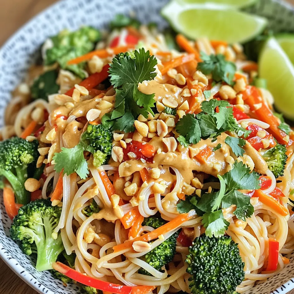 To make Minute Spicy Peanut Noodle Stir-Fry, you will need a few key ingredients. Here’s the list: - 8 oz rice noodles - 2 tablespoons creamy peanut butter - 2 tablespoons soy sauce - 1 tablespoon sriracha - 1 tablespoon sesame oil - 1 cup broccoli florets - 1/2 red bell pepper - 1/2 cup shredded carrots - 2 green onions - 1 tablespoon crushed peanuts - Fresh cilantro leaves - Lime wedges These ingredients work together to create a flavorful and quick meal. The rice noodles serve as a great base. Creamy peanut butter adds a rich taste. Soy sauce gives it a savory touch. If you like spice, sriracha is your friend! Sesame oil adds a lovely aroma. The vegetables not only add color but also crunch. Broccoli, red bell pepper, and carrots bring nutrients and texture to the dish. Green onions and cilantro add freshness. Don’t forget the crushed peanuts on top for a nice crunch! This dish is easy to customize. You can swap out veggies or adjust the spice to fit your taste. Enjoy cooking! - Start by bringing a large pot of water to a boil. - Add 8 oz of rice noodles and cook for 4-5 minutes. - Once cooked, drain the noodles in a colander and rinse with cold water. - In a medium bowl, mix 2 tablespoons of creamy peanut butter, 2 tablespoons of soy sauce, 1 tablespoon of sriracha, and 1 tablespoon of sesame oil. - Whisk until smooth. If the sauce is too thick, add water bit by bit until it’s pourable. - Heat a teaspoon of sesame oil in a large skillet over medium-high heat. - Add 1 cup of broccoli florets, 1/2 sliced red bell pepper, and 1/2 cup of shredded carrots. - Stir-fry for 3-4 minutes until the veggies are tender-crisp and bright. - Now, add the drained rice noodles to the skillet. - Pour the peanut sauce over the noodles and veggies. - Toss everything well using tongs for about 2-3 minutes until heated through. - Remove the skillet from heat and fold in 2 chopped green onions. - Portion the stir-fry onto plates. - Sprinkle with 1 tablespoon of crushed peanuts and fresh cilantro. - Serve with lime wedges on the side for a zesty finish. - To ensure noodles are al dente, follow the package instructions carefully. Cooking time usually takes about 4-5 minutes. - Rinse the noodles under cold water after draining. This stops cooking and helps prevent stickiness. - If you want more heat, add extra sriracha to the sauce. Start with a small amount and taste as you go. - You can swap in other sauces like hoisin or teriyaki for different flavors. Just mix them with peanut butter for a tasty twist. - Try adding snap peas, bell peppers, or bok choy for more color and crunch. - Frozen vegetables work well if you’re short on fresh ones. They cook quickly and still taste great. {{image_4}} You can make Minute Spicy Peanut Noodle Stir-Fry even better with some protein. Grilled chicken is a great choice. It adds nice flavor and texture. Tofu is also a good option for a plant-based meal. It soaks up the sauce well. For seafood lovers, shrimp works wonderfully, too. Beef strips can add heartiness, making it a filling dish. If you need gluten-free options, rice noodles are a great start. They are naturally gluten-free and easy to cook. You can also swap regular soy sauce for gluten-free soy sauce. This keeps the dish tasty without the gluten. Make sure to check labels, as some sauces contain hidden gluten. To keep this dish vegan, check all your ingredients. Use a vegan soy sauce and confirm your peanut butter has no added animal products. You can add more veggies for flavor, like snap peas or mushrooms. For extra crunch, add sesame seeds on top. They give a nice texture and nutty taste. To keep your Minute Spicy Peanut Noodle Stir-Fry fresh, store leftovers in the fridge. Place the stir-fry in an airtight container. This helps to keep it tasty and prevents it from drying out. Make sure to eat it within three days. If you have extra peanuts or cilantro, store them separately. This keeps their crunch and freshness. You can reheat your stir-fry in two ways: the microwave or the stovetop. For the microwave, place your portion in a bowl. Heat it for one to two minutes. Stir halfway to ensure even warming. For the stovetop, add a splash of water to a pan. Heat over medium until warm, stirring gently. This method helps keep the texture nice. If you want to save your dish for later, you can freeze it. Place the cooled stir-fry in a freezer-safe container. It can last up to three months in the freezer. When you're ready to eat, thaw it overnight in the fridge. Reheat it using the stovetop method to keep the noodles from getting mushy. This recipe takes just 15 minutes. You spend 10 minutes prepping and 5 minutes cooking. It's quick and easy, perfect for busy days. Yes, you can make this dish ahead. For meal prep, cook the noodles and veggies. Store them in the fridge. Make the sauce and mix it in when ready to serve. This keeps everything fresh and tasty. If you have nut allergies, try sunflower seed butter or tahini. Both give a creamy texture and nice flavor. They work well in this recipe. Absolutely! This recipe is great for meal prep. Make a larger batch, and store it in containers. You can easily reheat it for lunch or dinner later. This blog post covers a tasty and simple Minute Spicy Peanut Noodle Stir-Fry. You learned about the key ingredients, from rice noodles to fresh veggies. The step-by-step instructions walked you through cooking the noodles, making the sauce, and stir-frying the mix. You can experiment with protein, try different sauces, or choose gluten-free options. For storage, I shared tips on keeping leftovers fresh. With these guidelines, you can enjoy this meal anytime. Dive in and taste the fun of cooking this dish at home.