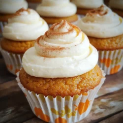 - 1 ½ cups all-purpose flour - 1 teaspoon baking powder - 1 teaspoon baking soda - 1 teaspoon ground cinnamon - 1 teaspoon ground nutmeg - ½ teaspoon ground ginger - ¼ teaspoon ground cloves - ½ teaspoon salt - ½ cup unsalted butter, softened - 1 cup granulated sugar - 2 large eggs - ½ cup canned pumpkin puree - ½ cup brewed espresso, cooled - 1 teaspoon vanilla extract - ½ cup buttermilk - 8 oz cream cheese, softened - ¼ cup unsalted butter, softened - 1 ½ cups powdered sugar - 1 teaspoon vanilla extract - 1-2 tablespoons brewed espresso (optional) - Ground cinnamon and nutmeg for garnish When making pumpkin spice latte cupcakes, gather all your ingredients first. This step keeps your cooking smooth and stress-free. For dry ingredients, start with flour. It forms the base of your cupcakes. Baking powder and baking soda help them rise. The spices add flavor. Cinnamon warms the cupcakes. Nutmeg and ginger bring out the pumpkin taste. Cloves add depth. Lastly, salt balances the sweetness. Next, for wet ingredients, use softened butter. Cream it with sugar until light. Add eggs one by one for best mixing. Pumpkin puree gives moisture and flavor. Brewed espresso adds a coffee kick. Don’t forget vanilla extract for sweetness. Buttermilk adds richness and helps keep the cupcakes soft. Finally, let’s talk about the cream cheese frosting. Start with softened cream cheese and butter. Beat until smooth. Gradually mix in powdered sugar. This keeps the frosting fluffy. Add vanilla for flavor and optional espresso for a coffee boost. Top with a sprinkle of cinnamon and nutmeg for a festive touch. These carefully chosen ingredients create a cupcake that is not just tasty but also a delightful treat for fall. First, preheat your oven to 350°F (175°C). This step helps the cupcakes bake evenly. Next, grab a 12-cup muffin tin and line it with cupcake liners. This keeps the cupcakes from sticking and makes cleanup easy. In a medium bowl, combine the dry ingredients. You’ll need 1 ½ cups of all-purpose flour, 1 teaspoon each of baking powder, baking soda, ground cinnamon, ground nutmeg, and ground ginger. Then, add ½ teaspoon of ground cloves and ½ teaspoon of salt. Use a whisk to mix everything well, ensuring the spices blend nicely. Set this bowl aside. Take a large mixing bowl and add ½ cup of softened unsalted butter. Next, add 1 cup of granulated sugar. Use an electric mixer to cream them together for about 2-3 minutes. The mixture should look light and fluffy. Now, add 2 large eggs, one at a time. Beat well after each egg to mix it in fully. Stir in ½ cup of canned pumpkin puree, ½ cup of cooled brewed espresso, and 1 teaspoon of vanilla extract. Mix until everything combines smoothly. Now, it’s time to mix the dry and wet ingredients. Slowly add the dry mix to the wet mix. Alternate this with ½ cup of buttermilk. Start with the dry, then add some buttermilk, and repeat. Be careful not to overmix; stop when you no longer see any dry flour. Spoon the batter into the lined cupcake tins. Fill each liner about 2/3 full. This allows space for the cupcakes to rise while baking. Place the tin in your preheated oven and bake for 18-20 minutes. To check if they are done, insert a toothpick into the center of a cupcake. If it comes out clean, they are ready. After baking, let the cupcakes cool in the tin for 5 minutes. Then, move them to a wire rack to cool completely. While they cool, prepare the cream cheese frosting. In a separate bowl, beat together 8 oz of softened cream cheese and ¼ cup of softened butter until smooth. Gradually add 1 ½ cups of powdered sugar, mixing well. Finally, add 1 teaspoon of vanilla extract and 1-2 tablespoons of brewed espresso if you want a stronger coffee flavor. Once the cupcakes are cool, frost them generously with the cream cheese frosting. Use a spatula or piping bag for a nice look. For extra flair, sprinkle a little ground cinnamon and nutmeg on top. Enjoy these delightful treats! To make sure your cupcakes turn out just right, avoid overmixing. When you mix the wet and dry ingredients, do it gently. Mix until you see no flour streaks. This helps keep your cupcakes light and fluffy. To check if your cupcakes are done, use a toothpick. Insert it into the center of a cupcake. If it comes out clean, they are ready. If not, bake for a few more minutes. When frosting your cupcakes, you can use either a spatula or a piping bag. A spatula gives a nice rustic look. A piping bag, however, allows for fun designs. Choose whichever you prefer! For the right frosting consistency, it should be smooth and creamy. If it's too thick, add a little milk. If it's too thin, add more powdered sugar. Present your cupcakes beautifully for fall gatherings. Use a decorative plate to make them stand out. Add cinnamon sticks or whole nutmeg for a festive touch. This makes your treats look inviting and delicious! {{image_4}} You can change the flavor of your cupcakes easily. Want more spice? Add an extra half teaspoon of cinnamon or nutmeg. A pinch of cardamom gives a nice twist too. You can also mix in some chocolate chips for a sweet surprise. For frostings, try a maple cream cheese frosting. It pairs great with pumpkin spice. You can also make a simple chocolate ganache. Just melt chocolate with heavy cream for a rich topping. If you need gluten-free cupcakes, swap the all-purpose flour for a gluten-free blend. Make sure it has a binding agent like xanthan gum. This keeps the cupcakes nice and fluffy. For dairy-free options, use coconut milk instead of buttermilk. You can also replace the cream cheese with a vegan alternative. Look for a plant-based cream cheese at your store. Cupcake toppers add fun and flair. Try adding whipped cream on top for a light touch. You can also use chocolate shavings or caramel drizzle for an extra treat. For a fall theme, use candied pecans or pumpkin seeds. They add crunch and a beautiful look. Finally, a sprinkle of edible glitter can create a festive feel. Store your cupcakes at room temperature in an airtight container. This keeps them soft and fresh. If the weather is warm, consider refrigerating them. Just make sure to cover them well to avoid drying out. Cupcakes stay good for about three days this way. You can freeze both the cupcakes and the frosting. First, let the cupcakes cool completely. Wrap each cupcake tightly in plastic wrap. Place them in a freezer-safe bag. They can last up to three months in the freezer. For the frosting, store it in a sealed container in the freezer. Thaw both in the fridge before serving. For the best taste and texture, eat the cupcakes within three days. They taste great fresh, but can stay good for up to a week. Just keep them stored properly. If they seem dry, add a bit of frosting to help moisten them. Pumpkin spice latte cupcakes stay fresh for about 3 days at room temperature. For longer freshness, store them in the fridge for up to a week. Just make sure to keep them in an airtight container. This helps maintain their soft texture and rich flavor. Yes, you can use fresh pumpkin. Just cook and puree the pumpkin until smooth. It should have the same consistency as canned pumpkin. Fresh pumpkin gives a slightly different taste, but it’s delicious! Just remember to drain any excess moisture to keep the cupcakes from getting soggy. If you don’t have buttermilk, you can mix ½ cup of milk with 1 tablespoon of vinegar or lemon juice. Let it sit for about 5 minutes. This mixture will mimic buttermilk's tangy flavor. You can also use yogurt or sour cream, thinned with a bit of milk. To reduce sweetness, cut back on the sugar by ¼ cup. You can also add a pinch of salt to balance the flavors. Consider using dark chocolate in the frosting for a richer taste without adding more sugar. Another option is to use less frosting on each cupcake. Yes, you can bake these cupcakes in advance. They freeze well too! Just let them cool completely, wrap them tightly in plastic wrap, and place them in a freezer bag. When you’re ready, thaw them in the fridge overnight and frost them when you're ready to serve. In this blog post, we explored how to make delicious pumpkin spice latte cupcakes. We covered the key ingredients, from dry to wet, ensuring a rich flavor. The step-by-step instructions helped you create perfect cupcakes with cream cheese frosting. I shared tips for baking success, variations to try, and storage details for freshness. Remember, baking can be fun and easy. Enjoy these cupcakes at your next gathering or keep them for a cozy treat. Happy baking!