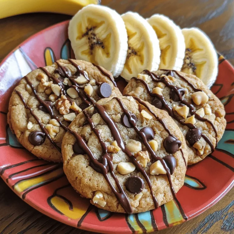 To make these Peanut Butter Banana Breakfast Cookies, you need just a few simple ingredients. Each one adds flavor and texture to the cookies. Here is the list of what you'll need: - 2 ripe bananas - 1 cup natural peanut butter - ½ cup rolled oats - 1/4 cup honey or maple syrup - 1/2 teaspoon vanilla extract - 1/2 teaspoon baking powder - 1/4 teaspoon salt - 1/4 cup dark chocolate chips (optional) - 1/4 cup chopped nuts (optional) The bananas should be ripe to give the cookies a natural sweetness. You can choose between smooth or crunchy peanut butter based on your taste. Honey adds a nice touch, but maple syrup works well for a vegan option. The oats provide a hearty base, while the baking powder helps the cookies rise a bit. If you like, toss in some dark chocolate chips or nuts for extra flavor and crunch. These simple ingredients come together to make wholesome breakfast cookies that are quick and tasty! First, set your oven to 350°F (175°C). This temperature helps the cookies bake just right. Next, line a baking sheet with parchment paper. This step makes cleanup easy and stops the cookies from sticking. In a big bowl, add the mashed bananas and peanut butter. Use a fork or spatula to mix them until the blend is smooth. Then, add the honey or maple syrup and vanilla extract. Stir until everything is mixed well. This mixture brings out the sweet and nutty flavors. In another medium bowl, whisk together the rolled oats, baking powder, and salt. Make sure they are mixed evenly. This step ensures the cookies have the right texture and rise well during baking. Now, slowly add the dry mix to the wet mixture. Stir gently until just combined. If you want, fold in the dark chocolate chips and chopped nuts. These add extra flavor and crunch to your cookies. Using a spoon or cookie scoop, drop rounded tablespoons of dough onto the lined baking sheet. Space them apart because they will spread a bit. Press each cookie down lightly with a fork or your hand. The cookies won’t spread much on their own. Bake them for 10-12 minutes until the edges are light golden brown. After baking, take the cookies out and let them cool on the sheet for about 5 minutes. Then, move them to a wire rack to cool completely. This step helps the cookies become chewy yet firm. When serving, arrange them on a colorful plate. A drizzle of melted dark chocolate and fresh banana slices make the perfect finish! Pick natural peanut butter for the best flavor. It has no added sugar or oils. You can choose between smooth and crunchy styles. Smooth peanut butter makes a creamy texture, while crunchy adds a nice bite. Both options work well in the recipe. If you prefer, you can also try almond or cashew butter. They offer a unique taste, too. The key to chewy cookies lies in the banana and peanut butter mix. Make sure your bananas are very ripe. Ripe bananas add natural sweetness and moisture. Mash them well to avoid lumps. Mix the peanut butter until it’s smooth. This helps the cookies hold together during baking. The oats also play a part in texture. Use rolled oats for a great chewiness. You can easily change up the flavor of your cookies. Adding 1 teaspoon of cinnamon gives a warm spice. For a nutty kick, try adding chopped walnuts or pecans. If you love chocolate, add more dark chocolate chips. You can also mix in dried fruit, like raisins or cranberries. Each variation brings a new twist to your breakfast cookies. Enjoy experimenting! {{image_4}} If you want to make these cookies vegan, it is easy. Use maple syrup instead of honey. You can also swap the dark chocolate chips for dairy-free ones. This keeps the cookies sweet and tasty without animal products. For those with nut allergies, you can skip the peanut butter. Instead, use sunflower seed butter. It has a similar texture and flavor. Make sure to check that all other ingredients are nut-free, especially chocolate chips and any nuts you may add. Adding flavor can make these cookies even better. Try mixing in a bit of cinnamon for warmth. A dash of vanilla extract enhances the sweetness. You can also experiment with other flavors, like almond extract or even a pinch of sea salt for a salty-sweet taste. These small changes can transform your breakfast cookies into something special! Store leftover cookies in an airtight container. This keeps them fresh for longer. Place parchment paper between layers to prevent sticking. They stay tasty for about three days at room temperature. If you want them to last longer, refrigeration is a good option. Just note that they might become a bit firmer. To freeze these cookies, first let them cool completely. Then, place cookies in a single layer on a baking sheet. Freeze them for about an hour. Once frozen, transfer them to a freezer bag or container. Date the bag so you remember when you made them. They can last up to three months in the freezer. When you're ready to enjoy, just thaw them at room temperature or microwave for a few seconds. To reheat cookies, use your oven for the best texture. Preheat the oven to 350°F (175°C). Place cookies on a baking sheet and warm for about 5 minutes. If you're in a hurry, the microwave works too. Heat for 10 to 15 seconds at a time until warm. Enjoy them soft and gooey! Yes, you can! If you prefer, use agave syrup or coconut sugar. These will add a nice sweetness. Remember, each sweetener has a unique flavor, so choose what you like best. To make these cookies gluten-free, replace rolled oats with gluten-free oats. Check the label to ensure they meet gluten-free standards. This swap keeps the cookies tasty while meeting dietary needs. If you don’t have bananas, try unsweetened applesauce or mashed pumpkin. Both will add moisture and sweetness. The flavor will change slightly, but they still make great cookies. For larger cookies, increase the baking time by about 2-4 minutes. Keep an eye on them until they turn golden brown. Make sure they feel firm to the touch before taking them out. Absolutely! You can skip both if you prefer. The cookies will still taste great with just peanut butter and banana. Feel free to add raisins or dried fruit for extra flavor if you want. We explored a simple recipe for tasty banana peanut butter cookies. You learned about key ingredients, baking steps, and helpful tips for success. We also discussed storage and answered common questions. Remember, you can customize this recipe to fit your taste. Enjoy experimenting with flavors and textures. Your cookies will delight family and friends. Happy baking!