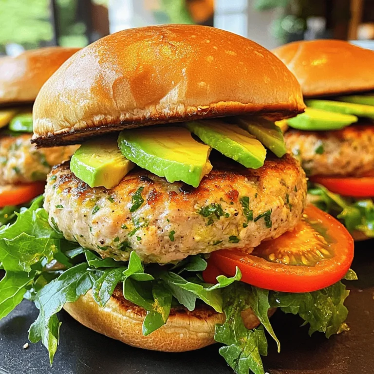 - 1 pound ground turkey - 2 cloves garlic, finely minced - 1 tablespoon fresh parsley, finely chopped - 1 tablespoon fresh basil, finely chopped - 1 teaspoon dried oregano - 1 teaspoon onion powder - 1/2 teaspoon smoked paprika - Salt and pepper to taste The first key to great turkey burgers is the ground turkey. I always pick lean turkey for a nice texture. The garlic adds a punch of flavor. I love using fresh herbs like parsley and basil. They give the burgers a fresh taste. Dried oregano, onion powder, and smoked paprika add depth. Always season with salt and pepper. This step is crucial for flavor. - 4 whole wheat burger buns - 1 cup mixed greens - Sliced tomatoes - Avocado slices (optional) For the assembly, I choose whole wheat buns for a healthy twist. The mixed greens add crunch and color. Ripe tomatoes bring juiciness to each bite. If you like, add avocado slices for creaminess. This combination makes each burger not just tasty but also colorful and inviting. Enjoy customizing your burger with these fresh toppings! First, gather your ingredients. In a large mixing bowl, add the ground turkey, minced garlic, chopped parsley, chopped basil, dried oregano, onion powder, smoked paprika, and a good pinch of salt and pepper. Mix gently using your hands. Be careful! Overmixing can make the burgers tough. You want a nice blend without squeezing the meat too hard. Next, divide your mixture into four equal parts. Shape each part into a patty. Aim for about a half-inch thick. This thickness helps them cook evenly. Preheat your grill or skillet to medium-high heat. Lightly coat it with olive oil to stop the burgers from sticking. When hot, place the patties on the grill. Cook them for about 5-6 minutes on one side. You want a nice golden-brown crust. Flip them over and cook for another 5-6 minutes. To be safe, check that they reach an internal temperature of 165°F. This ensures they are fully cooked and safe to eat. While the burgers finish cooking, it’s time to toast the buns. In the last minute, place the cut sides of the buns down on the grill or skillet. Toasting adds a nice crunch and flavor. Just keep an eye on them so they don’t burn! To make juicy turkey burgers, avoid dryness. Use fresh ground turkey. Mix gently. Overmixing can lead to tough burgers. Keep seasoning simple. Garlic and herbs add a lot of flavor. - Use equal parts parsley and basil for a fresh taste. - Add a pinch of smoked paprika to enhance the flavor. - Adjust salt and pepper to suit your taste. Both grilling and skillet cooking work well. Use grilling for a smoky flavor. It gives great marks and a nice crust. Skillet cooking is ideal for year-round cooking. It allows for better control of the heat. - Grilling works best on warm days. - Skillet cooking is great for indoor meals. Pair these turkey burgers with tasty sides. Sweet potato fries complement the meal well. They add a sweet crunch. A fresh salad with mixed greens is also a good choice. - Try adding avocado slices for a creamy touch. - Serve with sliced tomatoes for added freshness. {{image_4}} You can make your turkey burgers even better with tasty add-ins. Consider adding cheese like cheddar or feta. A slice of melty cheese adds richness. You can also try sauces like BBQ sauce or sriracha for spice. Mixing in other herbs, like cilantro or thyme, gives your burgers a unique twist. If you want a change from grilling, try baking or air frying. For baking, preheat your oven to 375°F (190°C). Place the patties on a baking sheet and cook for about 20-25 minutes. This method helps keep them juicy. Air frying is quick and easy too. Preheat your air fryer to 375°F (190°C) and cook the patties for 12-15 minutes. Both methods make for a healthier option. You can make these burgers fit your diet. For low-carb choices, skip the bun and serve with lettuce wraps. This keeps the meal light and fresh. If you need gluten-free options, use gluten-free buns or lettuce. You can also check labels on sauces and seasonings to ensure they are gluten-free. These adjustments keep the flavor while meeting your needs. To keep your leftover turkey burgers fresh, store them in an airtight container. Make sure to refrigerate them within two hours of cooking. They will stay good for about three to four days. If you want to keep them longer, consider freezing them. Always let them cool fully before wrapping or placing them in the fridge. When reheating your turkey burgers, aim for safe methods. You can use a microwave, but I prefer using a skillet. Heat the skillet over medium heat, add a touch of olive oil, and warm each side for about three to four minutes. This keeps the flavor and texture just right. If using the microwave, cover the burger with a damp paper towel. This helps keep moisture in and prevents it from drying out. Freezing turkey burgers is easy! First, let them cool completely. Then, wrap each patty in plastic wrap or foil. Place the wrapped patties in a freezer bag. Be sure to label the bag with the date. They can last for about three months in the freezer. When you want to use them, move them to the fridge to thaw overnight. This helps keep the burgers juicy when you cook them again. Turkey burgers cook in about 10 to 12 minutes. Start by grilling each side for 5 to 6 minutes. You want a golden crust on the outside. Use a meat thermometer to check the internal temperature. It should read 165°F (75°C). This ensures the burger is safe to eat. Cooking times may vary based on the heat of your grill or skillet. Yes, you can use ground chicken. It has a similar texture and flavor. However, chicken tends to be a bit dryer than turkey. To keep it moist, you might add a splash of broth or a little extra oil. The taste will also change slightly, but it can still be delicious. Turkey burgers pair well with many sides. You can serve them with sweet potato fries for a fun twist. A light salad can add freshness to the meal. Other great options include coleslaw or grilled vegetables. For a hearty meal, consider baked beans or corn on the cob. Get creative and mix your favorite sides! This blog post covered everything you need to make great turkey burgers. We outlined key ingredients, steps for mixing and cooking, and tips for perfection. You learned about different cooking methods and flavor variations. Remember, keeping burgers moist matters. Pair your burgers with fresh sides for a complete meal. With practice, your turkey burgers will impress anyone. Enjoy crafting delicious meals that everyone will love.