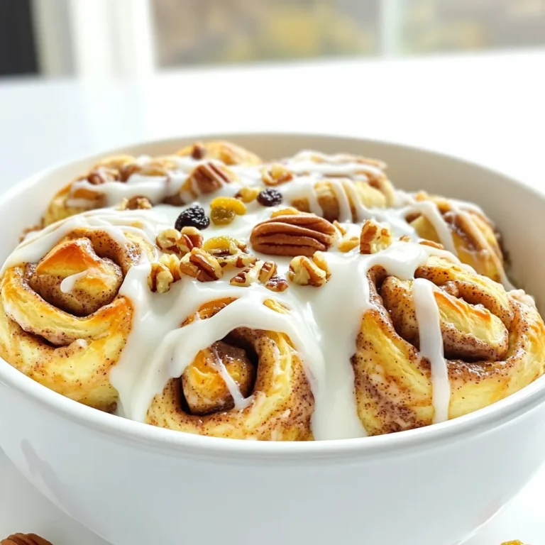 - 2 cans of refrigerated cinnamon rolls (8 rolls each) - 4 large eggs - 1 cup milk - 1/4 cup pure maple syrup - 1 teaspoon vanilla extract - 1 teaspoon ground cinnamon - 1/2 teaspoon ground nutmeg - 1/2 cup chopped pecans (optional) - 1/2 cup raisins (optional) - Icing from cinnamon roll cans (for drizzling) - Additional maple syrup - Whipped cream Gathering the right ingredients is key to making a tasty Slow Cooker Cinnamon Roll Casserole. You will need two cans of refrigerated cinnamon rolls. Each can contains eight rolls. This will give you a great base for your casserole. You also need four large eggs. They add richness and help bind the dish together. Next, grab one cup of milk. It makes the texture creamy. You’ll need a quarter cup of pure maple syrup for sweetness. One teaspoon of vanilla extract gives a nice flavor boost. Ground cinnamon is a must. You’ll need one teaspoon for that warm spice taste. Don’t forget the half teaspoon of ground nutmeg. This adds depth to the flavor. You can make it extra special by adding half a cup of chopped pecans or raisins if you like. Finally, save the icing from the cinnamon roll cans. It’s perfect for drizzling on top after cooking. These ingredients combine to create a sweet delight. The mix of flavors and textures will impress everyone. - Start by greasing the inside of your slow cooker with cooking spray. This helps your casserole release easily. - Open the cans of cinnamon rolls carefully. Cut each roll into quarters. Place these pieces into a large mixing bowl. - In a separate bowl, whisk together the eggs and milk until smooth. - Add the pure maple syrup, vanilla extract, ground cinnamon, and nutmeg. Mix well. - Pour this egg mixture over the cinnamon roll pieces. Gently stir to coat all pieces evenly. - If you want, fold in the chopped pecans and raisins for extra flavor and crunch. - Transfer the mixture to the greased slow cooker. Spread it out evenly for even cooking. - Cover the slow cooker with the lid. Set it to cook on low for 2.5 to 3 hours. - The casserole is done when the center is set and the edges are golden brown. - Once it’s done, turn off the slow cooker. Let the casserole rest for about 10 minutes. - Drizzle the icing from the cinnamon roll cans over the warm casserole. This adds a sweet touch. - Serve it warm. Enjoy it as a tasty breakfast treat or a delightful dessert! Greasing the slow cooker is key. This step helps the casserole come out easily. Use cooking spray to coat the bottom and sides. This prevents sticking and makes serving a breeze. After greasing, spread the mixture evenly in the cooker. This way, it cooks uniformly. An uneven spread can lead to some parts being soggy while others are dry. To boost the taste, think about adding spices. A pinch of ginger or cardamom can bring warmth. You can also try a dash of allspice for a unique twist. Besides spices, consider mix-ins. Nuts like chopped pecans add crunch. Dried fruits, such as raisins, bring sweetness. These additions create layers of flavor that elevate your dish. Serve the casserole warm for the best experience. It pairs well with coffee or hot chocolate. For a light touch, enjoy it with fresh fruit on the side. You can also drizzle extra maple syrup on top for added sweetness. This dish works great for brunch or as a dessert, making it versatile. {{image_4}} You can change up the flavor of your casserole easily. One fun option is the pumpkin spice version. Just add pumpkin puree and pumpkin pie spice to the egg mixture. This gives your casserole a warm, fall flavor. Another tasty choice is the chocolate chip cinnamon roll option. Simply sprinkle chocolate chips into the cinnamon roll pieces before pouring the egg mixture on top. The chocolate adds a sweet twist that kids love. If you need gluten-free options, look for gluten-free cinnamon rolls. They work just like regular rolls. Many brands offer tasty choices, so you won’t miss out! For those who want vegan options, use plant-based milk and egg substitutes. Flax eggs or chia eggs are great choices. They help keep the texture while making the dish vegan-friendly. You can also play with seasonal flavors. In the winter, add holiday spices like ginger and cloves to warm up the dish. These spices add a festive touch. During summer, fresh fruits make a great addition. Try topping your casserole with berries or sliced peaches. They not only taste great but also add color to your dish. To store leftovers, let the casserole cool first. Place it in an airtight container. This helps keep it fresh. You can store it in the fridge for up to three days. I like to use glass containers. They are great for easy reheating. For the best reheating, use the microwave. Heat it on medium for 30 seconds. Check if it is warm enough. If not, heat for another 15 seconds. You can also use the oven. Preheat to 350°F. Place the casserole in a baking dish. Cover it with foil to keep moisture. Bake for about 10-15 minutes. This way, it stays soft and tasty. You can freeze portions for later. Cut the casserole into single servings. Wrap each piece in plastic wrap. Place them in a freezer bag, and seal it tightly. It can last up to three months in the freezer. When you are ready to eat, take it out. Thaw it in the fridge overnight. Reheat as mentioned above to enjoy the flavors again. The casserole takes about 2.5 to 3 hours on low heat. You can tell it’s done when the center is set. The edges should look golden brown and fluffy. Yes, you can prepare the mixture the night before. Just store it in the fridge. In the morning, transfer it to the slow cooker and cook as directed. You can use flaxseed meal or applesauce as egg substitutes. Flaxseed provides a nice texture. Applesauce adds sweetness and moisture. Absolutely! Homemade cinnamon rolls will work great. Just cut them into quarters like store-bought ones. This can add a personal touch to your casserole. Yes, you can portion it out after cooking. Store servings in airtight containers in the fridge. Reheat in the microwave for a quick and tasty meal. This blog post detailed a delicious slow cooker cinnamon roll casserole. You learned the essential ingredients needed and the simple steps for preparation. I also shared tips for even cooking and enhancing flavor. Variations for unique twists and storage info help keep your dish fresh. As you whip up this treat, I hope it becomes a favorite in your kitchen. Enjoy every bite and the joy it brings!