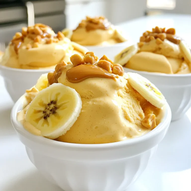 To make Peanut Butter Banana Nice Cream, gather these simple ingredients: - 3 ripe bananas, sliced and frozen - 1/4 cup natural peanut butter - 1 teaspoon vanilla extract - A pinch of sea salt These main ingredients create the smooth and creamy base for your nice cream. The ripe bananas add natural sweetness and texture. The peanut butter gives a rich, nutty flavor. If you want extra sweetness, consider adding some of these: - 1 tablespoon honey - 1 tablespoon maple syrup These sweeteners are not required, but they can enhance the flavor. Adjust to your taste. If your bananas are very ripe, you might not need any sweetener at all. Toppings can make your nice cream even more fun! Here are some great options: - Chopped peanuts - Granola These toppings add crunch and texture. You can also sprinkle some extra banana slices for a fresh touch. Feel free to mix and match your favorite toppings! Start by slicing three ripe bananas into thin coins. Lay the slices in a single layer in a freezer-safe container. This step helps them freeze evenly. Leave the bananas in the freezer for at least two hours. They need to be solid to create nice cream. After the bananas are frozen, take them out of the freezer. Place the banana slices in a food processor. Add 1/4 cup of natural peanut butter. If you want, you can add 1 tablespoon of honey or maple syrup for sweetness. Also, include 1 teaspoon of vanilla extract and a pinch of sea salt. Blend this mixture on high speed until it looks smooth and creamy. You may need to scrape down the sides a few times. Be patient! This blending can take a couple of minutes. Once the mixture is creamy, taste it. If you want it sweeter, add more honey or syrup. Blend it again briefly to mix. You can serve the nice cream right away for a soft-serve texture. If you prefer it firmer, transfer it to a bowl and freeze for an extra 30 minutes. When ready to eat, scoop the nice cream into bowls. For a fun touch, top it with chopped peanuts or granola. Enjoy your delightful treat! For the best taste, use ripe bananas. Look for bananas with brown spots. These spots mean the bananas are sweet and full of flavor. Overripe bananas work best in this recipe. They blend smoothly into the nice cream. Texture is key for nice cream. Make sure to freeze the banana slices for at least two hours. This helps them become solid and creamy. When blending, keep the food processor running until the mixture is smooth. Scrape the sides often to mix everything well. Sweetness is a personal choice. You can add honey or maple syrup for extra sweetness. Start with a little, then taste the mixture. If it’s not sweet enough, add more and blend again. This way, you can make it just right for your taste! {{image_4}} You can make your Peanut Butter Banana Nice Cream even better with fun add-ins. Try adding a tablespoon of cocoa powder for a chocolate twist. A couple of tablespoons of ground cinnamon can bring warmth and spice. You can also mix in a small handful of dark chocolate chips for a sweet crunch. Each add-in changes the taste and makes it more exciting. If you want to switch things up, use different nut butters. Almond butter gives a nutty flavor that pairs well with bananas. Cashew butter adds a creamy texture without being too strong. Sunflower seed butter is a great choice if you need to avoid nuts. Each option will change the taste but keep that creamy goodness. You can easily make this recipe dairy-free while keeping it rich. Use a splash of coconut milk or almond milk to enhance creaminess. If you want a thicker texture, add some soaked cashews. These options keep the nice cream smooth and delicious, perfect for those who need a dairy-free treat. Store any leftover nice cream in an airtight container. This keeps it fresh and tasty. If you have a lot, divide it into smaller containers. This makes it easy to grab a scoop later. To keep your nice cream creamy, let it sit at room temperature for a few minutes before scooping. This helps soften it a bit. If it gets too hard, you can blend it again quickly. This will restore its smooth texture. The frozen bananas will last about 2 months in the freezer. Peanut butter can last up to a year if stored properly. Honey and vanilla extract have long shelf lives too. Just keep them in a cool, dry place. Make sure to check the dates on your ingredients for the best quality. Yes, you can use other fruits in nice cream! Berries, mangoes, or peaches work well. Just freeze them first. Blend them as you do with bananas. Each fruit gives a different flavor. Try mixing fruits for fun combos! Absolutely! This recipe is perfect for kids. It's simple, tasty, and healthy. Kids love sweet treats, and nice cream fits the bill. Plus, they can help make it. They can slice bananas and add ingredients. It’s a great family activity! To make this recipe sugar-free, skip the honey or maple syrup. The ripe bananas provide natural sweetness. You can also add a splash of vanilla extract for extra flavor. If you need more sweetness, consider using a sugar-free sweetener. Nice cream combines simple ingredients and easy steps to make a delicious treat. Optional sweeteners and toppings can customize each serving. Remember to use ripe bananas for great taste and the right texture. You can add different flavors or nut butters for variety. Store leftovers properly to keep them fresh. This recipe is kid-friendly and can be sugar-free with the right choices. Enjoy making this guilt-free dessert!