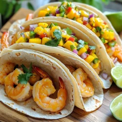 - 1 lb large shrimp, peeled and deveined - 2 tablespoons extra virgin olive oil - 1 tablespoon freshly squeezed lime juice - 1 teaspoon chili powder - 1/2 teaspoon ground cumin - Salt and freshly ground black pepper to taste The shrimp is the star of this dish. Choose large, fresh shrimp for the best flavor. The marinade will add a kick with lime juice and spices. - 1 ripe mango, diced into small cubes - 1 small red onion, finely chopped - 1 red bell pepper, diced - 1 fresh jalapeño, deseeded and minced - Fresh cilantro leaves, for garnish - Lime wedges, for serving The mango offers sweetness that balances the heat from the jalapeño. Pair this with fresh onion and bell pepper. - 8 small corn tortillas Corn tortillas are ideal for these tacos. They hold up well and add great flavor. Warm them up for the best texture. This combination of ingredients makes the tacos colorful and full of flavor. Each bite will be a mix of sweet, spicy, and savory. To make the shrimp tender and tasty, start with the marinade. In a bowl, mix the shrimp with olive oil, lime juice, chili powder, cumin, salt, and pepper. Toss the shrimp well. This step helps the shrimp soak up all the flavors. Let it sit for 15 minutes. This short wait makes a big difference in taste. - Tips for Tender, Flavorful Shrimp - Use fresh shrimp for the best taste. - Do not marinate for too long; 15 minutes is perfect. - Adjust the spice by adding more or less chili powder. Next, let’s make the mango salsa. In another bowl, combine diced mango, red onion, red bell pepper, and minced jalapeño. Drizzle the rest of the olive oil over the mix. Sprinkle with salt and stir gently. This salsa adds a fresh and bright flavor to the tacos. - Allowing Flavors to Meld - Let the salsa sit for a bit. This waiting time blends the flavors. - Fresh salsa tastes better after resting for 10-15 minutes. Now it's time to cook the shrimp. Heat a skillet over medium-high heat. Once hot, add the marinated shrimp. Cook for 2-3 minutes on each side. The shrimp should turn pink and opaque. This means they are done! - Optimal Cooking Techniques for Shrimp - Spread shrimp in a single layer to cook evenly. - Avoid overcrowding the pan. To warm the corn tortillas, you can use two methods. Place them in a dry skillet on low heat, flipping often. Or, microwave them wrapped in a damp paper towel until soft. Now, let’s build the tacos! Take a warm tortilla and place a few shrimp in the center. Top it with a generous scoop of mango salsa. - Layering Ingredients for Optimal Flavor - Start with shrimp, then add salsa. - This layering ensures every bite bursts with flavor. For garnish, sprinkle fresh cilantro on top. It adds color and a nice touch of flavor. - Garnishing Suggestions - Serve with lime wedges for extra zest. - Consider adding avocado slices for creaminess. Adjusting Spice Levels You can change the heat in your tacos. If you like it mild, skip the jalapeño. For more heat, add extra minced jalapeño or even a splash of hot sauce. Always taste as you go to find what you love. Additional Flavor Boosts For a richer flavor, add garlic to the shrimp marinade. You can also mix in a splash of orange juice with the lime juice. This adds a sweet twist. Fresh herbs like mint or basil can brighten up your mango salsa too. Best Cookware for Shrimp Tacos A non-stick skillet works best for cooking shrimp. It helps prevent sticking and makes cleanup easier. A good quality knife is key for chopping veggies quickly. Useful Kitchen Tools for Preparation You need a medium bowl for mixing the shrimp and marinade. Use a separate bowl for the mango salsa. A cutting board is essential for safe chopping. A spatula is great for flipping the shrimp in the skillet, making sure they cook evenly. {{image_4}} You can switch out shrimp for other seafood. Fish like tilapia or cod works well. Scallops are also a great choice. Just remember to adjust cooking times. Fish cooks faster than shrimp, so keep an eye on it. For scallops, sear them until golden brown. This brings out their sweet flavor. If you need gluten-free options, use corn tortillas. They are safe for gluten-free diets. For a vegan twist, replace shrimp with marinated tofu or jackfruit. Tofu absorbs flavors well, so marinate it just like you do with shrimp. Jackfruit has a meaty texture that many enjoy. Both options still pair nicely with the mango salsa. While mango salsa is delicious, you can try other salsas. Pineapple salsa adds a sweet and tangy kick. You can mix diced pineapple, red onion, and lime juice. Another option is peach salsa. Use ripe peaches, jalapeños, and cilantro for a fresh taste. Each variation brings its own twist to the tacos. To keep your spicy mango shrimp tacos fresh, follow these tips: - Refrigeration Guidelines: Store leftover tacos in an airtight container. Keep them in the fridge for up to two days. This helps preserve flavor and texture. For best results, separate the shrimp and salsa from the tortillas. This prevents the tortillas from getting soggy. - Freezing for Long-Term Storage: If you want to save some tacos for later, freeze the shrimp and salsa. Place them in freezer bags, squeezing out the air before sealing. You can freeze them for up to three months. Just remember to thaw them in the fridge overnight before reheating. When it’s time to enjoy your leftovers, here’s how to reheat them: - Maintaining Flavor and Texture: For shrimp, heat them in a skillet over medium heat. Add a splash of olive oil to keep them moist. Cook until warmed through, about 2-3 minutes. For tortillas, warm them in a dry skillet or microwave. This keeps them soft and easy to fold. Avoid overcooking the shrimp to keep them tender. By following these storage and reheating tips, you can enjoy your spicy mango shrimp tacos again without losing their delicious flavors! You can use chicken or firm tofu instead of shrimp. Chicken should be cut into small pieces. For tofu, use extra-firm and press it to remove water. Both options will work well with the same marinade. Yes, you can make the mango salsa a few hours before. This helps the flavors mix well. Just keep it in the fridge until you are ready to serve. Stir it gently before adding it to your tacos. The spice level depends on the jalapeño you use. If you want less heat, remove the seeds. For more spice, keep some seeds in or add extra chili powder. You can always adjust to match your taste. Great sides include black beans, corn salad, or avocado slices. You can also serve tortilla chips with salsa. These sides add color and flavor to your meal. Enjoy with a refreshing drink like limeade! This blog post covered how to make Spicy Mango Shrimp Tacos from start to finish. We explored the main ingredients, preparation steps, and cooking tips to enhance flavors. You can customize these tacos with alternative seafood or dietary options. Remember to store any leftovers properly to keep them fresh. Enjoy creating this dish and impress your friends at your next meal. Cooking can be fun, and these tacos are sure to delight!