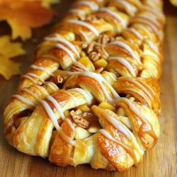 - 1 sheet of puff pastry (thawed) - 2 medium apples (preferably Granny Smith or Honeycrisp), peeled, cored, and diced - 1/4 cup packed brown sugar - 1 teaspoon ground cinnamon - 1 tablespoon fresh lemon juice - 1/2 cup caramel sauce (store-bought or homemade) - 1/4 cup chopped pecans or walnuts for topping - 1/2 cup powdered sugar (for icing) - 1 tablespoon milk (for icing) - Baking sheet - Parchment paper - Mixing bowls - Rolling pin Gather these ingredients to make your Caramel Apple Danish Braid. The puff pastry is key for that flaky texture. I love using Granny Smith or Honeycrisp apples. They add a nice tartness that pairs well with sweet caramel. Brown sugar and cinnamon create warmth in every bite. A splash of lemon juice brightens the apple flavor, making this treat even better. If you want to go the extra mile, caramel sauce adds a sweet drizzle. Nuts like pecans or walnuts give a great crunch. For the icing, powdered sugar and milk make a simple glaze that ties everything together. Don't forget your baking sheet and parchment paper for easy clean-up! - Preheat the oven: Set your oven to 400°F (200°C). This helps your Danish cook evenly. Line a baking sheet with parchment paper. This step makes for easy cleanup later. - Prepare apple mixture: In a bowl, mix the diced apples with 1/4 cup of brown sugar, 1 teaspoon of ground cinnamon, and 1 tablespoon of fresh lemon juice. Stir well. Let this sit for about 10 minutes. This softens the apples and enhances their flavor. - Roll out the puff pastry: On a lightly floured surface, roll out your thawed puff pastry. This smooths out any creases and makes it easier to work with. Carefully move the pastry to the baking sheet. - Create slits for the braid: Use a sharp knife to cut slits along both sides of the pastry. Make the cuts about 1 inch apart. Leave a 4-inch wide center section for the filling. Be careful not to cut all the way through. - Fill with apple mixture and caramel: Spoon the apple mixture into the center of your pastry. Drizzle some caramel sauce over the apples. This adds a sweet touch. - Folding the braid: Start folding the slits over the apple filling. Alternate sides as you fold. Pinch the ends to seal the braid and keep the filling inside. - Egg wash application: Brush the top of your braid with a beaten egg. This gives it a shiny, golden finish when baked. - Baking time and temperature: Place the baking sheet in the preheated oven. Bake for 25-30 minutes. Look for a puffed and golden-brown pastry. Enjoy the lovely smell in your kitchen! - How to handle puff pastry Keep puff pastry cold. Warm pastry can become sticky. Use a light touch when rolling it out. This keeps layers intact. - Preventing sogginess To avoid sogginess, use parchment paper. It helps with air flow. Bake the Danish braid until golden brown. This ensures a crisp pastry. - Recommended apple varieties Choose Granny Smith or Honeycrisp apples. They add a nice balance of sweet and tart. These apples hold their shape well during baking. - Caramel sauce options You can use store-bought caramel sauce. Homemade caramel sauce is a great option too. Both will give you that rich, sweet flavor. - Serving warm Serve the Danish braid warm. This enhances the aroma and taste. Warm pastry melts the caramel, making it a treat. - Garnishing ideas Drizzle extra caramel sauce on top. A sprinkle of powdered sugar adds a nice touch. For crunch, add chopped pecans or walnuts. {{image_4}} You can easily change the flavor of your caramel apple Danish braid. Adding nuts gives it a nice crunch. Chopped pecans or walnuts work best. They add a rich taste that complements the apples. You can sprinkle them on top before baking. This adds texture and flavor in each bite. You can also incorporate spices for more depth. Try adding nutmeg or ginger for warmth. These spices pair well with apples and caramel. Just a pinch can elevate your braid to a new level. Feel free to experiment with flavors that you love. If you want a twist, try a cream cheese filling. Mix cream cheese with a bit of sugar and vanilla. This creates a rich, sweet base for the apples. Spread it on the puff pastry before adding the apple mixture. It adds a creamy layer that balances the tartness of the apples. You can also use berries instead of apples. Fresh blueberries or raspberries make great options. They give a fruity burst that is both sweet and tangy. Just make sure to adjust the sugar based on the berries' sweetness. This makes your Danish braid fun and versatile. If you need a gluten-free option, look for gluten-free puff pastry. Many brands offer this now, making it easy to enjoy your favorite treats. Just follow the same steps in the recipe. The taste will still be delightful. For sweeteners, you can use alternatives like honey or agave. These options work well to keep the sweetness without refined sugar. Just adjust the amount based on your preference. This way, you can enjoy your treat guilt-free! To keep your Caramel Apple Danish Braid fresh, wrap it tightly in plastic wrap. You can also place it in an airtight container. This method prevents the braid from drying out. For best results, store it in the fridge. The Danish braid can last for up to three days when stored this way. If you want to enjoy your Danish braid warm, reheating is easy. - Oven reheating: Preheat your oven to 350°F (175°C). Place the braid on a baking sheet and cover it loosely with foil. Heat for about 10-15 minutes. This keeps the pastry crisp. - Microwave reheating: For a quick option, place a slice in the microwave. Heat on medium for about 20-30 seconds. This method may make the pastry soft, so enjoy it fresh when possible. Can I use frozen apples? Yes, you can use frozen apples. Just thaw them first. Drain excess liquid to avoid sogginess. How do I make homemade caramel sauce? To make homemade caramel sauce, melt 1 cup sugar in a pan over medium heat. Stir until it melts and turns golden brown. Remove from heat and add 1/2 cup heavy cream slowly. Stir until smooth. Let it cool before using. Can this be made ahead of time? Yes, you can prepare the braid ahead of time. Assemble it and keep it covered in the fridge. Bake it fresh before serving for best results. What’s the best way to freeze the Danish braid? To freeze the Danish braid, wrap it tightly in plastic wrap and then in aluminum foil. Freeze it before baking. When ready to bake, thaw it in the fridge overnight and then bake as directed. How do I achieve a shiny finish on the pastry? For a shiny finish, brush the top with a beaten egg before baking. This gives the pastry a beautiful golden color. Making a delicious apple Danish braid is simple and fun. We covered key ingredients like puff pastry, apples, and cinnamon. I shared detailed steps for prepping, assembling, and baking your treat. You learned helpful tips for perfecting the pastry and creative variations to try. Storing and reheating your leftovers is also easy. Now, with this guide, you can create a tasty dessert that impresses everyone. Enjoy your baking adventure and make it your own!