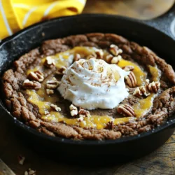 - 1 cup all-purpose flour - 1/2 teaspoon baking soda - 1 teaspoon ground ginger - 1 teaspoon ground cinnamon - 1/2 teaspoon ground nutmeg - 1/4 teaspoon ground cloves - 1/4 teaspoon salt - 1/2 cup unsalted butter, softened - 1/2 cup packed brown sugar - 1/4 cup granulated sugar - 1/4 cup unsulfured molasses - 1 large egg, at room temperature - 1 teaspoon pure vanilla extract - 1/2 cup chopped pecans or walnuts (optional) - Whipped cream or vanilla ice cream, for serving Each ingredient plays a key role in the flavor and texture of the cookie. For instance, the flour gives structure. The butter adds richness. The sugars create sweetness and moisture. The spices bring warmth and depth. The molasses provides a lovely chewiness and that signature gingerbread taste. You can customize your cookie! Add chopped nuts for crunch. Pecans or walnuts work great. You can also mix in chocolate chips for a sweet twist. If you want a spice kick, try adding a pinch of cayenne pepper. Each addition can change the flavor profile while keeping the core recipe intact. First, preheat your oven to 350°F (175°C). This step is key for even cooking. Next, grease your 10-inch cast iron skillet. This helps the cookie slide out easily later. In a medium bowl, combine the dry ingredients. You’ll need: - 1 cup all-purpose flour - 1/2 teaspoon baking soda - 1 teaspoon ground ginger - 1 teaspoon ground cinnamon - 1/2 teaspoon ground nutmeg - 1/4 teaspoon ground cloves - 1/4 teaspoon salt Whisk them together until blended well. This ensures every bite has great flavor. In a large bowl, cream the softened butter with sugars. Use an electric mixer on medium speed. Add: - 1/2 cup unsalted butter - 1/2 cup packed brown sugar - 1/4 cup granulated sugar Beat for about three minutes. You want the mixture to look light and fluffy. Now, it's time to add the wet ingredients. To the butter mixture, add: - 1/4 cup unsulfured molasses - 1 large egg - 1 teaspoon pure vanilla extract Mix on low speed until it’s all smooth. This will make your cookie rich and tasty. Slowly add the dry mix to the wet ingredients. Use low speed to combine. Avoid overmixing. If you want, fold in: - 1/2 cup chopped pecans or walnuts (optional) This adds a nice crunch to your cookie. Once mixed, transfer the dough to your greased skillet. Use a spatula to spread it evenly. This helps it bake evenly. Place the skillet in your preheated oven. Bake for 20-25 minutes. The cookie is done when it’s set in the center and golden on the edges. Once baked, cool it for about five minutes. Serve it warm with whipped cream or vanilla ice cream on top for a treat. To get the best texture for your warm gingerbread molasses skillet cookie, pay attention to a few key points. First, use room temperature butter. This helps create a creamy mix with the sugars. Second, don’t overmix the dough. Mix just until combined to keep your cookie soft. Check the baking time closely, too. If you bake too long, the edges will dry out. Aim for a golden brown edge and a soft center. This cookie is best served warm. You can slice it straight from the skillet. Top each slice with a generous scoop of whipped cream or vanilla ice cream. The warm cookie and cold ice cream create a great contrast. For an extra treat, drizzle some caramel sauce or molasses over the top. You can also sprinkle chopped nuts for added crunch. Make your skillet cookie look as good as it tastes. Serve it directly from the skillet for a cozy, rustic vibe. Add a few extra sprinkles of cinnamon on top. You can also place some chopped nuts around the edge. This adds color and makes it inviting. Serve with a side of ice cream or whipped cream for a fun touch! {{image_4}} If you want a nut-free cookie, just skip the nuts. Your warm gingerbread skillet cookie will still be rich and tasty. You can replace nuts with extra spices. Try adding more ginger or a dash of allspice for a kick. You can use different sweeteners if you prefer. Instead of brown and granulated sugar, try using coconut sugar or honey. Keep in mind that honey adds moisture. You might need to reduce the molasses a bit to balance flavors. Feel free to get creative with flavor add-ins. You can mix in chocolate chips for a sweet twist. Dried fruits like cranberries or raisins work well too. Citrus zest, like orange, adds a fresh note. These options make your cookie unique and fun to enjoy! To store leftover gingerbread molasses skillet cookie, let it cool completely. Then, cover it with plastic wrap or store it in an airtight container. This keeps it fresh for up to three days at room temperature. If you want to keep it longer, consider refrigerating it. When you're ready to enjoy your cookie again, preheat your oven to 350°F (175°C). Place the cookie in the oven for about 10 minutes. This warms it up and restores its soft texture. For a quick fix, you can microwave a slice for 15-20 seconds. To freeze your skillet cookie, cut it into slices first. Wrap each slice tightly in plastic wrap, then place them in a freezer bag. They can last for up to three months in the freezer. When you're ready to eat, simply thaw them in the fridge overnight and reheat as needed. No, molasses is key for flavor and texture. It gives the cookie its rich taste and moistness. If you skip it, the cookie will not taste the same. You might try a mix of brown sugar and honey, but the result will differ. Check the edges first. They should be golden brown. The center needs to be set, not jiggly. A toothpick test works too. Insert it in the center; if it comes out clean, the cookie is ready. You can serve it with whipped cream or vanilla ice cream. Both enhance the warm cookie’s flavors. Drizzle extra molasses or caramel sauce on top for added sweetness. Chopped nuts also make a nice touch. Yes, you can use any oven-safe skillet. A ceramic or non-stick skillet works well too. Just make sure it can handle high heat. If you use a different size, adjust the baking time accordingly. The cookie stays fresh for about 2-3 days at room temperature. Store it in an airtight container. If you want it to last longer, you can freeze it for up to 3 months. Just remember to wrap it well! This blog post covered how to make a delicious gingerbread skillet cookie. We explored the key ingredients, step-by-step instructions, and helpful tips. I shared variations to suit your taste and how to store leftovers properly. Remember, you can adjust ingredients and flavors to make it your own. Cook with joy and enjoy your warm cookie creation. Happy baking!