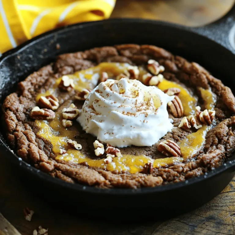 - 1 cup all-purpose flour - 1/2 teaspoon baking soda - 1 teaspoon ground ginger - 1 teaspoon ground cinnamon - 1/2 teaspoon ground nutmeg - 1/4 teaspoon ground cloves - 1/4 teaspoon salt - 1/2 cup unsalted butter, softened - 1/2 cup packed brown sugar - 1/4 cup granulated sugar - 1/4 cup unsulfured molasses - 1 large egg, at room temperature - 1 teaspoon pure vanilla extract - 1/2 cup chopped pecans or walnuts (optional) - Whipped cream or vanilla ice cream, for serving Each ingredient plays a key role in the flavor and texture of the cookie. For instance, the flour gives structure. The butter adds richness. The sugars create sweetness and moisture. The spices bring warmth and depth. The molasses provides a lovely chewiness and that signature gingerbread taste. You can customize your cookie! Add chopped nuts for crunch. Pecans or walnuts work great. You can also mix in chocolate chips for a sweet twist. If you want a spice kick, try adding a pinch of cayenne pepper. Each addition can change the flavor profile while keeping the core recipe intact. First, preheat your oven to 350°F (175°C). This step is key for even cooking. Next, grease your 10-inch cast iron skillet. This helps the cookie slide out easily later. In a medium bowl, combine the dry ingredients. You’ll need: - 1 cup all-purpose flour - 1/2 teaspoon baking soda - 1 teaspoon ground ginger - 1 teaspoon ground cinnamon - 1/2 teaspoon ground nutmeg - 1/4 teaspoon ground cloves - 1/4 teaspoon salt Whisk them together until blended well. This ensures every bite has great flavor. In a large bowl, cream the softened butter with sugars. Use an electric mixer on medium speed. Add: - 1/2 cup unsalted butter - 1/2 cup packed brown sugar - 1/4 cup granulated sugar Beat for about three minutes. You want the mixture to look light and fluffy. Now, it's time to add the wet ingredients. To the butter mixture, add: - 1/4 cup unsulfured molasses - 1 large egg - 1 teaspoon pure vanilla extract Mix on low speed until it’s all smooth. This will make your cookie rich and tasty. Slowly add the dry mix to the wet ingredients. Use low speed to combine. Avoid overmixing. If you want, fold in: - 1/2 cup chopped pecans or walnuts (optional) This adds a nice crunch to your cookie. Once mixed, transfer the dough to your greased skillet. Use a spatula to spread it evenly. This helps it bake evenly. Place the skillet in your preheated oven. Bake for 20-25 minutes. The cookie is done when it’s set in the center and golden on the edges. Once baked, cool it for about five minutes. Serve it warm with whipped cream or vanilla ice cream on top for a treat. To get the best texture for your warm gingerbread molasses skillet cookie, pay attention to a few key points. First, use room temperature butter. This helps create a creamy mix with the sugars. Second, don’t overmix the dough. Mix just until combined to keep your cookie soft. Check the baking time closely, too. If you bake too long, the edges will dry out. Aim for a golden brown edge and a soft center. This cookie is best served warm. You can slice it straight from the skillet. Top each slice with a generous scoop of whipped cream or vanilla ice cream. The warm cookie and cold ice cream create a great contrast. For an extra treat, drizzle some caramel sauce or molasses over the top. You can also sprinkle chopped nuts for added crunch. Make your skillet cookie look as good as it tastes. Serve it directly from the skillet for a cozy, rustic vibe. Add a few extra sprinkles of cinnamon on top. You can also place some chopped nuts around the edge. This adds color and makes it inviting. Serve with a side of ice cream or whipped cream for a fun touch! {{image_4}} If you want a nut-free cookie, just skip the nuts. Your warm gingerbread skillet cookie will still be rich and tasty. You can replace nuts with extra spices. Try adding more ginger or a dash of allspice for a kick. You can use different sweeteners if you prefer. Instead of brown and granulated sugar, try using coconut sugar or honey. Keep in mind that honey adds moisture. You might need to reduce the molasses a bit to balance flavors. Feel free to get creative with flavor add-ins. You can mix in chocolate chips for a sweet twist. Dried fruits like cranberries or raisins work well too. Citrus zest, like orange, adds a fresh note. These options make your cookie unique and fun to enjoy! To store leftover gingerbread molasses skillet cookie, let it cool completely. Then, cover it with plastic wrap or store it in an airtight container. This keeps it fresh for up to three days at room temperature. If you want to keep it longer, consider refrigerating it. When you're ready to enjoy your cookie again, preheat your oven to 350°F (175°C). Place the cookie in the oven for about 10 minutes. This warms it up and restores its soft texture. For a quick fix, you can microwave a slice for 15-20 seconds. To freeze your skillet cookie, cut it into slices first. Wrap each slice tightly in plastic wrap, then place them in a freezer bag. They can last for up to three months in the freezer. When you're ready to eat, simply thaw them in the fridge overnight and reheat as needed. No, molasses is key for flavor and texture. It gives the cookie its rich taste and moistness. If you skip it, the cookie will not taste the same. You might try a mix of brown sugar and honey, but the result will differ. Check the edges first. They should be golden brown. The center needs to be set, not jiggly. A toothpick test works too. Insert it in the center; if it comes out clean, the cookie is ready. You can serve it with whipped cream or vanilla ice cream. Both enhance the warm cookie’s flavors. Drizzle extra molasses or caramel sauce on top for added sweetness. Chopped nuts also make a nice touch. Yes, you can use any oven-safe skillet. A ceramic or non-stick skillet works well too. Just make sure it can handle high heat. If you use a different size, adjust the baking time accordingly. The cookie stays fresh for about 2-3 days at room temperature. Store it in an airtight container. If you want it to last longer, you can freeze it for up to 3 months. Just remember to wrap it well! This blog post covered how to make a delicious gingerbread skillet cookie. We explored the key ingredients, step-by-step instructions, and helpful tips. I shared variations to suit your taste and how to store leftovers properly. Remember, you can adjust ingredients and flavors to make it your own. Cook with joy and enjoy your warm cookie creation. Happy baking!