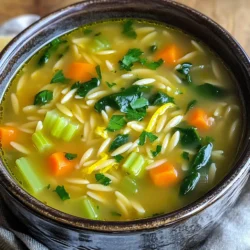 To make Slow Cooker Lemon Garlic Orzo Soup, gather these key items: - 1 cup orzo pasta - 1 tablespoon extra virgin olive oil - 1 medium onion, finely diced - 3 cloves of garlic, minced - 3 medium carrots, peeled and diced - 2 celery stalks, chopped - 6 cups vegetable broth - 1 large lemon (zested and juiced) - 1 teaspoon dried thyme - 1 teaspoon dried oregano - 1 bay leaf - Sea salt and freshly cracked black pepper to taste - 2 cups fresh spinach or kale, roughly chopped - Fresh parsley, finely chopped (for garnish) These ingredients create a rich and hearty soup. The orzo adds a nice texture, while lemon brightens the dish. You can enhance the soup with extras. Here are some ideas: - Protein: Add shredded chicken or cooked beans for a heartier meal. - Vegetables: Toss in zucchini, peas, or bell peppers for more color and nutrition. - Greens: Substitute arugula or chard for a different leafy taste. Feel free to mix and match based on your taste and what you have on hand. The right seasonings bring this soup to life. Use these for the best flavor: - Fresh herbs: Add basil or dill for a fresh twist. - Spices: A pinch of red pepper flakes adds heat. - Citrus: A splash of lime juice can also brighten the flavors. These seasonings can make your soup unique. Adjust them based on your mood and cravings. Start by heating the olive oil in a skillet over medium heat. When the oil is hot, add the finely diced onion. Sauté the onion for about 3 to 4 minutes. You want it soft and clear. Next, add the minced garlic to the skillet. Cook for 1 to 2 minutes until it smells good but not burnt. Then, transfer this mix to your slow cooker. In the slow cooker, add the diced carrots and chopped celery. Pour in the vegetable broth, then add the lemon zest and lemon juice. Sprinkle in the dried thyme and oregano. Toss in the bay leaf, and add salt and pepper. Mix it all up well. Cover the slow cooker with its lid. Set it to low for 6 to 8 hours or high for 3 to 4 hours. This slow cooking brings out the flavors. When the time is up, take out the bay leaf. Stir in the orzo pasta and the chopped spinach or kale. Let it cook for another 30 minutes on high. This time allows the orzo to get soft and soak in the flavor. Before you serve, taste the soup. Adjust the salt and pepper if needed. Serve the soup hot, and add fresh parsley on top for a nice look and taste. To boost the flavor of your soup, use fresh herbs. Fresh parsley adds brightness. Fresh spinach or kale brings earthiness. Sauté your onion and garlic before adding them to the slow cooker. This step adds depth and warmth to the soup. Use homemade vegetable broth for richer taste. If you use store-bought, look for low-sodium options. Fresh lemon juice and zest brighten each bite. Adding more lemon juice at the end can really lift the flavors. One common mistake is adding orzo too early. If you add it too soon, it may become mushy. Make sure to add it during the last 30 minutes of cooking. Another mistake is not tasting before serving. Always check the seasoning. You may need more salt or pepper to balance the flavors. Be careful with the garlic; burnt garlic can taste bitter, ruining your soup. For a complete meal, serve the soup with crusty bread. The bread is perfect for dipping. You can also pair it with a fresh salad. A simple green salad with lemon vinaigrette works well. If you want more protein, add cooked chicken or chickpeas. Top each bowl with extra lemon zest and parsley for color. This adds a nice touch and makes the soup look appealing. {{image_4}} If you have food allergies or preferences, you can swap ingredients easily. For a gluten-free option, use gluten-free orzo or rice. If you're vegan, replace the vegetable broth with a homemade stock using water and veggies. You can skip the cheese garnish or use a dairy-free version if desired. The broth you choose can change the soup's taste. Vegetable broth is great, but chicken broth adds depth. You can also try mushroom broth for a richer flavor. Each option brings a unique taste to your soup, so feel free to experiment. Boost the soup's nutrition with simple add-ins. Try adding beans like cannellini or chickpeas for protein. You can also mix in diced zucchini or bell peppers for added veggies. A handful of frozen peas can add sweetness and color. Each option makes the soup heartier and more filling. After you enjoy your soup, let it cool. Pour any leftovers into a clean, airtight container. Store the soup in the fridge for up to three days. Make sure to keep it covered. This helps keep the soup fresh and tasty. If you want to save the soup for later, freezing is a great option. Allow the soup to cool completely before freezing. Use freezer-safe containers or bags. Leave some space at the top, as the soup will expand when frozen. You can keep it in the freezer for up to three months. When you're ready to eat your frozen soup, move it to the fridge to thaw overnight. If you are short on time, you can reheat it straight from the freezer. Use a pot on low heat or the microwave. Stir often to heat it evenly. Add a splash of broth or water if it seems too thick. Enjoy it warm and comforting! Yes, you can make this soup on the stove. Start by sautéing the onion and garlic in a pot. Then, add the other veggies and broth. Bring it to a boil. Add the orzo last and cook until it's tender. This method takes about 30 minutes. For a pressure cooker, set it to high for 10 minutes. For an instant pot, use the soup setting for about 15 minutes. If using a regular pot, simmer on low for about 30 minutes. Always check the orzo for doneness. You can use any small pasta. Try ditalini or rice for a gluten-free option. Quinoa is another great choice. Just adjust cooking times based on the pasta or grain you pick. This blog covered the key steps to make a great soup from ingredients to serving. We discussed main ingredients, optional add-ins, and seasonings that amp up flavor. I shared easy cooking steps and tips to avoid mistakes. You can explore variations to fit your diet and learn how to store leftovers properly. Remember, soup can be adjusted to your taste and needs. Enjoy making your perfect bowl of soup!