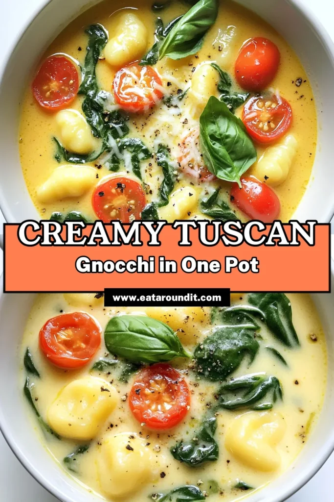 Warm up with a bowl of delicious One-Pot Creamy Tuscan Gnocchi Soup, the perfect comfort food for any night! This simple recipe combines tender gnocchi, fresh veggies, and a creamy broth for a delightful dish ready in just 25 minutes. Plus, it's easy to customize! Dive into this hearty meal and make your dinner unforgettable. Click to discover the full recipe and more! #GnocchiSoup #ComfortFood #HealthyRecipes #OnePotMeals