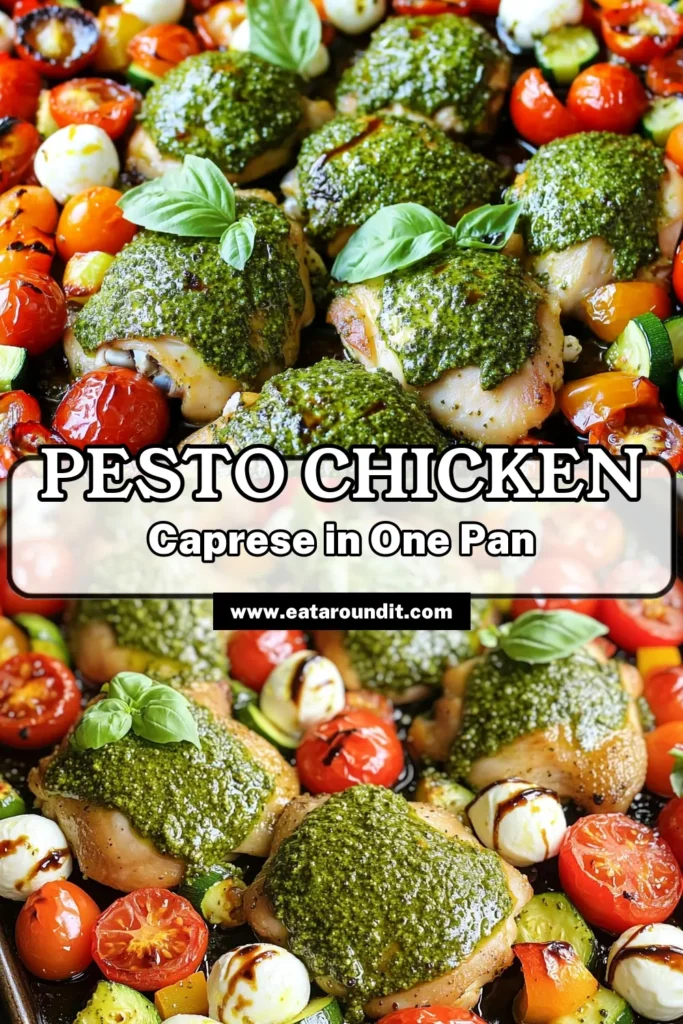 Elevate your dinner with this Pesto-Infused Sheet-Pan Chicken Caprese Delight! It combines succulent chicken thighs marinated in basil pesto with vibrant vegetables like zucchini and cherry tomatoes, topped with gooey mozzarella. Easy to prepare and perfect for busy weeknights, this recipe delivers flavor in just 40 minutes. Click to explore the full recipe and impress your family with this tasty and colorful dish!