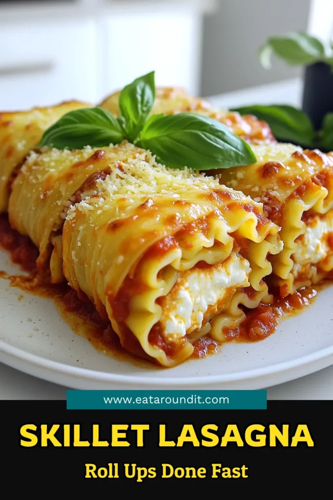 Elevate your weeknight dinner with these Skillet Lasagna Roll Ups! This easy and delicious recipe combines creamy ricotta and gooey mozzarella, all nestled in a rich marinara sauce. In just 35 minutes, you can create a comforting meal that warms the heart. Click through for the full recipe and bring this delightful dish to your table tonight! #LasagnaRollUps #EasyRecipes #ComfortFood #PastaLovers