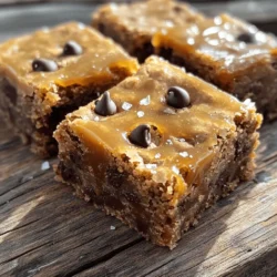 - 1 cup unsalted butter, melted - 1 cup brown sugar, packed tightly - 1/2 cup granulated sugar - 2 large eggs, at room temperature - 2 teaspoons pure vanilla extract - 2 cups all-purpose flour - 1 teaspoon baking powder - 1/2 teaspoon baking soda - 1/4 teaspoon sea salt - 1 cup semi-sweet or dark chocolate chips - 1/2 cup salted caramel sauce (store-bought or homemade) - Sea salt flakes for topping I love using high-quality ingredients for the best flavor. For butter, I recommend Kerrygold for its rich taste. Use Domino for sugars; it always gives a great texture. For chocolate, Ghirardelli or Guittard are my go-to brands. They melt perfectly and add depth. If you want a good caramel sauce, look for Smucker's or make your own for freshness. If you're out of butter, coconut oil works well. For eggs, try unsweetened applesauce or flaxseed meal mixed with water. You can swap all-purpose flour for almond flour for a gluten-free option. If you want less sugar, use coconut sugar instead. Just remember, it might change the flavor a bit. Start by preheating your oven to 350°F (175°C). Grab a 9x13 inch baking pan. Lightly grease it or line it with parchment paper. This will help the blondies come out easily once baked. In a large bowl, combine 1 cup of melted unsalted butter with 1 cup of packed brown sugar and 1/2 cup of granulated sugar. Whisk them together until smooth and creamy. Next, add in 2 large eggs, one at a time. Make sure to whisk well after each one. Lastly, stir in 2 teaspoons of pure vanilla extract. In another bowl, whisk together 2 cups of all-purpose flour, 1 teaspoon of baking powder, 1/2 teaspoon of baking soda, and 1/4 teaspoon of sea salt. This mix adds structure to your blondies. Gradually blend these dry ingredients into the wet mixture. Mix gently until just combined. Avoid overmixing to keep your blondies soft. Now, pour half of the blondie batter into the prepared pan. Use a spatula to spread it evenly. Carefully drizzle 1/2 cup of salted caramel sauce over this layer. Spread it gently, avoiding the blondie batter below. Then, spoon the rest of the batter on top, smoothing it out evenly. Sprinkle sea salt flakes over the top for an extra touch. Bake in the preheated oven for 25 to 30 minutes. To check if they’re done, insert a toothpick in the center. It should come out with a few moist crumbs. Once baked, let the blondies cool in the pan for 20 minutes before cutting them into squares. Enjoy your delightful treat! To get the best blondie texture, mix the batter gently. Overmixing can make them tough. You want a soft, chewy treat with a slight crust. The batter should be thick but smooth. When you add the dry ingredients, fold them in carefully. This keeps the blondies light and tender. Melt your butter slowly, either on the stove or in the microwave. If using the microwave, heat it in short bursts. Stir in between bursts to avoid overheating. You want it just melted, not bubbling or hot. Cool the butter slightly before mixing with sugar. This helps everything blend together nicely. For a perfect salted caramel drizzle, warm your sauce slightly before using it. This makes it easier to spread. Drizzle it over the first layer of batter with a spoon. Be careful not to mix it in too much. You want the caramel to create a sweet layer between the blondies. Finally, sprinkle a few sea salt flakes on top for that extra touch. {{image_4}} You can make these blondies gluten-free. Just swap regular flour for a gluten-free blend. Look for blends that work well in baking. These blends usually have rice flour and starch. The texture stays great, and you still get that chewy bite! Want a vegan version? Use plant-based butter and replace eggs with flaxseed. Mix one tablespoon of flaxseed meal with three tablespoons of water. Let it sit for five minutes. This mix acts like an egg. Use dairy-free chocolate chips and a vegan caramel sauce. You’ll create a tasty treat everyone can enjoy! You can change the flavor of your blondies easily. Here are a few fun ideas: - Nuts: Add chopped walnuts or pecans for crunch. - Different Chips: Try white chocolate or butterscotch chips for a twist. - Spices: Add a pinch of cinnamon or nutmeg for warmth. - Fruit: Mix in dried cherries or cranberries for a fruity touch. These variations keep your blondies exciting and fun for everyone! To keep your blondies fresh, place them in an airtight container. You can stack them with parchment paper between layers. This keeps them from sticking together. Store them at room temperature for up to three days. If you want to keep them longer, refrigeration is a good option. Just note that cold blondies can become a bit dense. If you want to save your blondies for later, freezing works well. First, let them cool completely. Then, wrap each blondie tightly in plastic wrap. Place the wrapped blondies in a freezer-safe bag or container. This way, they stay fresh for up to three months. When you are ready to enjoy them, just thaw them in the fridge overnight. Reheating blondies can bring back their warm, soft texture. To reheat, place them in the microwave for about 10-15 seconds. Check to see if they are warm enough. If you want a crispy top, pop them in the oven at 350°F (175°C) for about 5-10 minutes. Enjoy your blondies warm for the best taste! Yes, you can make these blondies without eggs. Use 1/4 cup of unsweetened applesauce or 1/4 cup of mashed banana for each egg. These options help keep the blondies moist and tasty. You may also consider using 1 tablespoon of ground flaxseed mixed with 3 tablespoons of water as an egg replacement. This adds fiber and binds the ingredients well. To check if the blondies are done, insert a toothpick into the center. If it comes out mostly clean with a few moist crumbs, they are ready. The edges should look golden brown. If they still look wet or sticky, bake a few more minutes. Remember, they will firm up as they cool. These blondies are rich and sweet, making them great with a scoop of vanilla ice cream. You can also serve them warm with extra salted caramel drizzled on top. Pairing them with fresh fruit, like strawberries or raspberries, adds a nice contrast too. For a cozy touch, serve with a cup of coffee or tea. To make homemade salted caramel sauce, follow these steps: 1. In a saucepan, heat 1 cup of granulated sugar over medium heat. Stir constantly until it melts into a golden liquid. 2. Once melted, add 6 tablespoons of unsalted butter and stir until fully combined. 3. Slowly pour in 1/2 cup of heavy cream while stirring. Be careful; it will bubble up. 4. Remove from heat and add 1 teaspoon of sea salt. Mix well. 5. Let it cool before using. Store any leftovers in a jar in the fridge for later use. This blog post covered every step to make salted caramel chocolate chip blondies. You learned about key ingredients, tips for the best texture, and easy variations. I shared how to store and reheat these treats so they stay yummy. In the end, baking is fun and rewarding. With a few simple tricks, you can enjoy delicious blondies anytime. Happy baking!