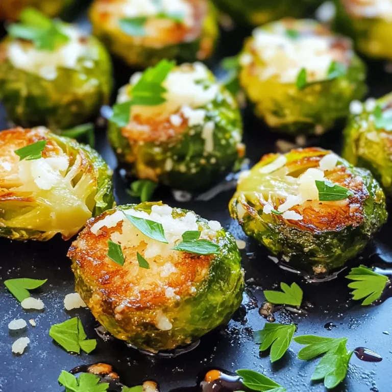 To make Air Fryer Garlic Parmesan Brussels Sprouts, gather these simple items: - 1 lb Brussels sprouts, halved - 2 tablespoons extra virgin olive oil - 4 cloves fresh garlic, finely minced - 1/4 cup freshly grated Parmesan cheese - 1 teaspoon garlic powder - 1/2 teaspoon sea salt - 1/4 teaspoon freshly ground black pepper - 1 tablespoon balsamic glaze (optional) - Fresh parsley, finely chopped (for garnish) Fresh ingredients make a big difference in taste. Fresh Brussels sprouts are crunchy and sweet. They hold up well during cooking. Fresh garlic gives a strong, bold flavor. It enhances the dish and makes it taste amazing. Using good Parmesan cheese adds a rich, savory touch. Always choose the best quality you can find. For Brussels sprouts, look for brands like Organic Girl or Whole Foods. They offer fresh and organic options. For olive oil, I suggest brands like California Olive Ranch or Lucini. They have pure and high-quality oils. For Parmesan, try Grana Padano or Parmigiano-Reggiano for the best flavor. These brands ensure you get the best ingredients for your dish. Start by preheating your air fryer to 375°F (190°C). This step is key for crispy sprouts. A hot air fryer helps cook the Brussels sprouts evenly. You want that perfect golden brown finish. Next, you will prepare the Brussels sprouts. Take 1 pound of Brussels sprouts and cut them in half. Place them in a large bowl. Add 2 tablespoons of extra virgin olive oil. Toss the sprouts well with your hands or a spatula. Make sure every piece gets coated in oil. This helps them get nice and crispy later. Now, add 4 cloves of minced garlic, 1 teaspoon of garlic powder, and 1/2 teaspoon of sea salt. Also, include 1/4 teaspoon of freshly ground black pepper. Mix everything gently but thoroughly. You want the sprouts to be evenly seasoned with those tasty flavors. Now, it's time to cook! Carefully transfer the seasoned Brussels sprouts to the air fryer basket. Arrange them in a single layer. This step is very important. It ensures the sprouts cook evenly and get that lovely crispiness. Cook the Brussels sprouts for 12 to 15 minutes. Halfway through, shake the basket well. This helps them brown evenly. Look for a beautiful golden brown color and a crisp texture. In the last minute of cooking, sprinkle 1/4 cup of grated Parmesan cheese over the sprouts. Let the cheese melt slightly as they finish cooking. This adds a delightful cheesy crust that you will love. Once the cooking time is up, transfer the Brussels sprouts to a serving dish. If you like, drizzle them with balsamic glaze for extra flavor. Finally, sprinkle some finely chopped parsley on top. This adds a fresh pop of color and taste. Enjoy your delicious creation! To get your Brussels sprouts crispy, follow these tips: - Always preheat your air fryer to 375°F (190°C). - Toss the halved sprouts well in olive oil. This helps them brown. - Arrange the sprouts in a single layer in the air fryer basket. This step is key for even cooking. - Shake the basket halfway through cooking. This promotes good browning. Boost the flavor of your sprouts with these ideas: - Add lemon zest for a fresh twist. - Try a sprinkle of red pepper flakes for some heat. - Mix in some smoked paprika for a deeper taste. - Use fresh herbs like thyme or rosemary for added aroma. Watch out for these common errors: - Don’t overcrowd the air fryer basket. This leads to soggy sprouts. - Forgetting to shake the basket can result in uneven cooking. - Skipping the Parmesan at the end can miss out on that cheesy crust. - Not using enough oil may cause the sprouts to dry out. These tips and tricks will help you create the best Air Fryer Garlic Parmesan Brussels sprouts every time! {{image_4}} You can change the flavor of Air Fryer Garlic Parmesan Brussels Sprouts with different spices. Try adding smoked paprika for a smoky kick. If you like heat, sprinkle some red pepper flakes. You can also use lemon zest for a bright, fresh taste. For a savory twist, mix in some Italian herbs like oregano or thyme. These small changes can make a big difference in taste. While Parmesan is great, you can switch it up too. Try Pecorino Romano for a sharper flavor. Feta adds a creamy, tangy touch. You can even use cheddar for a rich taste. Just remember to adjust the amount based on how strong you want the cheese flavor to be. Each cheese brings its own unique twist to the dish. When serving your Brussels sprouts, think outside the box. Pair them with grilled chicken or fish for a tasty meal. They also go well with a quinoa salad for a healthy side. For a fun twist, serve them on skewers as a party appetizer. Don't forget to drizzle some balsamic glaze on top for added sweetness. These ideas can help you enjoy your Brussels sprouts in new and exciting ways! To keep your Brussels sprouts fresh, let them cool first. Place them in an airtight container. Store the container in your fridge. They will stay good for about three days. If you want to keep them longer, consider freezing them. When you are ready to eat your leftovers, reheating is key. Use the air fryer for the best results. Preheat it to 350°F (175°C). Place the Brussels sprouts in the basket for about five minutes. This will help them regain their crispy texture. You can also use a microwave if you are in a hurry, but they won’t be as crisp. If you want to freeze your Brussels sprouts, start by blanching them. Boil water and add the halved sprouts for two minutes. After that, quickly transfer them to ice water to stop the cooking. Drain and dry them well. Place the sprouts in a freezer bag, removing as much air as possible. They can last for up to three months in the freezer. When you are ready to use them, just air fry them from frozen. Yes, you can use frozen Brussels sprouts. However, they may not get as crispy. To use them, first thaw the sprouts completely. Pat them dry to remove excess moisture. This helps them crisp up better when cooking. You may need to increase the cooking time by a few minutes for optimal results. You will know the Brussels sprouts are done when they turn golden brown. They should be crispy on the outside and tender on the inside. I recommend checking them around the 12-minute mark. Give the basket a shake to promote even cooking. If they need more time, keep an eye on them. These Brussels sprouts pair well with many dishes. You can serve them alongside grilled chicken or steak. They also go great with fish. If you want a vegetarian option, try them with quinoa or a mixed salad. For a fun twist, serve them as a side dish with pasta. This post covered the key points for making Air Fryer Garlic Parmesan Brussels Sprouts. You learned about the best fresh ingredients and brands, plus step-by-step cooking instructions. I shared tips for crispiness and flavors, some variations, and how to store leftovers. In the end, these sprouts can impress your family and friends. Enjoy experimenting and finding your favorite ways to serve this dish!