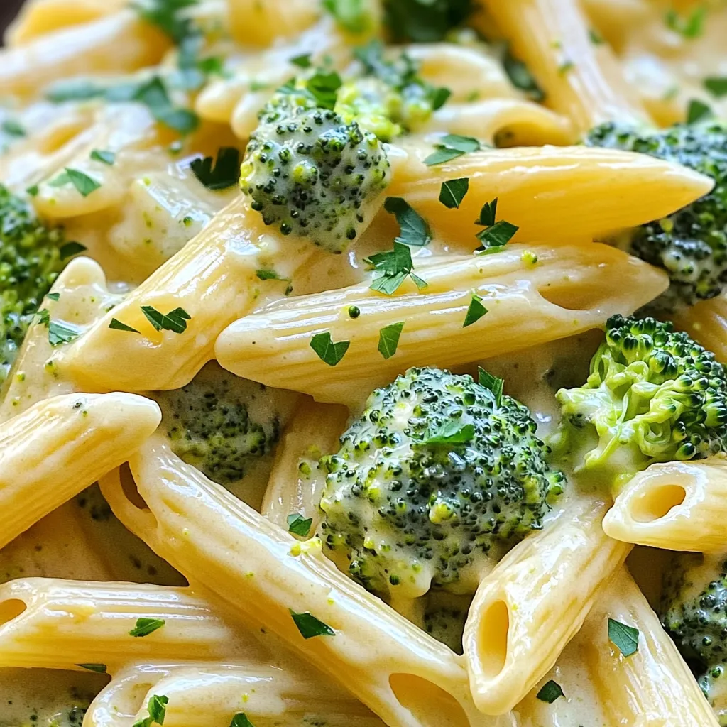 - 8 ounces of pasta (penne or fusilli options) - 2 cups of fresh broccoli florets - 2 tablespoons of olive oil - 1 small onion, finely diced - 3 cloves of garlic, minced - 1 cup of milk (dairy or plant-based alternative) - 3 cups of vegetable broth - 2 cups of shredded sharp cheddar cheese - Mustard powder, salt, pepper, and optional red pepper flakes When I make this One-Pot Creamy Broccoli Cheddar Pasta, I start with the main ingredients. I choose either penne or fusilli pasta. Both shapes hold the sauce well. The fresh broccoli florets add great color and a nice crunch. The olive oil gives everything a rich flavor. Next, I focus on the aromatics. A small onion, finely diced, brings sweetness. I add minced garlic for depth. Together, they form a lovely base. Then, I pour in one cup of milk. You can use dairy or a plant-based option—both work well. The flavor enhancers are key to this dish. I use three cups of vegetable broth. It adds a savory depth to the sauce. The shredded sharp cheddar cheese is the star. It melts beautifully and gives that creamy texture. I also add mustard powder, salt, and pepper for balance. If I want some heat, I sprinkle in red pepper flakes. This simple combination of ingredients makes a comforting and tasty meal. Each item plays a role in creating a dish that is both satisfying and full of flavor. First, heat 2 tablespoons of olive oil in a large pot over medium heat. Once hot, add 1 small, finely diced onion. Cook the onion until it turns translucent, about 3-4 minutes. This step builds a flavor base for our dish. Next, stir in 3 cloves of minced garlic. Cook for another minute, stirring often. The garlic should be fragrant, but not browned. Now, add 8 ounces of pasta, like penne or fusilli, along with 3 cups of vegetable broth. Bring this mixture to a gentle boil. Once boiling, lower the heat to a simmer. Cover the pot and cook for 7-8 minutes. Stir occasionally to keep the pasta from sticking. The pasta should be nearly al dente when you finish. It’s time to add 2 cups of fresh broccoli florets to the pot. Stir them in well and cook for 3-5 minutes. This will make the broccoli bright green and tender. Now, lower the heat further and pour in 1 cup of milk. Stir well to combine. Gradually add 2 cups of shredded sharp cheddar cheese, mixing continuously until it melts. This gives the pasta a creamy texture. Finally, season with mustard powder, salt, pepper, and optional red pepper flakes. Stir until everything is well coated in that luscious cheese sauce. - Stir the pasta often to stop it from sticking together. - Check the pasta and broccoli for doneness. They should be cooked but not mushy. To ensure perfect pasta, keep an eye on the time. Use a timer when cooking. Stirring helps the pasta cook evenly. It also keeps the broccoli bright and fresh. - Taste the dish to adjust the salt and pepper. - Add more red pepper flakes for extra heat. If you want more creaminess, add a bit more cheese or milk. For a tangy kick, a dash of lemon juice can work wonders. Adjust the mustard powder to fit your taste. - Serve the pasta in warm bowls for a cozy feel. - Top with extra cheese and fresh parsley for color. A sprinkle of extra cheddar makes the dish look inviting. It also adds a burst of flavor. Fresh parsley not only adds color but also freshness. Consider using a fun spoon or fork for serving to make it even more enjoyable! {{image_4}} You can use many pasta types for this dish. Penne and fusilli work great, but don't stop there! Try gluten-free pasta if you need it. Whole grain pasta adds fiber too. You can even experiment with shapes like shells or bowties for fun. Each shape holds sauce differently, giving you a unique taste. If you want a twist, try different cheeses! Gruyère or mozzarella can add a nice touch. For a sharper flavor, use aged cheddar. If you're on a plant-based diet, vegan cheese works well too! Look for brands that melt nicely and have a similar taste. Nutritional yeast is another great option for a cheesy flavor without dairy. Want to make this dish heartier? Add proteins like chicken or tofu! Cook diced chicken in the pot first, then follow the steps. For tofu, use firm tofu and sauté it until golden before adding. Adjust cooking times to ensure proteins are fully cooked. Chicken takes about 10 minutes, while tofu needs about 5 minutes. Enjoy a filling meal! To store leftovers, place the pasta in an airtight container. This helps keep it fresh. I recommend using it within 3 to 4 days for the best flavor. Always let it cool before sealing. When reheating, keep the creaminess intact. The stove-top method works best. Just add a splash of milk while heating. Stir often to avoid sticking. If using a microwave, heat in short bursts, stirring in between. Yes, you can freeze this dish! First, let it cool completely. Then, transfer it to a freezer-safe container. To defrost, place it in the fridge overnight. Reheat gently on the stove with a bit of milk to restore creaminess. Yes, you can use frozen broccoli in this dish. Frozen broccoli is often blanched before freezing, which helps keep its color and nutrients. It cooks faster than fresh broccoli. When using frozen broccoli, add it directly to the pot with the pasta and broth. Make sure to stir it in well and check for doneness. The texture may be softer than fresh, but it will still taste great! To make this dish dairy-free, swap out the milk and cheese. Use a plant-based milk like almond or oat milk. For cheese, try a vegan cheese that melts well, like cashew cheese or a store-bought alternative. You can also add nutritional yeast for a cheesy flavor. Adjust the amounts to get the taste and creaminess you like. You can add many other veggies to this pasta! Carrots, peas, or bell peppers work well. Simply chop them into bite-sized pieces and add them when you add the broccoli. Spinach or kale can be stirred in during the last minute of cooking. These additions will enhance the flavor and boost the nutrients in your dish! This recipe combines simple ingredients, step-by-step instructions, and helpful tips for a delicious dish. You can customize it by changing pastas, cheeses, or adding protein. Store your leftovers well for future meals, and don't hesitate to experiment with flavors. The options are endless. Enjoy making this dish your own and delight in every bite.