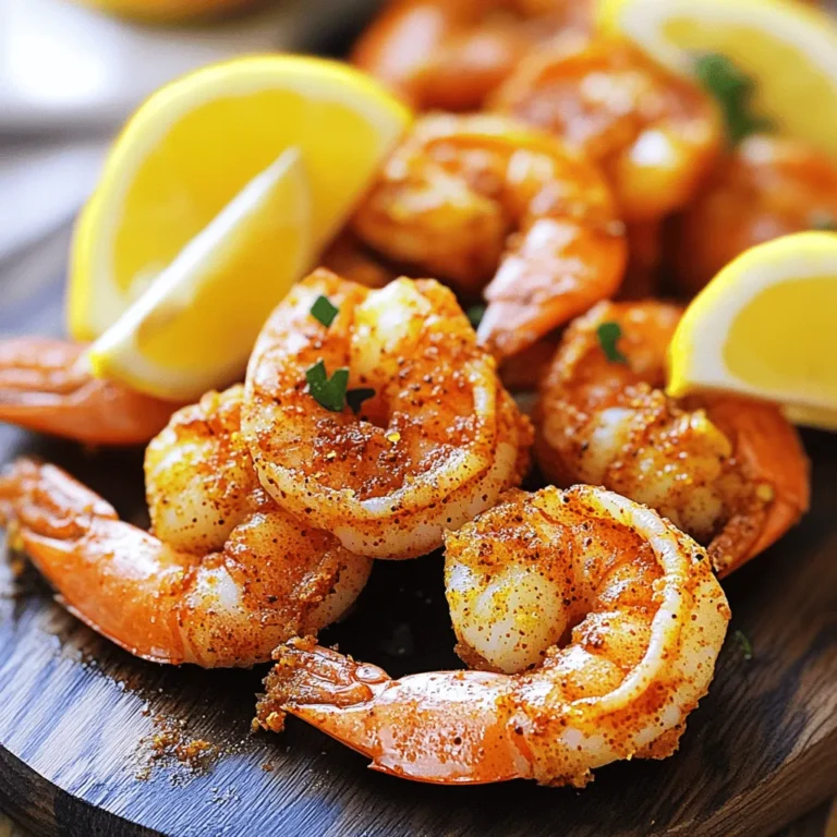 - 1 pound large shrimp, peeled and deveined - 2 tablespoons olive oil - 1 tablespoon Cajun seasoning - ½ teaspoon garlic powder - ½ teaspoon onion powder - ½ teaspoon smoked paprika - ½ teaspoon black pepper - ½ teaspoon salt - ¼ teaspoon cayenne pepper (adjust according to your heat preference) - Lemon wedges, for serving Gather these items before you start cooking. The large shrimp will be the star of this dish. Make sure they are fresh and cleaned. Olive oil adds richness and helps the seasoning stick. Cajun seasoning gives the shrimp that bold flavor. Garlic powder and onion powder add depth. Smoked paprika brings warmth and color. Black pepper and salt enhance all the flavors. Finally, cayenne pepper lets you control the heat. Serve with lemon wedges for a zesty finish. - In a large bowl, mix 2 tablespoons of olive oil with 1 tablespoon of Cajun seasoning. Add ½ teaspoon each of garlic powder, onion powder, smoked paprika, black pepper, salt, and ¼ teaspoon of cayenne pepper. Stir the mix well. This blend gives the shrimp a zesty kick. - Next, add 1 pound of peeled and deveined shrimp to the bowl. Toss the shrimp gently in the marinade until each piece is well coated. For the best flavor, let the shrimp sit for at least 15 minutes at room temperature. - Preheat your air fryer to 400°F (200°C). This step takes about 5 minutes and helps the shrimp get crispy. - Place the marinated shrimp in a single layer in the air fryer basket. Avoid crowding the shrimp. If needed, cook in batches. This ensures they cook evenly. - Air fry the shrimp for 8 to 10 minutes. Halfway through, shake the basket to help with crispiness. The shrimp should turn golden brown. They should reach an internal temperature of 120°F (49°C) when done. Watch closely to avoid overcooking. Marinating shrimp adds depth to the dish. I recommend letting the shrimp sit in the marinade for at least 15 minutes. This time allows the flavors to soak in. If you have more time, marinate for up to an hour for an even richer taste. Preheating your air fryer is key. Set it to 400°F (200°C) for about 5 minutes. This step ensures the shrimp cook evenly and get that nice crunch. Avoid overcrowding the basket. Lay the shrimp in a single layer to let the hot air circulate. If you have too many shrimp, cook in batches. Presentation matters! Serve the shrimp on a vibrant platter. Garnish with fresh parsley or cilantro for color. Arrange the lemon wedges around the shrimp. This adds a nice touch and enhances the dish's appeal. Enjoy your flavorful creation! {{image_4}} You can easily change the heat of your crispy Cajun shrimp. If you want a milder dish, skip the cayenne pepper. Instead, use a pinch of paprika for flavor. For a spicier version, add more cayenne pepper. You can also try adding hot sauce to the marinade for an extra kick. Cajun seasoning is great, but don't feel limited to that. Try using Old Bay seasoning for a seafood twist. You can also mix in some Italian herbs for a different flavor. Experiment with taco seasoning for a fun, zesty take. Each blend gives your shrimp a unique taste. Air-frying shrimp with vegetables can enhance your meal. Try adding bell peppers, zucchini, or asparagus. Cut them into bite-sized pieces and toss them in the same marinade. Place them alongside the shrimp in the air fryer. This method cooks everything at once, making it a colorful and tasty dish. To keep your crispy Cajun shrimp fresh, store them in an airtight container. First, let the shrimp cool to room temperature. Then, place them in the container and refrigerate. They will stay good for up to two days. Avoid stacking them too high to keep them from getting soggy. To reheat your shrimp, use the air fryer again for best results. Preheat the air fryer to 350°F (175°C). Place the shrimp in a single layer and heat for about 3-5 minutes. This method helps to keep them crispy. If you use a microwave, the shrimp may become chewy and lose their crunch. Yes, you can use frozen shrimp. Just make sure to thaw them first. I recommend placing them in the fridge overnight or running them under cold water for a quick thaw. After thawing, pat the shrimp dry with paper towels. This step is key to getting a crispy finish. Then, follow the same marinating and cooking steps as fresh shrimp. Some great Cajun seasoning brands are Tony Chachere's, Zatarain's, or Slap Ya Mama. Each brand has its own unique flavor. I suggest tasting a bit of each to find your favorite. You can also make your own blend. Mix paprika, cayenne, garlic powder, and thyme for a fresh taste. Adjust the heat level to fit your taste. Look for a few signs to tell if shrimp are done. First, they should turn from gray to pink. Second, they will curl into a C shape. If they form an O shape, they may be overcooked. Lastly, check the internal temperature. It should reach 120°F (49°C). Use a meat thermometer for accuracy. In this blog post, we covered how to make tasty air-fried Cajun shrimp. We discussed the key ingredients, the steps to prepare and cook them, and tips for the best flavor. Don't forget to marinate your shrimp for full taste and avoid overcrowding your air fryer for crispiness. Feel free to adjust the spice levels and add veggies for more variety. By following these tips, you can create a delicious meal that impresses everyone. Enjoy your cooking journey!