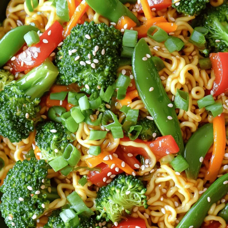 To make the Spicy Miso Ramen Stir Fry, you need the following ingredients: - 200g ramen noodles - 2 tablespoons miso paste - 1 tablespoon soy sauce - 1 tablespoon sesame oil - 1 tablespoon chili paste - 1 cup broccoli florets - 1 red bell pepper, sliced - 1 cup snap peas - 1 medium carrot, julienned - 3 green onions, chopped - 2 cloves garlic, minced - 1 teaspoon fresh ginger, grated - Sesame seeds for garnish You can mix and match some ingredients. For a richer taste, use red miso paste. If you want a milder flavor, go for white miso paste. You can swap the vegetables too! - Try bok choy or zucchini instead of broccoli. - Use yellow or orange bell peppers for a different color. - Add mushrooms for extra umami flavor. When choosing miso paste, quality matters. Here are some brands I trust: - Miso Master: Organic and flavorful, great for any dish. - Hikari: A well-known brand, offers both red and white miso. - Eden Foods: Offers a good variety of organic miso pastes. Using a good miso paste makes a big difference in taste. Enjoy creating your spicy miso ramen stir fry! Start by boiling water in a large pot. You want it to be rolling before adding the ramen noodles. Cook them for 3-4 minutes for fresh noodles, or 5-7 minutes for dried. Once they are tender, drain and rinse them with cold water. This halts the cooking process and keeps them from getting mushy. Set the noodles aside for later. In a small bowl, mix together the miso paste, soy sauce, sesame oil, and chili paste. Use a whisk to combine everything until it is smooth. This sauce is where the magic happens, so make sure it is well blended. Set your flavorful sauce aside; you will need it soon. Heat a large skillet or wok over medium-high heat. Add a tablespoon of oil to the pan. Then, toss in the minced garlic and grated ginger. Sauté them for about 30 seconds. You want the garlic to smell good, but don’t let it brown. That can make it taste bitter. Next, add the broccoli, red bell pepper, snap peas, and julienned carrot. Stir-fry these veggies for about 5-6 minutes. You want them to be tender but still bright and crisp. Keep stirring to cook them evenly. Now, it's time to add your cooked ramen noodles to the skillet. Pour in the special miso sauce you made earlier. Toss everything together gently. This ensures that every noodle and veggie is coated in that spicy miso goodness. Stir-fry everything for another 2-3 minutes to heat through. Once everything is hot, remove the skillet from the heat. Garnish your stir fry with the chopped green onions and a sprinkle of sesame seeds. For a nice touch, serve the stir fry hot in large bowls. The colors of the veggies will pop, making it look as good as it tastes. If you want, drizzle a little sesame oil on top just before serving. Enjoy your creation! To get the best veggies, start with fresh ones. Cut them into even sizes. This helps them cook at the same time. Use high heat when you stir-fry. This keeps them crisp and bright. Add garlic and ginger early for great flavor. Keep stirring so they don’t burn. Aim for a cooking time of about 5-6 minutes. Your veggies should be tender but still have a crunch. You control the heat! Use chili paste based on your taste. Start with 1 tablespoon for a mild kick. If you want more spice, add more. You can also use fresh chili for a different flavor. For less heat, skip the chili paste. You can add a little honey or sugar to balance the flavors. Taste as you go to get it just right. If you don’t have ramen noodles, don’t worry! You can use other types of noodles. Try udon, soba, or rice noodles. Just cook them according to the package. Spiralized zucchini or carrots work well for a low-carb option. This keeps the dish light and fresh. Make sure to adjust cooking times for different noodles. Enjoy the flexibility in your stir fry! {{image_4}} You can add protein to your Spicy Miso Ramen Stir Fry to make it heartier. Chicken works well. Simply slice it into thin strips and cook it before adding the vegetables. Cook until it's no longer pink. Tofu is a great option for vegetarians. Use firm tofu, cut it into cubes, and sauté until golden. Shrimp also adds a tasty twist. Just toss them in when you add the veggies, and cook until they turn pink. If you want to keep it vegetarian, stick with tofu or just use veggies. To make it vegan, ensure your miso paste is vegan-friendly. Most are, but it’s good to check. You can also add extra veggies like mushrooms or zucchini for more flavor and texture. If you need a gluten-free dish, swap regular ramen noodles for gluten-free ones. There are many good options made from rice or buckwheat. Also, check the soy sauce. Use a gluten-free soy sauce or tamari instead. This way, you can still enjoy a delicious stir fry without the gluten. Feel free to explore these options to make the dish your own! To store your spicy miso ramen stir fry, let it cool first. Use an airtight container. You can keep it in the fridge for up to 3 days. Make sure it is sealed tight to keep flavors fresh. If you plan to eat it later, store the noodles and veggies separately. This helps to keep them from getting soggy. Reheat leftovers on the stove for the best taste. Use a non-stick skillet and add a splash of water. Heat on medium until warm, stirring often. You can also use a microwave. Place in a microwave-safe bowl and cover it loosely. Heat for 1-2 minutes, stirring halfway through. Make sure it's hot all the way through. You can freeze your stir fry, but it's best to do this without the noodles. Place cooled veggies and sauce in a freezer bag. Squeeze out extra air and seal it tight. This helps prevent freezer burn. You can freeze it for up to 2 months. When ready to enjoy, thaw overnight in the fridge. Cook fresh noodles when you're ready to eat. Yes, you can use dried ramen noodles. They work well in this recipe. Just cook them longer, about 5-7 minutes. Drain and rinse them before adding to the stir fry. This keeps them from sticking together. To reduce the spice, simply use less chili paste. You can also add more vegetables or a splash of coconut milk. These changes will give you a milder dish while keeping the flavor. You can serve this stir fry with a side salad or steamed dumplings. A light broth or miso soup also pairs well. For a refreshing touch, add pickled vegetables on the side. We discussed all the key steps to make Spicy Miso Ramen Stir Fry. You learned about the ingredients, cooking methods, and ways to adjust flavors. Remember to explore variations with proteins and adapt to dietary needs. Storing and reheating tips will help you enjoy leftovers too. Cooking is fun and creative. Now, grab your ingredients and start making this delicious dish. You’ll impress friends and family with your skills. Enjoy your ramen journey!