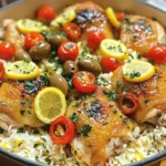 - 4 boneless, skinless chicken thighs - 1 tablespoon olive oil - 1 medium onion, diced - 3 cloves garlic, minced - 1 cup long-grain rice (like Basmati) - 2 cups chicken broth - Zest of 1 lemon - 1/4 cup fresh lemon juice - 1 teaspoon dried oregano - Salt and freshly ground black pepper to taste - 1 cup cherry tomatoes, halved - 1/2 cup Kalamata olives, pitted and sliced - Fresh parsley, chopped (for garnish) This dish shines with simple, fresh ingredients. The chicken thighs provide rich flavor. Olive oil adds a smooth, fruity touch. The onion and garlic give depth and aroma. The long-grain rice is key for texture. It absorbs flavors well and stays fluffy. Chicken broth makes the rice savory. Lemon zest and juice bring brightness. Dried oregano adds a hint of earthiness. For garnishes, salt and pepper balance the taste. Cherry tomatoes add sweetness and color. Kalamata olives give a briny kick. Fresh parsley adds a pop of green and freshness. Each ingredient plays a role, making this dish a true delight. Use high-quality items whenever possible. This will enhance the overall taste and experience. To start, you need to sear the chicken thighs in olive oil. Heat 1 tablespoon of olive oil in your pot over medium-high heat. While the oil warms, season the chicken thighs with salt and black pepper. Once the oil is hot, place the chicken in the pot. Cook for about 5 minutes on each side, or until the chicken gets a golden-brown color. This step gives the chicken great flavor. After searing, set the chicken aside on a plate. Next, you will sauté the onions and garlic for depth. In the same pot, add the diced onion. Cook for 3 to 4 minutes until the onion looks soft and turns clear. Then, add the minced garlic. Cook for 1 more minute until you smell the garlic. Make sure not to let it burn, as burnt garlic can taste bitter. Now, it is time to toast the rice for enhanced flavor. Stir in 1 cup of long-grain rice, like Basmati. Cook the rice for about 1 to 2 minutes. This helps bring out the rice's natural flavor. After toasting, carefully pour in 2 cups of chicken broth. Add the zest and juice of 1 lemon, plus 1 teaspoon of dried oregano. Mix everything well, and bring this mixture to a gentle simmer. For the final cooking steps, add the chicken and vegetables back into the pot. Nestle the seared chicken thighs on top of the rice. Sprinkle 1 cup of halved cherry tomatoes and 1/2 cup of sliced Kalamata olives over the chicken. This adds both flavor and color to the dish. Cover the pot and reduce the heat to low. Let it simmer for 20 to 25 minutes. Avoid lifting the lid during this time to allow the rice to cook perfectly. After the cooking time, remove the pot from the heat, but keep it covered for 5 more minutes. This resting time helps the rice finish cooking. After resting, gently fluff the rice with a fork to separate the grains. For the finishing touches, garnish your dish with chopped fresh parsley before serving. This not only looks nice but adds a fresh taste. Enjoy your One Pot Greek Lemon Chicken Rice! To ensure tender chicken, follow these steps: - Sear the chicken: Start with hot oil. This step seals in juices and flavors. - Don’t overcook: Keep an eye on the time. Chicken thighs need about 10 minutes total. For fluffy rice, remember these tips: - Toast the rice: Before adding liquid, cook the rice for 1-2 minutes. This adds a nutty flavor. - Use enough broth: Two cups of broth for one cup of rice works perfectly. To boost the flavor, consider these herbs and spices: - Fresh herbs: Try adding dill or thyme for more depth. - Spice it up: A pinch of red pepper flakes can add a little heat. When it comes to broth, I have some thoughts: - Homemade broth: This adds a fresh, rich taste. - Store-bought broth: Choose low-sodium options to control salt levels. Serve your Greek Lemon Chicken Rice warm. Here are some ideas: - Pair with sides: A simple green salad or roasted vegetables complements the dish well. - Presentation tips: Serve directly from the pot for a rustic feel. Add a lemon wedge for extra zest. Enjoy your meal as you savor the blend of flavors! {{image_4}} You can easily change the protein in this dish. Instead of chicken thighs, try chicken breast for a leaner option. Shrimp is also a great choice. It cooks quickly and adds a nice taste. You can also swap the rice. Quinoa works well for a nutty flavor and is gluten-free. Brown rice is another healthy option, but it may need more cooking time. Adding vegetables can really enhance your dish. Bell peppers bring sweetness, while spinach adds a nice green touch. You can also play with flavors. If you love heat, add some red pepper flakes. For a zestier taste, squeeze in more lemon juice. This gives the dish a bright kick. If you're looking for gluten-free options, just make sure to use certified gluten-free grains. For a vegan version, substitute the chicken with chickpeas or mushrooms. Use vegetable broth instead of chicken broth. These changes still keep the meal full of flavor while meeting different dietary needs. To keep your One Pot Greek Lemon Chicken Rice fresh, store leftovers in an airtight container. Allow the dish to cool down to room temperature before sealing it. This prevents condensation and keeps the rice from becoming soggy. Place the container in the fridge. It should stay good for about three to four days. When you are ready to enjoy your leftovers, use a pot or microwave. If using a pot, add a splash of chicken broth or water. This helps restore moisture. Heat over low heat, stirring often, until warmed through. If using the microwave, cover the dish and heat in short bursts. Stir after each burst to ensure even heating. This keeps the chicken tender and the rice fluffy. To freeze your One Pot Greek Lemon Chicken Rice, start by letting it cool completely. Portion it into freezer-safe bags or containers. Remove as much air as possible before sealing. Label the bags with the date. You can freeze it for up to three months. When ready to eat, thaw it in the fridge overnight before reheating. Enjoy a quick meal later! How can I make One Pot Greek Lemon Chicken Rice more or less tangy? To adjust the tanginess, change the lemon juice amount. More juice will add tang. Less juice will make it milder. You can also use less lemon zest for a subtle flavor. Can I use brown rice instead of white? Yes, you can use brown rice. Just remember to increase the cooking time. Brown rice needs more water and longer to cook fully compared to white rice. What can I substitute for Kalamata olives if I don't have any? If you lack Kalamata olives, use green olives or black olives instead. You can also skip olives if you prefer a dish without them. How long can leftovers be stored in the fridge? You can store leftovers in the fridge for three to four days. Make sure to keep it in an airtight container to maintain freshness. Is it possible to prepare this dish ahead of time? Yes, you can prepare this dish ahead of time. Cook it fully and let it cool. Store it in the fridge until you are ready to reheat it. In this post, I shared a tasty recipe for One Pot Greek Lemon Chicken Rice. You learned about the key ingredients, step-by-step cooking instructions, and helpful tips. I also offered variations, storage info, and answered common questions. This dish is easy and full of bright flavors. You can make it your own by changing ingredients or adding new spices. Enjoy cooking and sharing this meal with friends and family.