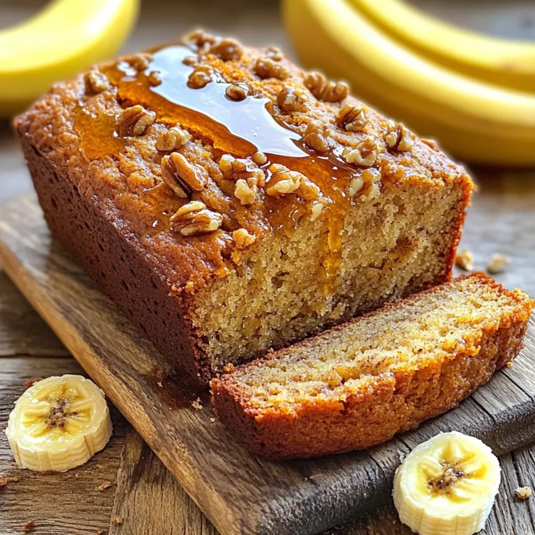 - 3 ripe bananas, thoroughly mashed - 1/3 cup melted coconut oil (or unsalted butter) - 1/2 cup pure maple syrup - 2 large eggs - 1 teaspoon vanilla extract - 1 teaspoon baking soda - 1/2 teaspoon salt - 1 teaspoon ground cinnamon - 1 1/2 cups all-purpose flour - 1/2 cup chopped walnuts or pecans (optional) - 1/4 cup maple sugar (optional, for topping) The ingredients for Maple Cinnamon Banana Bread are simple yet powerful. Start with three ripe bananas. The riper the bananas, the sweeter your bread will be. Mash them well to ensure even mixing. Next, you'll need melted coconut oil. It adds moisture and a hint of coconut flavor. If you prefer butter, you can use that instead. Pure maple syrup is a must. It sweetens the bread and adds a lovely flavor. You will also need two large eggs for binding. Vanilla extract enhances the taste. For the dry ingredients, you will need baking soda, salt, and ground cinnamon. These help the bread rise and bring out warmth. The all-purpose flour is the base of your loaf. If you like nuts, add chopped walnuts or pecans for crunch. Lastly, sprinkle maple sugar on top before baking. It gives a sweet crust. - 1/3 cup = 5 tablespoons + 1 teaspoon - 1/2 cup = 4 tablespoons - 1 teaspoon = 5 milliliters You can swap coconut oil for any vegetable oil or melted butter. For a dairy-free option, stick with coconut oil. Maple syrup can be replaced with honey or agave syrup if needed. Use flax eggs instead of real eggs for a vegan option. Just mix one tablespoon of ground flaxseed with three tablespoons of water per egg. These options allow for flexibility while keeping the essence of your banana bread intact. Feel free to get creative with your ingredients! Start by preheating your oven to 350°F (175°C). This temperature helps the bread bake evenly. Greasing the loaf pan is important. Use a bit of oil or butter to coat the inside. This prevents the bread from sticking. Next, take your ripe bananas and mash them until smooth. I find a fork works best for this. In a large bowl, mix the mashed bananas with melted coconut oil or butter, pure maple syrup, eggs, and vanilla extract. Stir until everything is well blended and smooth. In a separate bowl, combine the baking soda, salt, ground cinnamon, and all-purpose flour. Whisk these ingredients together until they are lump-free. Measuring accurately is key here. It ensures the right texture and flavor in your banana bread. Now it's time to mix the wet and dry ingredients. Gradually add the dry mix to the wet ingredients. Use a spatula to fold them together gently. Be careful not to overmix. Overmixing can make the bread tough, and we want a soft loaf. If you want, you can add chopped walnuts or pecans. Gently fold them into the batter until they are evenly spread. This adds a nice crunch and flavor to your banana bread. Pour the batter into the greased loaf pan. Smooth the top with a spatula. Bake in your preheated oven for about 55-65 minutes. The banana bread is done when a toothpick inserted in the center comes out clean. Once baked, let it cool in the pan for about 10 minutes. After that, transfer it to a wire rack to cool completely. This helps enhance the flavors. To get a soft and fluffy banana bread, use room temperature ingredients. Cold eggs or oil can lead to a dense loaf. Always mash the bananas until smooth. This helps them blend well. Mix the wet and dry ingredients just until combined. Overmixing makes the bread tough. Add a pinch of nutmeg for warmth alongside cinnamon. You can also try ginger for a spicy twist. For sweetness, start with a half cup of maple syrup. Taste the batter and adjust if you want it sweeter. Just remember that the bananas add natural sugar too. Slice the bread into thick pieces for serving. Warm slices taste best. Drizzle with maple syrup and sprinkle with cinnamon for a lovely look. You can add fresh banana slices or a dollop of butter on the side. This adds a nice touch to your serving plate. {{image_4}} You can make this banana bread healthier. For low-sugar options, use less maple syrup. You can also swap it for a sugar-free syrup. This keeps the sweet taste without the extra sugar. If you need gluten-free options, try almond flour or coconut flour. Both work well in banana bread. They add a nice flavor and texture, too. Want to mix things up? Add chocolate chips for a sweet twist. They melt into the bread, making each slice a treat. You can also add dried fruits like cranberries or raisins. Fresh berries like blueberries or strawberries can work great, too. They add moisture and flavor. When serving, try adding spreads. A bit of butter or cream cheese makes it tasty. You can also drizzle some more maple syrup on top for extra sweetness. For drinks, hot coffee or tea pairs well. A glass of cold milk is also a great choice. It balances the sweet taste of the bread. Enjoy your delicious banana bread with these simple ideas! To keep your banana bread fresh, store it in an airtight container. This method helps prevent it from drying out. You can also wrap it tightly in plastic wrap. Keep the bread at room temperature for best results. Avoid putting it in the fridge, as this can make it stale faster. If you have extra banana bread, freezing is a great option. First, let the bread cool completely. Then, wrap it tightly in plastic wrap. After that, place it in a freezer-safe bag or container. When you want to enjoy it, remove the bread from the freezer. Thaw it overnight in the fridge or at room temperature. To reheat, slice the bread and warm it in the oven for a few minutes. Banana bread lasts about three to four days at room temperature. To check for freshness, look for signs of mold or an off smell. If the bread feels very dry or hard, it’s time to toss it. A fresh loaf should feel soft and smell sweet. Yes, you can use unsalted butter if you prefer. Both options work well. Coconut oil adds a hint of flavor. Butter gives a rich taste. Choose what you enjoy more. Yes, ripe bananas are key. They add natural sweetness and moisture. Unripe bananas can make the bread dense and less sweet. Look for bananas with brown spots for the best flavor. Insert a toothpick into the center of the bread. It should come out clean or with a few moist crumbs. If it comes out sticky, bake a bit longer. Keep an eye on it as it nears the end of the baking time. Absolutely! You can add nutmeg or ginger for extra warmth. Just use a small amount to avoid overpowering the banana flavor. Get creative with spices that you enjoy! Serve it warm with a drizzle of maple syrup. You can also add a dollop of butter or cream cheese. Fresh fruit or a scoop of yogurt makes a tasty side too. Enjoy your delicious creation! This blog post guided you through making delicious Maple Cinnamon Banana Bread. You learned about each ingredient, measuring techniques, and mixing tips. We covered storing options and variations to enhance flavor or nutrition. Banana bread is easy and fun to make. With some simple steps, you can enjoy a tasty treat. Try the variations, add your favorite nuts, or mix in some chocolate chips. Happy baking!