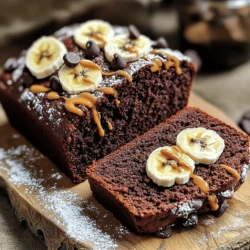 To make this chocolate peanut butter banana bread, you will need the following ingredients: - 3 ripe bananas, well-mashed - 1/2 cup creamy peanut butter (natural for a healthier option) - 1/3 cup melted coconut oil (allow to cool slightly) - 1/2 cup packed brown sugar - 2 large eggs, at room temperature - 1 teaspoon pure vanilla extract - 1 teaspoon baking soda - 1/4 teaspoon fine sea salt - 1 cup all-purpose flour, spooned and leveled - 1/2 cup unsweetened cocoa powder - 1/2 cup chocolate chips (dark or semi-sweet for richness) - Optional: 1/4 cup chopped walnuts or pecans for crunch You can easily swap some ingredients for different flavors or diets: - Use almond butter instead of peanut butter for a nut-free version. - Replace coconut oil with vegetable oil if you prefer. - For gluten-free bread, use almond flour or a gluten-free flour blend. - You can substitute maple syrup for brown sugar for a unique taste. Accurate measuring is key to great banana bread. Here are some tips: - When measuring flour, spoon it into the cup and level with a knife. Do not pack it tightly. - For brown sugar, pack it firmly into the measuring cup for the right amount. - Use a kitchen scale for precise measurements, especially for flour and sugar. - Always check that your bananas are fully ripe; they should have brown spots for the best flavor. Start by preheating your oven to 350°F (175°C). This step is key for even baking. While the oven heats, grab a 9x5 inch loaf pan. Lightly grease the pan or line it with parchment paper. This makes it easy to remove the bread later. In a large bowl, add the well-mashed bananas. Next, scoop in the creamy peanut butter. Mix these two ingredients until the blend is smooth and creamy. Now, pour in the melted coconut oil. Stir well to combine, making sure there are no lumps left. Then, add the packed brown sugar. Mix until everything is well combined. Crack in the two large eggs, adding them one at a time. Make sure to mix well after each egg. Finally, stir in the pure vanilla extract. The mixture should look light and fluffy at this point. In a separate bowl, sift together the baking soda, fine sea salt, all-purpose flour, and cocoa powder. Sifting helps remove lumps and ensures even mixing. Gradually fold this dry mix into the wet mixture. Be gentle; overmixing can make the bread dense. Stir just until combined, then carefully fold in the chocolate chips. If you like, add chopped nuts for extra texture. Now, your batter is ready to go! To keep your banana bread light, avoid overmixing the batter. When you add the dry mix to the wet mix, stir gently. It’s okay if there are a few lumps. If you mix too much, the bread can turn out heavy. Another tip is to use ripe bananas. Ripe bananas have more moisture and sweetness. The more speckles, the better! To check if your banana bread is done, use a toothpick. Insert it into the center of the bread. If it comes out clean or with a few moist crumbs, it’s ready. If the toothpick has wet batter, bake it a bit longer. Keep an eye on the time, but also trust your senses. The bread should smell amazing and look golden brown. Banana bread tastes great warm or at room temperature. For a nice touch, slice it and add a dusting of powdered sugar on top. You can drizzle extra melted peanut butter over the slices for a treat. Fresh banana slices on the side make it even better. This bread is perfect for breakfast or as a snack. Enjoy each bite! {{image_4}} You can make your chocolate peanut butter banana bread even better by adding nuts. Chopped walnuts or pecans add a nice crunch. Use about 1/4 cup of nuts for a balanced texture. You can also try adding shredded coconut for extra flavor. If you love a fruity twist, mix in some dried fruit like cranberries or cherries. They add sweetness and chewiness to every bite. If you want a different flavor or texture, try using alternate flours. Whole wheat flour adds a nutty taste. Almond flour makes it gluten-free and rich. You can mix these with all-purpose flour for a lighter result. For sweeteners, consider using maple syrup or honey instead of brown sugar. They add a unique taste and can make the bread moister. To make this bread vegan, swap the eggs for flax eggs. Mix 1 tablespoon of ground flaxseed with 2.5 tablespoons of water. Let it sit for a few minutes until it thickens. For gluten-free options, use a gluten-free all-purpose flour blend. This keeps the texture light while catering to dietary needs. Experiment with these variations to create your perfect chocolate peanut butter banana bread. To keep your banana bread fresh, wrap it tightly in plastic wrap. You can also place it in an airtight container. Store it at room temperature for up to three days. If you prefer, you can refrigerate it for up to a week. Just be aware that refrigeration can make the bread a bit denser. If you have extra banana bread, freezing is a great option! Slice the bread into individual pieces. Wrap each slice in plastic wrap, then place them in a freezer bag. Make sure to remove as much air as possible. This helps prevent freezer burn. The banana bread can last up to three months in the freezer. When you’re ready to enjoy it, simply thaw it at room temperature or warm it in the oven. The shelf life of banana bread varies. At room temperature, it lasts about three days. In the fridge, it can last a week. When reheating, you can use the oven or microwave. For the oven, preheat to 350°F (175°C) and heat for about 10 minutes. In the microwave, heat for 15-20 seconds. Enjoy your warm, tasty treat! Yes, you can use less sugar. You might try using 1/3 cup instead of 1/2 cup. This change will still keep your banana bread sweet. You can also add extra ripe bananas. They add natural sweetness. Just remember, less sugar may change the texture a bit. If you want to change the peanut butter, try almond butter or sunflower seed butter. Both options work well and add a new taste. Ensure the substitutes are creamy for the best texture. Each option gives a unique flavor, so feel free to experiment! To make this banana bread healthier, use natural peanut butter and coconut oil. You can also reduce sugar, as mentioned before. Adding whole wheat flour boosts fiber content. You might even swap in applesauce for some of the oil. These changes can create a lighter, healthier treat. This blog post covered all you need for great banana bread. We listed key ingredients and smart substitutions. You learned step-by-step instructions that make baking easy. I shared tips to avoid dense bread and how to check for doneness. We explored tasty variations and how to store leftovers. Now, you're ready to bake delicious banana bread. Remember, practice makes perfect. Enjoy your baking journey!