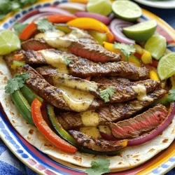 - 1 lb flank steak, cut into thin strips - 2 tablespoons unsalted butter, melted - 1 bell pepper (any vibrant color), sliced - 1 medium red onion, sliced into thin rings - 1 medium zucchini, sliced into half-moons The flank steak is the star of this dish. It cooks quickly and stays juicy. I love using unsalted butter to control the salt level. Fresh vegetables add color and crunch. Bell peppers, red onions, and zucchini work well here. They soak up all that garlic butter flavor. - 1 teaspoon ground cumin - 1 teaspoon smoked paprika - 1 teaspoon chili powder - Salt and freshly ground black pepper, to taste Seasoning is key to a great fajita. Ground cumin adds warmth. Smoked paprika gives a nice depth. Chili powder adds just the right kick. Don’t forget to season with salt and black pepper for balance. - 8 small flour tortillas - Fresh cilantro, chopped, for garnish - Lime wedges, for serving Flour tortillas are perfect for wrapping all that goodness. Fresh cilantro brightens up the dish. Lime wedges give a zesty finish. These elements complete your fajita experience. 1. First, preheat your oven to 400°F (200°C). This temperature makes the steak and veggies cook nicely. 2. Next, line a large baking sheet with parchment paper. This makes cleanup easy and prevents sticking. 3. In a small bowl, mix 2 tablespoons of melted unsalted butter with 4 finely minced garlic cloves. 4. Add 1 teaspoon of ground cumin, 1 teaspoon of smoked paprika, and 1 teaspoon of chili powder to the bowl. Whisk until fully combined. 1. In a large mixing bowl, combine 1 pound of sliced flank steak, 1 sliced bell pepper, 1 medium red onion, and 1 sliced zucchini. 2. Pour the garlic butter mixture over the steak and vegetables. 3. Season with salt and freshly ground black pepper to taste. 4. Gently toss everything together until all pieces are well-coated with the garlic butter and spices. 1. Spread the steak and vegetable mixture evenly on the prepared baking sheet. 2. Be careful not to overcrowd the pan. This helps everything cook evenly. 3. Roast in the oven for 20-25 minutes. Check to see if the steak reaches your preferred doneness and the veggies are tender. 4. Once done, take the baking sheet out of the oven and let it rest for a few minutes. 5. While the fajitas rest, warm eight small flour tortillas in a dry skillet over medium heat for about 30 seconds on each side. 6. To serve, place some of the savory fajita mixture on a warm tortilla. 7. Top with fresh chopped cilantro and a squeeze of lime juice for added flavor. To get your steak just right, use a meat thermometer. Aim for 130°F for medium-rare. For medium, go for 140°F. Remember, the steak will keep cooking after you take it out. Let it rest for a few minutes before slicing. This helps the juices stay in. Avoid overcooking your vegetables. They should be tender but still have a bit of crunch. Keep an eye on them while roasting. If they start to brown too much, take them out. For more flavor, think about adding spices like cayenne pepper or onion powder. You can also try a bit of lime zest for a fresh twist. Marinating the steak is a great way to boost its taste. Mix the garlic butter with some soy sauce or lime juice. Let the steak marinate for at least 30 minutes. This will help it soak up all the great flavors. When serving, make your fajitas look great. Arrange the steak and veggies neatly on the tortillas. Garnish with bright cilantro and lime wedges. This adds color and freshness. Consider serving with sides like rice or beans. A small bowl of salsa also looks nice. It makes the meal more fun and colorful for your guests. {{image_4}} You can easily change the protein in this recipe. Try chicken or shrimp instead of flank steak. Both options cook well and absorb the garlic butter flavor nicely. For vegetables, feel free to mix it up! You can add mushrooms, asparagus, or even corn. Each veggie brings its own twist to the dish, so get creative! Want to kick up the heat? Add diced jalapeños or a pinch of cayenne pepper to the garlic butter mix. This will give your fajitas a spicy kick. If you prefer a milder taste, skip the chili powder. You can also use sweet bell peppers for a friendly flavor that everyone will enjoy. If you want a gluten-free option, use corn tortillas. They are sturdy and add a nice flavor. Another fun idea is to use lettuce wraps. They make for a fresh, low-carb choice that keeps the meal light. Both options are great for serving your fajitas in a new way! To keep your fajitas fresh, place leftovers in the fridge. Use an airtight container to maintain flavor. Store them within two hours of cooking. Label the container with the date to track freshness. This helps you avoid waste and enjoy your meal later. When reheating, aim for a method that keeps the flavor intact. I recommend using a skillet over medium heat. Add a splash of water to create steam and heat the fajitas evenly. Avoid using the microwave, as it can make the tortillas soggy. To keep the texture, warm the tortillas separately in a skillet for about 30 seconds. If you want to freeze your fajitas, allow them to cool first. Pack them in freezer-safe bags or containers. Remove as much air as possible to prevent freezer burn. For best results, consume within three months. When ready to eat, thaw them overnight in the fridge. Reheat in a skillet to regain that delicious taste and texture. It takes about 40 minutes to make Garlic Butter Steak Fajitas. Here’s the breakdown: - Prep time: 15 minutes - Cook time: 20-25 minutes - Total time: 40 minutes Yes, you can make the recipe ahead of time. Here are some tips: - Pre-prep ingredients: Cut the steak and veggies a day in advance. - Store in the fridge: Keep them in airtight containers. - Reheat later: When ready, roast the mixture until hot. Several sides go great with steak fajitas. Consider these options: - Rice: Fluffy white or brown rice adds a nice touch. - Beans: Black or pinto beans offer extra protein and flavor. - Salads: A fresh salad with lime dressing brightens the meal. You can tell when the steak is done in two ways: - Use a meat thermometer: Aim for 135°F for medium-rare. - Visual cues: The steak should be brown on the outside and slightly pink inside. You learned how to make Garlic Butter Steak Fajitas with simple steps. We went over the ingredients, from flank steak to fresh veggies. I shared how to prep and perfectly roast everything for maximum flavor. Don't forget the tips for cooking and serving your fajitas right. You can always switch up the ingredients or spice levels too. Enjoy your delicious meal, and remember to have fun with it!