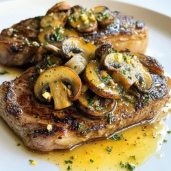 - 2 ribeye steaks (approximately 1-inch thick) - 2 cups mushrooms (cremini or button), sliced - 4 tablespoons unsalted butter, divided - 4 cloves garlic, minced - 1 tablespoon fresh thyme leaves (or 1 teaspoon dried thyme) - Salt and freshly ground black pepper, to taste - 2 tablespoons olive oil - Fresh parsley, chopped (for garnish) - Large skillet - Tongs - Cutting board - Sharp knife - Measuring spoons - Serving plates When selecting ribeye steaks, look for a rich red color and good marbling. Marbling means fat is spread through the meat, giving it flavor and tenderness. Choose steaks that feel firm and heavy for their size. For mushrooms, fresher is better. Pick mushrooms that are firm, dry, and free from spots. Cremini mushrooms add a deeper flavor, while button mushrooms are milder. Make sure both the steaks and mushrooms are fresh to enhance your dish. Remember, quality ingredients lead to a better meal. {{ingredient_image_2}} Start by taking your ribeye steaks out of the fridge. Let them sit at room temperature for about 30 minutes. This helps the meat cook evenly. Next, pat the steaks dry with a paper towel. Season both sides well with salt and freshly ground black pepper. This step adds great flavor. Grab a large skillet and heat it over medium-high heat. Pour in 2 tablespoons of olive oil. When the oil is hot and shimmering, carefully add the seasoned steaks. Sear the steaks for about 4-5 minutes on each side. This timing gives you a nice medium-rare steak. If you like it more done, cook longer. Once cooked, move the steaks to a plate and cover them with foil to keep warm. In the same skillet, lower the heat to medium. Add the sliced mushrooms. Sauté the mushrooms for about 4-5 minutes. Stir them occasionally until they turn golden brown and release juices. Next, add the minced garlic and thyme to the skillet. Stir well and cook for 1-2 minutes. This helps the garlic flavor bloom. Be careful not to burn the garlic. Now, lower the heat to a gentle simmer. Add the remaining 4 tablespoons of butter to the skillet. Let the butter melt and mix with the mushrooms and garlic. Taste the sauce and add more salt or pepper if needed. Finally, place the cooked steaks back in the skillet. Spoon the garlic butter mushroom mixture over each steak. Cook together for about a minute to blend the flavors. To get the best doneness, you can use a meat thermometer. For medium-rare, aim for 130°F. Insert the probe into the thickest part of the steak. If you don’t have a thermometer, press the steak with your finger. A medium-rare steak feels soft but slightly firm. Let the steak rest after cooking. This step lets the juices settle, ensuring your steak stays juicy. To bring out that rich garlic flavor, use fresh garlic. Mince it finely so it mixes well with the mushrooms. Don’t add the garlic at the start. Wait until the mushrooms are golden brown. This timing stops the garlic from burning. Stir it for just a minute or two. The heat will release its aroma, creating that savory taste you crave. Resting your steak is key. Let it sit for at least five minutes after cooking. This time allows the juices to redistribute. If you cut it too soon, the juices will run out. You want a juicy bite in every forkful. Cover the steak loosely with foil during this time to keep it warm. Enjoy the full flavor and tenderness of your perfectly cooked steak! Pro Tips Rest the Steaks: Allowing the steaks to rest at room temperature for 30 minutes before cooking helps them cook more evenly and results in a juicier steak. Don’t Overcrowd the Pan: Searing the steaks in a hot skillet without overcrowding ensures a good sear and crust. Cook one or two steaks at a time if necessary. Use Fresh Herbs: Fresh thyme enhances the flavor of the garlic butter sauce significantly. If using dried thyme, remember that it's more concentrated, so reduce the amount. Serve Immediately: For the best experience, serve the steaks right after spooning the mushroom sauce over them. This ensures they stay warm and flavorful. {{image_4}} You can use different steaks for this recipe. Ribeye gives rich flavor and tenderness. New York strip is another great option. It has a firm texture with good marbling. Filet mignon is leaner and very tender. It cooks quickly and tastes amazing. If you want a cheaper cut, try sirloin. Just ensure it's well-seasoned to enhance the taste. Each steak brings its unique flavor to the dish. Choose what you like best! While cremini and button mushrooms are common, you can try others. Shiitake mushrooms add a deep, rich flavor. Portobello mushrooms are great for a meaty texture. You can even mix different mushrooms for a fun twist. Consider adding spinach or kale for extra greens. They cook down well and add nutrition. If you want more color, add bell peppers. They bring sweetness and crunch to the dish. Experiment with your favorite mushrooms! Herbs can elevate your garlic butter. Fresh thyme is a classic, but there are more options. Rosemary gives a strong, fragrant taste. Basil adds a sweet, fresh note. Oregano brings earthy flavors that work well, too. Mix and match to find your favorite combo. You can also try spicy red pepper flakes for heat. Just a pinch can make a big difference. Get creative with your herbs and tailor the taste to your liking! To store your leftover garlic butter mushroom steak, let it cool. Place it in an airtight container. Make sure to refrigerate it within two hours of cooking. This keeps it fresh and safe to eat. Your steak will stay good for three to four days in the fridge. When you are ready to eat your leftovers, you can reheat them easily. The best way is to use a skillet. Heat it over medium heat and add a bit of olive oil or butter. Place the steak in the skillet and warm it for about 3-4 minutes on each side. This method keeps the steak juicy. You can also microwave it if you’re in a hurry. Just cover it with a damp paper towel to keep it moist. Heat for 30 seconds, then check if it’s warm. Repeat if needed. If you want to keep your garlic butter mushroom steak longer, freezing is a good option. Wrap each steak tightly in plastic wrap. Then, place it in a freezer-safe bag. Make sure to remove as much air as possible. You can freeze it for up to three months. When you’re ready to enjoy it, thaw it in the fridge overnight. After thawing, reheat it as mentioned above for the best taste. You can enjoy this steak with many tasty sides. Here are some great options: - Mashed potatoes: Creamy and buttery mashed potatoes add warmth. - Steamed vegetables: Broccoli or green beans give a fresh crunch. - Rice: Fluffy white or brown rice soaks up the garlic butter sauce well. - Salad: A light salad with a tangy dressing balances the rich flavors. Yes, you can. Use olive oil instead of butter. This will change the taste a bit but keep it flavorful. You can also try vegan butter for a dairy-free option. To check your steak, use a meat thermometer. Here are some temperature guides: - Rare: 125°F (51°C) - Medium rare: 135°F (57°C) - Medium: 145°F (63°C) - Medium well: 150°F (66°C) - Well done: 160°F (71°C) Another way is to press the steak with your finger. A soft feel means it’s rare. A firmer touch means it is more cooked. In this post, we covered what you need for garlic butter mushroom steak. We discussed ingredients, equipment, and tips for choosing quality steaks and mushrooms. I shared steps for preparing, cooking, and savoring the dish. You learned how to get the perfect doneness and flavor. We explored variations and proper storage for leftovers, too. Cooking this dish is a fun and tasty experience. With practice, you will impress everyone at the table. Enjoy each bite!