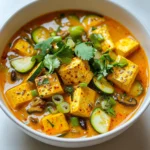 For this hearty stew, you need these main ingredients: - 14 oz firm tofu, cubed - 1 tablespoon vegetable oil - 1 small onion, diced - 3 cloves garlic, minced - 1-inch piece fresh ginger, grated - 4 cups vegetable broth - 1 medium zucchini, sliced into half-moons - 1 cup mushrooms, sliced (shiitake or button) - 1 cup green onions, chopped (separate white and green parts) These ingredients form the base of your stew. The tofu adds protein, while the vegetables bring great texture and flavor. To give your stew its signature kick, gather these spices: - 2 tablespoons gochugaru (Korean red pepper flakes) - 1 tablespoon soy sauce - 1 tablespoon sesame oil - Salt to taste The gochugaru is key for heat and flavor. Soy sauce adds a salty depth that balances the spices. Sesame oil brings a nutty finish. Consider these garnishes to elevate your dish: - Fresh cilantro leaves, for garnish - Reserved green tops of green onions Garnishing with cilantro adds a fresh touch. Serve the stew in rustic bowls for warmth. Pair it with steamed rice or crusty bread to round out the meal. {{ingredient_image_2}} To start, gather all your ingredients. You will need firm tofu, an onion, garlic, ginger, gochugaru, soy sauce, vegetable broth, zucchini, mushrooms, green onions, sesame oil, and salt. Chop the onion finely. Mince the garlic and grate the ginger. Slice the zucchini into half-moons and the mushrooms. Chop the green onions, keeping the white and green parts separate. This prep makes cooking easier and faster. In a large pot, heat one tablespoon of vegetable oil over medium heat. Once the oil is hot, add the diced onion. Sauté it for about 3-4 minutes until it turns soft and clear. Next, add the minced garlic and grated ginger. Stir these for about a minute. You want the garlic to brown lightly and fill your kitchen with a warm scent. This step builds the base of flavor for your stew. Now it is time to add the spice. Sprinkle in two tablespoons of gochugaru and one tablespoon of soy sauce. Mix well, cooking for about 1-2 minutes. This will toast the spices and enhance their taste. Carefully pour in four cups of vegetable broth. Stir everything together and bring it to a boil. Once boiling, add the cubed tofu, zucchini, and mushrooms. Lower the heat to a gentle simmer. Let it cook for 15-20 minutes, stirring occasionally. In the last few minutes, add the chopped green onions and drizzle with sesame oil. Taste and adjust salt as needed. To get the right heat, start with gochugaru, the key spice in this dish. Use 2 tablespoons for a bold kick. If you prefer milder flavors, cut back to 1 tablespoon. Always taste as you go. You can also add sliced fresh chili peppers for extra heat. Fresh ingredients bring bright flavors. Use fresh garlic and ginger for the best taste. Dried spices, like gochugaru, offer deep warmth. When you combine fresh and dried, you create a layered flavor experience. Always choose the best quality for the best results. Tofu can easily break apart. To keep it intact, gently add the cubed tofu at the right time. Stir carefully to avoid smashing it. You can also freeze tofu before using it. This makes it firmer and helps it hold shape better during cooking. Pro Tips Choose the Right Tofu: For the best texture, use firm or extra-firm tofu. Silken tofu will break apart easily in the stew. Adjust Spice Levels: If you prefer a milder stew, reduce the amount of gochugaru or remove the seeds from the peppers before adding. Enhance Umami Flavor: Add a splash of mushroom soy sauce or a few dried shiitake mushrooms to boost the umami depth of the stew. Serving Suggestions: Pair the stew with steamed rice or a side of kimchi to complement the flavors and textures of the dish. {{image_4}} You can easily change this stew by adding different proteins. Tempeh makes a great meat substitute. It has a nutty flavor and a firm texture. Simply cube the tempeh and add it when you add the tofu. If you like seafood, shrimp is a tasty option. Just toss them in during the last few minutes of cooking. They cook quickly and add a nice touch to the stew. You can swap out the zucchini for other veggies. Bok choy is a great choice. It adds a nice crunch and flavor. Spinach is another good option. Just toss it in at the end so it wilts nicely. Try adding kale for a hearty twist. It pairs well with the broth and spices. Make sure to chop it small so it cooks through. This stew is easy to make vegan or vegetarian. For a vegan version, just ensure your broth is plant-based. Many store-bought broths are vegetarian, but always check the label. If you want to add eggs, crack them in the pot just before serving. This makes it more of a traditional Korean dish. The egg adds richness to the stew. Experiment with these variations to find your favorite version of Korean spicy tofu stew! To store leftover Korean Spicy Tofu Stew, let it cool first. Use an airtight container. Fill it with the stew, leaving some space at the top. This helps prevent spills. Place the container in the fridge. It will stay fresh for about 3 to 5 days. When you are ready to eat the stew, take it out of the fridge. Pour it into a pot, and heat it over medium heat. Stir it often to ensure it heats evenly. If the stew seems thick, add a little water or broth. This keeps the flavor rich and prevents it from drying out. For long-term storage, you can freeze the stew. Use freezer-safe containers or bags. Make sure to leave room for expansion as it freezes. Label the containers with the date. The stew can last in the freezer for up to 3 months. To eat, thaw it in the fridge overnight. Then, reheat it on the stove. Enjoy your stew with its fresh, spicy flavor! You can use soft tofu, but it will change the texture. Soft tofu breaks easily and may not hold its shape as well. Firm tofu gives you nice cubes that stay intact in the stew. If you like creaminess, soft tofu adds a silky touch. If you want more bite, stick with firm. If you don't have gochugaru, use red pepper flakes. They can bring heat but lack the unique flavor. You can mix them with a bit of smoked paprika for a similar taste. Another option is cayenne pepper, but use less since it’s spicier. Korean Spicy Tofu Stew has a good kick, but it’s not the spiciest dish. It’s milder than dishes like kimchi stew or spicy fried chicken. You can adjust the spice by adding less gochugaru. This way, you can enjoy the flavor without too much heat. Korean Spicy Tofu Stew blends simple ingredients into a meal full of flavor. We explored the key components, like spices and garnishes, and shared steps to create it perfectly. I provided tips for spiciness and ingredient swaps, plus storage advice. With these insights, your stew will impress. Enjoy experimenting with variations to match your taste. Making this dish can be fun and rewarding, allowing you to bring a taste of Korea to your table. Now, get cooking!