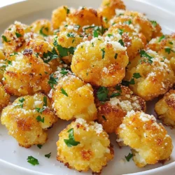 For this tasty snack, you need a few key items. Here’s what to gather: - 1 medium head of cauliflower, cut into bite-sized florets - ¼ cup high-quality olive oil - 4 cloves of garlic, finely minced - ½ cup freshly grated Parmesan cheese - 1 teaspoon of Italian seasoning blend - ½ teaspoon of red pepper flakes (optional) - Salt and freshly ground black pepper, to taste - Fresh parsley, finely chopped (for garnish) If you want to make changes for specific diets, here are some swaps: - Use a dairy-free cheese to make it vegan. - Swap olive oil for avocado oil for a different taste. - Replace red pepper flakes with smoked paprika for a milder flavor. - For a nut-free version, ensure your cheese is free from nuts. You will need a few simple tools to whip up these bites: - A baking sheet lined with parchment paper - A mixing bowl for the garlic Parmesan coating - A knife and cutting board to prepare the cauliflower - A spatula for tossing the florets - An oven to bake the bites to perfection {{ingredient_image_2}} Start by preheating your oven to 425°F (220°C). This temperature helps the cauliflower get crispy and golden. While the oven heats, prepare your baking sheet. Line it with parchment paper to stop the bites from sticking. This step makes cleanup much easier. Next, grab a big mixing bowl. In it, mix ¼ cup of olive oil, 4 minced garlic cloves, and ½ cup of grated Parmesan cheese. Add 1 teaspoon of Italian seasoning, and if you like heat, toss in ½ teaspoon of red pepper flakes. Finally, season with salt and black pepper. Stir well until everything blends into a smooth paste. Now, it’s time to coat the cauliflower. Add your bite-sized florets into the bowl. Gently toss them in the garlic Parmesan mixture. Make sure every floret is coated well. This will pack in the flavor. Once coated, spread the florets in a single layer on your prepared baking sheet. Leave some space between them. This helps them roast evenly. Place the baking sheet in the oven and let the cauliflower bake for 25-30 minutes. Halfway through, stir the florets gently. This step ensures they brown evenly. You want them golden and crispy when done. After baking, take them out and let them cool for a few minutes. Before serving, sprinkle chopped parsley on top for color and freshness. Enjoy your tasty snack! To get that satisfying crunch, start with fresh cauliflower. Cut the florets into even sizes. This helps them cook uniformly. Don’t skip the olive oil. It helps the bites crisp up in the oven. After mixing the coating, make sure each floret is well-covered. This ensures maximum flavor and texture. Bake at 425°F for a golden finish. Halfway through, stir the florets. This helps them brown evenly. If you want extra crunch, leave them in a bit longer. Keep an eye on them to avoid burning. For a fun presentation, use a wooden cutting board. Arrange the bites in a circle or pile them high. You can sprinkle fresh parsley on top for color. It adds freshness too! Serve them in a decorative bowl lined with parchment paper. This makes a nice touch. Pair the bites with a side of garlic aioli or ranch for dipping. You can also serve them with a zesty lemon wedge. The bright flavor will balance the cheese. Dipping sauces can enhance your snack. Here are some great options: - Garlic Aioli: Creamy and rich, it pairs well with the garlic flavor. - Ranch Dressing: A classic choice that many enjoy. - Spicy Mayo: Mix mayo with sriracha for a kick. - Tzatziki: This yogurt-based dip adds a cool contrast. - Buffalo Sauce: For those who love spice, this is a great option. Feel free to get creative! Mix and match sauces to find your favorite combination. Pro Tips Choose the Right Cauliflower: Select a medium head of cauliflower that is firm and has tightly packed florets for the best roasting results. Customize Your Seasonings: Feel free to experiment with different herbs and spices, such as smoked paprika or garlic powder, to suit your flavor preferences. Ensure Even Roasting: Make sure to space the cauliflower florets adequately on the baking sheet to promote even cooking and crispiness. Store Leftovers Properly: If you have any leftovers, store them in an airtight container in the refrigerator for up to 3 days and reheat in the oven for best results. {{image_4}} You can easily change the flavor of your garlic Parmesan cauliflower bites. For a spicy kick, add more red pepper flakes. If you love herbs, try mixing in dried oregano or thyme. You can also use smoked paprika for a smoky flavor. Experiment with different seasonings. This keeps the recipe fresh and exciting. If you're looking for a vegan option, you can replace the cheese. Nutritional yeast gives a cheesy flavor without dairy. You can also use coconut oil or avocado oil instead of olive oil. These swaps let you enjoy the bites while sticking to your diet. Plus, they add their unique flavors. You don’t have to stick to the oven. An air fryer works great for these bites. Just preheat it to 400°F (200°C) and cook for about 15-20 minutes. Shake the basket halfway through for even cooking. If you prefer stovetop cooking, sauté the cauliflower in a pan. Use medium heat with a bit of oil until they’re tender and golden. Each method gives a different texture, so feel free to try them all! To store leftover garlic Parmesan cauliflower bites, let them cool first. Place them in an airtight container. Keep them in the fridge for up to three days. Make sure they are not crowded in the container. This helps keep them crispy for later. When you want to eat the leftovers, preheat your oven to 350°F (175°C). Spread the cauliflower bites on a baking sheet. Bake for about 10-15 minutes. This method helps them regain their crispiness. You can also use an air fryer for a quicker option. Set it to 350°F (175°C) and heat for about 5-7 minutes. For longer storage, you can freeze the bites. Place them in a single layer on a baking sheet first. Freeze them until solid, then transfer to a freezer bag. They can last for up to three months. When ready to eat, thaw in the fridge overnight. Reheat in the oven as mentioned before. This keeps the flavors and texture intact. Yes, you can prepare Garlic Parmesan Cauliflower Bites ahead of time. You can coat the cauliflower with the garlic Parmesan mixture a few hours before baking. Store the coated florets in the fridge. When you're ready to bake, just pop them in the oven. This keeps the flavor fresh and the texture nice. Oven types can vary. If you have a convection oven, reduce the heat by 25°F. This helps to avoid over-browning. Also, check the bites a few minutes early. They may cook faster due to the fan. If your oven runs hot or cold, adjust the baking time. Keep an eye on the color and crispiness. To make Garlic Parmesan Cauliflower Bites gluten-free, simply ensure your Parmesan cheese is gluten-free. Most cheese brands are safe, but always check labels. You can also add gluten-free bread crumbs for extra crunch. Just toss them in with the cauliflower for a tasty twist. Enjoy these bites worry-free! This blog post covered everything you need for Garlic Parmesan Cauliflower Bites. We explored key ingredients, equipment, and preparation steps. I shared tips for the perfect crispiness and tasty serving ideas. You also learned about flavor variations and how to store leftovers. These bites are fun to make and easy to enjoy. Remember, you can tweak the recipe to fit your needs. Experiment and find what you love best. Happy cooking!