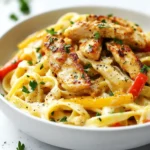 Cooking flavorful meals starts with the right ingredients. For this creamy Cajun chicken pasta, gather the following: - Chicken: 2 boneless, skinless chicken breasts, cut into strips - Seasonings: 2 tablespoons Cajun seasoning, salt, and pepper - Vegetables: 1 medium onion, diced; 3 cloves garlic, minced; 1 red bell pepper, sliced - Sauce: 1 cup heavy cream, 1 cup chicken broth - Pasta: 8 oz fettuccine pasta - Garnish: 1 tablespoon fresh parsley, finely chopped - Optional: 1 teaspoon smoked paprika These ingredients blend well to create a rich and creamy sauce that highlights the bold flavors of Cajun cuisine. The chicken adds protein, while the vegetables bring freshness and crunch. The fettuccine pasta serves as a perfect base for this delicious meal. When shopping, look for high-quality chicken and fresh vegetables. The right Cajun seasoning can make a big difference in taste. You can find it in most stores, or make your own by mixing spices like paprika, cayenne, and garlic powder. With these ingredients, you are all set to make a delightful dish that impresses without causing stress. Enjoy the cooking process and the wonderful smells that fill your kitchen! {{ingredient_image_2}} To cook the fettuccine, fill a large pot with water. Add a pinch of salt to the water. Bring the water to a rolling boil. Once boiling, add the fettuccine. Cook it for 8-10 minutes until it is al dente. This means it should be firm but not hard. After cooking, drain the pasta but keep a cup of pasta water. This water helps adjust the sauce later. Start with the chicken strips. Place them in a bowl and add Cajun seasoning. Mix well to coat every piece. This gives the chicken great flavor. Heat a large skillet on medium-high. Add olive oil and let it warm up. When hot, add the chicken in a single layer. Cook for 5-7 minutes, flipping halfway. The chicken should be golden brown and cooked through. Remove it from the skillet and set aside. In the same skillet, add the diced onion first. Sauté it for 2-3 minutes until it turns translucent. Next, add minced garlic and sliced bell pepper. Cook for another 3-4 minutes. The bell pepper should be soft and fragrant. This mix adds depth to your dish. It's time for the sauce. Pour in the chicken broth and heavy cream. Use a spatula to scrape any tasty bits stuck to the skillet. Stir everything well and bring it to a dull simmer. Let it thicken slightly while you stir. If it's too thick, don't worry; you can fix it later. Now, return the chicken to the skillet. Add the cooked fettuccine next. Toss everything together gently. Make sure the chicken and pasta are well-coated in the creamy sauce. Taste the dish and add salt, pepper, and smoked paprika if you want. If the sauce is too thick, add a splash of the reserved pasta water until it’s just right. Let the dish simmer on low for 2-3 minutes. This helps all the flavors blend together. Once ready, take it off the heat. Sprinkle chopped parsley on top for color and freshness. Your creamy Cajun chicken pasta is now ready to serve! To keep chicken tender, use a meat thermometer. Cook it to 165°F for safety. This ensures it stays juicy. Before cooking, season the chicken evenly with Cajun seasoning. Let it sit for a few minutes to absorb the flavors. Use a large skillet for even cooking. A heavy pan helps to achieve a nice sear. Avoid overcrowding the pan. This prevents steaming, which can make the chicken tough. Start with heavy cream for a rich sauce. If you want it creamier, add more cream. To adjust seasoning, taste as you go. A pinch of salt or pepper can make a big difference. For extra spice, consider adding more Cajun seasoning or a dash of hot sauce. Smoked paprika gives a wonderful depth, so don't skip it if you like a smoky flavor. Serve the creamy Cajun chicken pasta in shallow bowls. This showcases the vibrant colors. Garnish with freshly chopped parsley for a fresh touch. You can also sprinkle some extra Cajun seasoning on top for a pop of color. For a complete meal, pair it with warm garlic bread or a crisp mixed salad. This adds balance and freshness to your dish. Pro Tips Perfect Pasta: To achieve the best texture, always cook the pasta al dente. This means it should be firm to the bite, as it will continue to cook slightly when mixed with the sauce. Seasoning Balance: Don’t forget to taste the sauce before serving! Adjust the seasoning with salt, pepper, or a pinch of additional Cajun seasoning to enhance the flavor. Chicken Searing: For the best flavor, ensure the skillet is hot before adding the chicken. This will create a nice golden crust and lock in moisture. Make It Smoky: If you enjoy a smoky flavor, consider adding the optional smoked paprika. It enhances the dish and adds depth to the overall flavor profile. {{image_4}} You can swap chicken for other proteins. Shrimp adds a nice touch. Cook it just like chicken. Sausage works well too. Use andouille for extra flavor. If you want something lighter, try tofu. It soaks up flavors well. For a vegetarian take, use plant-based proteins. Tofu is a great choice. You can also use chickpeas for added protein. Keep the creaminess by using plant-based cream. Almond or coconut cream are good options. You still get that rich flavor you want! Spice it up with extra ingredients. Adding cheese makes it creamier and richer. Try parmesan or cheddar for a nice twist. You can also toss in more veggies. Spinach, mushrooms, or zucchini work great. Adjust the heat by adding more Cajun seasoning. Start small, then taste as you go. To keep your creamy Cajun chicken pasta fresh, store it in the fridge. Use an airtight container to prevent drying. If you plan to keep it longer, freeze it. Make sure to use freezer-safe containers or bags. Label them with the date for easy tracking. When reheating, use the stovetop for the best results. Heat it on low to keep the sauce smooth. Stir often to prevent sticking. If the sauce seems thick, add a splash of chicken broth or reserved pasta water. Avoid using a microwave, as it may cause the sauce to separate. In the fridge, your pasta will last about three to four days. If frozen, it should be good for up to three months. Check for signs of spoilage before eating. If you see mold or a sour smell, it's best to toss it. Always trust your senses to guide you! Yes, you can use other pasta types. Options include penne, rotini, or spaghetti. Each pasta will cook differently. For penne or rotini, follow the package cooking time, usually 10-12 minutes. For spaghetti, aim for about 8-10 minutes. Make sure your pasta is al dente for the best texture. Absolutely! To make this dish dairy-free, replace heavy cream with coconut milk or almond milk. Use a dairy-free cream substitute for a similar texture. Adjust seasoning since these milks can change the flavor. Add a bit of nutritional yeast for a cheesy taste if desired. You can easily spice things up! Add extra Cajun seasoning or a pinch of cayenne pepper. A dash of hot sauce enhances the heat. You can also toss in sliced jalapeños or crushed red pepper flakes. Start small and taste as you go to find your perfect spice level. Yes, this recipe can be prepped in advance. Cook the pasta and chicken separately. You can store them in the fridge for up to two days. Make the sauce fresh just before serving. Reheat the chicken and pasta together in the sauce for best flavor. For sides, garlic bread or a fresh salad pairs well. You can also serve roasted vegetables or steamed broccoli. These sides balance the creamy pasta and add crunch. A crisp white wine complements the flavors nicely, if desired. This blog post shared the recipe and steps for creamy Cajun chicken pasta. You learned about the key ingredients and how to prepare each part of the dish. We discussed tips for cooking chicken, making a creamy sauce, and plating for appeal. You can also explore variations, storage tips, and FAQs to make this dish your own. Enjoy your cooking adventure and the great flavors this meal brings to your table!
