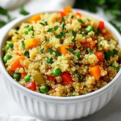 - 1 cup quinoa, thoroughly rinsed - 2 cups vegetable broth - 3 tablespoons extra virgin olive oil - 1 medium onion, finely chopped - 4 cloves garlic, minced - 1 carrot, diced into small cubes - 1 red bell pepper, diced - 1 cup frozen peas - 1 teaspoon freshly grated lemon zest - 2 tablespoons freshly squeezed lemon juice - Sea salt and freshly ground black pepper to taste - Fresh parsley, finely chopped for garnish Quinoa is a great base for this dish. You can use white, red, or even black quinoa. Each type offers a slightly different texture and flavor. Vegetable broth adds depth, but chicken broth can work too if you prefer. Extra virgin olive oil is best, as it enriches the flavor. For the vegetables, you can swap the carrot and red bell pepper with your favorites. Zucchini or mushrooms add a nice touch. Frozen peas are easy and quick, but fresh peas can make it even better. Fresh lemon zest is key for brightness, while lemon juice brings a tart kick. Each serving of Lemon Garlic Quinoa Pilaf has about: - Calories: 250 - Protein: 8g - Total Fat: 10g - Carbohydrates: 36g - Fiber: 5g - Sugar: 2g This dish is not just tasty; it is also healthy. It is packed with protein, fiber, and vitamins. It offers a balanced meal for lunch or dinner. {{ingredient_image_2}} To start, grab a medium-sized saucepan. Pour in 2 cups of vegetable broth and bring it to a rolling boil. This step is key for a great taste. Next, add 1 cup of thoroughly rinsed quinoa. Cover the pan with a tight lid. Lower the heat and simmer for 15 minutes. The quinoa will absorb all the liquid. After that, remove the pan from heat. Let it sit for 5 minutes. Fluff the quinoa gently with a fork. This will make it light and airy. Now, let's move to the vegetables. In a large skillet, heat 3 tablespoons of extra virgin olive oil over medium heat. Wait until the oil shimmers. Add 1 finely chopped medium onion. Sauté for about 3-4 minutes until the onion is translucent. This adds a sweet base to the dish. Next, stir in 4 minced garlic cloves. Keep cooking for 1-2 minutes until the garlic is fragrant. Be careful not to burn it; burnt garlic can taste bitter. Then, add 1 diced carrot and 1 diced red bell pepper to the skillet. Sauté for another 5 minutes until the vegetables start to soften. Finally, toss in 1 cup of frozen peas. Cook for another 2-3 minutes. Stir occasionally until the peas are heated through. After the vegetables are cooked, it's time to combine everything. Gently fold the cooked quinoa into the skillet. Make sure to mix it well with the sautéed veggies. Now, add 1 teaspoon of freshly grated lemon zest and 2 tablespoons of freshly squeezed lemon juice. Stir well to meld all the flavors. This is where the magic happens! Season with sea salt and freshly ground black pepper to taste. Once everything is mixed, remove the skillet from heat. For a bright touch, garnish with finely chopped fresh parsley. This adds color and fresh flavor. Enjoy your delicious Lemon Garlic Quinoa Pilaf! To make this dish shine, use fresh lemon juice and zest. The bright flavor lifts the quinoa. I also suggest using vegetable broth instead of water. The broth adds depth. Don't skip the sauté step. Cooking the onion and garlic brings out their sweetness. Sauté until the onion is soft and clear. This step builds a strong flavor base. One common mistake is not rinsing the quinoa. Rinsing removes a bitter coating called saponin. Another mistake is overcooking the quinoa. Cook it just until water is absorbed. Let it sit for a few minutes before fluffing. This way, you get fluffy grains, not mushy ones. Lastly, be careful with the garlic. Burnt garlic can ruin the dish. Cook it until fragrant, but don’t let it brown. This quinoa pilaf pairs well with roasted chicken or grilled fish. It also works great as a filling side for veggies. For a complete meal, add chickpeas or lentils. Serve it warm or at room temperature. Garnish with parsley for a fresh touch. You can even sprinkle some feta cheese on top for added flavor. Pro Tips Rinse your quinoa: Always rinse quinoa thoroughly before cooking to remove its natural coating, called saponin, which can impart a bitter flavor. Use homemade broth: If possible, use homemade vegetable broth for a fresher and richer flavor compared to store-bought versions. Customize your veggies: Feel free to swap out the vegetables based on what you have on hand or your personal preferences—this recipe is very versatile! Let it sit: After cooking, let the quinoa sit covered for a few minutes. This helps it become fluffier by allowing the steam to finish cooking it gently. {{image_4}} You can add protein to your Lemon Garlic Quinoa Pilaf. Chickpeas work well. They add texture and nutrients. Try cooked chicken for a hearty meal. Shrimp also pairs nicely with the lemon flavor. Simply sauté them with the vegetables for a quick cook. Tofu is a good choice for a plant-based option. Just cube it and add it to the skillet with the garlic. Feel free to swap out vegetables in the pilaf. Zucchini or spinach can replace the red bell pepper. They will bring a fresh taste. You might also use broccoli or corn for a different crunch. Take advantage of seasonal veggies, like asparagus in spring. Always adjust cook times for softer vegetables, so they blend well. If you like heat, make a spicy Lemon Garlic Quinoa Pilaf. Add red pepper flakes when cooking the onions. You can also use diced jalapeños for a fresh kick. Sriracha or hot sauce can be stirred in before serving. Just remember to balance the heat with extra lemon juice for flavor. To keep your Lemon Garlic Quinoa Pilaf fresh, store it in an airtight container. Place the cooled pilaf in the container and seal it tightly. Store it in the fridge for up to three days. You can also add a sprinkle of lemon juice before sealing. This helps keep the flavors bright and fresh. When you're ready to enjoy your leftovers, there are two great ways to reheat them. You can use the microwave or the stove. For the microwave, place the pilaf in a microwave-safe bowl. Cover it loosely and heat for about 1-2 minutes. Stir halfway through to ensure even heating. On the stove, warm it in a pan over low heat. Add a splash of vegetable broth or water to help it heat evenly. Stir often until it's hot. If you want to save some for later, you can freeze the quinoa pilaf. Let it cool completely before packing it into freezer-safe bags or containers. Remove as much air as possible before sealing. You can freeze it for up to three months. To eat, thaw it overnight in the fridge. Reheat it as mentioned above for a quick meal. Yes, you can use other grains like rice or farro. Each grain has its own cooking time. Brown rice takes longer than quinoa, about 45 minutes. You may need to adjust the liquid ratio based on the grain. For example, use 2 cups of broth for 1 cup of brown rice. This recipe is already vegan-friendly as it uses vegetable broth. Just ensure the broth is vegan. All the other ingredients, like olive oil and veggies, are plant-based. This makes it easy to enjoy without any animal products. Lemon Garlic Quinoa Pilaf pairs well with many dishes. You can serve it with grilled vegetables or roasted chicken. It also goes great with a fresh salad. Try adding some toasted nuts for crunch or a dollop of hummus for extra flavor. This blog post covers the key steps to make a delicious Lemon Garlic Quinoa Pilaf. We explored the complete list of ingredients and their nutritional values. You learned how to cook quinoa just right and sauté flavorful veggies. Tips and tricks help avoid common mistakes. You can also add protein or spice up your dish with creative variations. Enjoy your pilaf knowing it’s tasty and healthy. Keep experimenting with flavors, and this recipe will become a favorite you’ll want to make again and again.