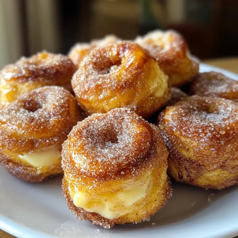 To make these tasty bites, you need the following main ingredients: - 1 ½ cups warm water (between 110°F and 115°F) - 2 tablespoons granulated sugar - 1 packet (2 ¼ teaspoons) active dry yeast - 4 cups all-purpose flour - ¾ teaspoon salt - ½ cup baking soda (for boiling) - ½ cup unsalted butter, melted - ½ cup granulated sugar (for coating) - 2 teaspoons ground cinnamon Warm water activates the yeast. Sugar helps it grow. All-purpose flour gives the dough structure. Salt adds flavor. Baking soda creates the perfect pretzel texture. Butter makes them rich and tasty. The cinnamon and sugar mix gives them their sweet twist. You can enhance your pretzel bites with these fun dipping sauces: - Melted chocolate - Sweet cream cheese dip - Caramel sauce These sauces add extra flavor and fun. Try different ones to find your favorite! Using fresh ingredients makes a big difference. Check the yeast for freshness before using it. Old yeast won’t rise properly. Use good quality butter for the best taste. Fresh cinnamon is more flavorful than older spices. For flour, use all-purpose for the best texture. Quality ingredients lead to tasty bites! {{ingredient_image_2}} To start, grab a large mixing bowl. Pour in 1 ½ cups of warm water. The water should feel warm but not hot, around 110°F to 115°F. Add 2 tablespoons of granulated sugar and stir until it dissolves. Sprinkle 1 packet of active dry yeast over the water. Let it sit for about 5 minutes, until frothy. This shows the yeast is alive. Next, add 4 cups of all-purpose flour and ¾ teaspoon of salt. Mix well to form a shaggy dough. Transfer this dough to a floured surface and knead for about 5 minutes. The dough should feel smooth and elastic. After kneading, shape it into a ball. Place it in a greased bowl and cover it. Let it rise in a warm place for about 1 hour. The dough will double in size. Preheat your oven to 425°F (220°C). Line a baking sheet with parchment paper to prevent sticking. Once your dough has risen, gently punch it down to release air. Transfer the dough to a floured surface. Cut it into small pieces, about 1 inch each, and roll these into balls. In a large pot, bring about 10 cups of water to a boil. Carefully whisk in ½ cup of baking soda. Be cautious, as it may bubble up. Using a slotted spoon, drop in the pretzel bites. Boil each side for about 30 seconds. After boiling, place the bites on the prepared baking sheet. Now, brush the boiled pretzel bites with melted unsalted butter. Make sure they are well coated. In a small bowl, mix ½ cup of granulated sugar with 2 teaspoons of ground cinnamon. Sprinkle this mixture generously over the pretzel bites. Bake in the preheated oven for 12 to 15 minutes. You want them golden brown and puffed. Let them cool slightly on the baking sheet before serving. Enjoy these warm and fluffy bites right from the oven! When making cinnamon sugar pretzel bites, avoid rushing the yeast step. If the water is too hot, it can kill the yeast. Always check the temperature. Letting the dough rise in a cold area can slow down its growth. Make sure to find a warm spot. Another mistake is not boiling the bites long enough. Boil them for a full 30 seconds on each side. This ensures they get that perfect pretzel texture. To activate yeast, use warm water between 110°F and 115°F. This is the sweet spot for yeast to bloom. Sprinkle the yeast on top of the water and sugar mixture. Let it sit for about 5 minutes without stirring. You should see bubbles forming, which means the yeast is active. If there are no bubbles, start over with fresh yeast. This step is key for fluffy pretzel bites. For a great cinnamon sugar coating, combine ½ cup sugar with 2 teaspoons cinnamon in a small bowl. Mix it well to avoid clumps. After boiling the bites, brush them with melted unsalted butter while they are still hot. This helps the cinnamon sugar stick nicely. Don't be shy—sprinkle generously for a sweet, flavorful bite. Enjoy the warm, sweet aroma filling your kitchen! Pro Tips Water Temperature: Make sure your water is at the right temperature (between 110°F and 115°F) for the yeast to activate properly. Too hot or too cold can hinder the rising process. Kneading Technique: Knead the dough until it's smooth and elastic. This step is crucial for developing the gluten structure, which creates that perfect chewy texture in your pretzel bites. Boiling Solution: Don't skip the baking soda in the boiling water. It gives the pretzel bites their characteristic flavor and beautiful brown color. Serving Suggestion: For an extra treat, serve your pretzel bites with a side of melted chocolate or cream cheese dip for a delightful contrast to the cinnamon sugar topping. {{image_4}} If you love sweet treats, try adding chocolate or caramel dips. Melt some chocolate chips in a bowl. You can use dark, milk, or white chocolate. Dip your warm pretzel bites in this chocolate for a rich flavor. For a caramel dip, heat caramel sauce in a pot. This adds a gooey, sweet touch. Both dips make your pretzel bites even more fun! For a savory twist, consider cheese-stuffed pretzel bites. Use your favorite cheese, like cheddar or mozzarella. Flatten each dough ball and place a small piece of cheese inside. Seal the dough around the cheese and shape it into a ball. Then, follow the same boiling and baking steps. You’ll enjoy a cheesy surprise inside each bite. If you need a gluten-free option, you can still enjoy these pretzel bites. Use a gluten-free all-purpose flour blend. Make sure it contains xanthan gum for the right texture. Follow the same steps as in the original recipe. This way, everyone can enjoy warm and tasty pretzel bites, no matter their diet! To keep your cinnamon sugar pretzel bites fresh, place them in an airtight container. This helps avoid any moisture loss. Store them at room temperature for up to two days. If you have leftover bites, you can place them in the fridge for up to a week. Just remember, they may lose their soft texture. When you're ready to enjoy your pretzel bites again, reheating is simple. Preheat your oven to 350°F (175°C). Place the bites on a baking sheet and heat them for about 5 to 7 minutes. This method helps restore their warm, fluffy texture. You can also microwave them for about 15 seconds if you need a quick fix, but they won't be as crispy. You can freeze these pretzel bites for later use! First, let them cool completely. Then, place them in a single layer on a baking sheet and freeze until solid. After that, transfer them to a freezer bag or container. They can stay frozen for up to three months. When you're ready to eat, thaw them overnight in the fridge. Reheat as mentioned above for the best results. You should serve Cinnamon Sugar Pretzel Bites warm. Place them in a nice bowl. You can also add a small dish of melted chocolate or cream cheese dip. This makes them even more enjoyable. The warm bites and sweet dip create a perfect combo. Yes, you can make these bites ahead. Once they cool, store them in an airtight container. They stay fresh for about two days at room temperature. You can also freeze them for longer storage. Just reheat them in the oven before serving. To adjust for dietary needs, use gluten-free flour for a gluten-free option. You can also replace granulated sugar with coconut sugar for a healthier choice. If you want a dairy-free version, use vegan butter or omit it entirely. These swaps keep the bites tasty and enjoyable. You can find pre-made Cinnamon Sugar Pretzel Bites at many bakeries and grocery stores. Some snack shops also sell them, especially at fairs or festivals. Check the frozen section, as some stores offer frozen versions for easy baking at home. You now have a full guide to making Cinnamon Sugar Pretzel Bites. We covered key ingredients, step-by-step instructions, and helpful tips. You learned how to avoid common mistakes and explore fun variations. Proper storage keeps them fresh for later. These bites are great for snacks or parties. With a little practice, you can wow friends and family. Enjoy every delicious bite!