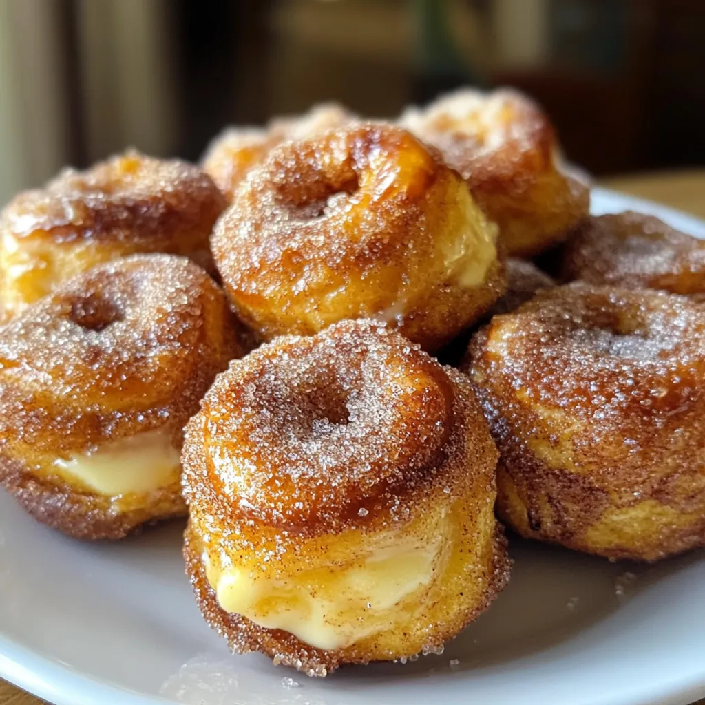 To make these tasty bites, you need the following main ingredients: - 1 ½ cups warm water (between 110°F and 115°F) - 2 tablespoons granulated sugar - 1 packet (2 ¼ teaspoons) active dry yeast - 4 cups all-purpose flour - ¾ teaspoon salt - ½ cup baking soda (for boiling) - ½ cup unsalted butter, melted - ½ cup granulated sugar (for coating) - 2 teaspoons ground cinnamon Warm water activates the yeast. Sugar helps it grow. All-purpose flour gives the dough structure. Salt adds flavor. Baking soda creates the perfect pretzel texture. Butter makes them rich and tasty. The cinnamon and sugar mix gives them their sweet twist. You can enhance your pretzel bites with these fun dipping sauces: - Melted chocolate - Sweet cream cheese dip - Caramel sauce These sauces add extra flavor and fun. Try different ones to find your favorite! Using fresh ingredients makes a big difference. Check the yeast for freshness before using it. Old yeast won’t rise properly. Use good quality butter for the best taste. Fresh cinnamon is more flavorful than older spices. For flour, use all-purpose for the best texture. Quality ingredients lead to tasty bites! {{ingredient_image_2}} To start, grab a large mixing bowl. Pour in 1 ½ cups of warm water. The water should feel warm but not hot, around 110°F to 115°F. Add 2 tablespoons of granulated sugar and stir until it dissolves. Sprinkle 1 packet of active dry yeast over the water. Let it sit for about 5 minutes, until frothy. This shows the yeast is alive. Next, add 4 cups of all-purpose flour and ¾ teaspoon of salt. Mix well to form a shaggy dough. Transfer this dough to a floured surface and knead for about 5 minutes. The dough should feel smooth and elastic. After kneading, shape it into a ball. Place it in a greased bowl and cover it. Let it rise in a warm place for about 1 hour. The dough will double in size. Preheat your oven to 425°F (220°C). Line a baking sheet with parchment paper to prevent sticking. Once your dough has risen, gently punch it down to release air. Transfer the dough to a floured surface. Cut it into small pieces, about 1 inch each, and roll these into balls. In a large pot, bring about 10 cups of water to a boil. Carefully whisk in ½ cup of baking soda. Be cautious, as it may bubble up. Using a slotted spoon, drop in the pretzel bites. Boil each side for about 30 seconds. After boiling, place the bites on the prepared baking sheet. Now, brush the boiled pretzel bites with melted unsalted butter. Make sure they are well coated. In a small bowl, mix ½ cup of granulated sugar with 2 teaspoons of ground cinnamon. Sprinkle this mixture generously over the pretzel bites. Bake in the preheated oven for 12 to 15 minutes. You want them golden brown and puffed. Let them cool slightly on the baking sheet before serving. Enjoy these warm and fluffy bites right from the oven! When making cinnamon sugar pretzel bites, avoid rushing the yeast step. If the water is too hot, it can kill the yeast. Always check the temperature. Letting the dough rise in a cold area can slow down its growth. Make sure to find a warm spot. Another mistake is not boiling the bites long enough. Boil them for a full 30 seconds on each side. This ensures they get that perfect pretzel texture. To activate yeast, use warm water between 110°F and 115°F. This is the sweet spot for yeast to bloom. Sprinkle the yeast on top of the water and sugar mixture. Let it sit for about 5 minutes without stirring. You should see bubbles forming, which means the yeast is active. If there are no bubbles, start over with fresh yeast. This step is key for fluffy pretzel bites. For a great cinnamon sugar coating, combine ½ cup sugar with 2 teaspoons cinnamon in a small bowl. Mix it well to avoid clumps. After boiling the bites, brush them with melted unsalted butter while they are still hot. This helps the cinnamon sugar stick nicely. Don't be shy—sprinkle generously for a sweet, flavorful bite. Enjoy the warm, sweet aroma filling your kitchen! Pro Tips Water Temperature: Make sure your water is at the right temperature (between 110°F and 115°F) for the yeast to activate properly. Too hot or too cold can hinder the rising process. Kneading Technique: Knead the dough until it's smooth and elastic. This step is crucial for developing the gluten structure, which creates that perfect chewy texture in your pretzel bites. Boiling Solution: Don't skip the baking soda in the boiling water. It gives the pretzel bites their characteristic flavor and beautiful brown color. Serving Suggestion: For an extra treat, serve your pretzel bites with a side of melted chocolate or cream cheese dip for a delightful contrast to the cinnamon sugar topping. {{image_4}} If you love sweet treats, try adding chocolate or caramel dips. Melt some chocolate chips in a bowl. You can use dark, milk, or white chocolate. Dip your warm pretzel bites in this chocolate for a rich flavor. For a caramel dip, heat caramel sauce in a pot. This adds a gooey, sweet touch. Both dips make your pretzel bites even more fun! For a savory twist, consider cheese-stuffed pretzel bites. Use your favorite cheese, like cheddar or mozzarella. Flatten each dough ball and place a small piece of cheese inside. Seal the dough around the cheese and shape it into a ball. Then, follow the same boiling and baking steps. You’ll enjoy a cheesy surprise inside each bite. If you need a gluten-free option, you can still enjoy these pretzel bites. Use a gluten-free all-purpose flour blend. Make sure it contains xanthan gum for the right texture. Follow the same steps as in the original recipe. This way, everyone can enjoy warm and tasty pretzel bites, no matter their diet! To keep your cinnamon sugar pretzel bites fresh, place them in an airtight container. This helps avoid any moisture loss. Store them at room temperature for up to two days. If you have leftover bites, you can place them in the fridge for up to a week. Just remember, they may lose their soft texture. When you're ready to enjoy your pretzel bites again, reheating is simple. Preheat your oven to 350°F (175°C). Place the bites on a baking sheet and heat them for about 5 to 7 minutes. This method helps restore their warm, fluffy texture. You can also microwave them for about 15 seconds if you need a quick fix, but they won't be as crispy. You can freeze these pretzel bites for later use! First, let them cool completely. Then, place them in a single layer on a baking sheet and freeze until solid. After that, transfer them to a freezer bag or container. They can stay frozen for up to three months. When you're ready to eat, thaw them overnight in the fridge. Reheat as mentioned above for the best results. You should serve Cinnamon Sugar Pretzel Bites warm. Place them in a nice bowl. You can also add a small dish of melted chocolate or cream cheese dip. This makes them even more enjoyable. The warm bites and sweet dip create a perfect combo. Yes, you can make these bites ahead. Once they cool, store them in an airtight container. They stay fresh for about two days at room temperature. You can also freeze them for longer storage. Just reheat them in the oven before serving. To adjust for dietary needs, use gluten-free flour for a gluten-free option. You can also replace granulated sugar with coconut sugar for a healthier choice. If you want a dairy-free version, use vegan butter or omit it entirely. These swaps keep the bites tasty and enjoyable. You can find pre-made Cinnamon Sugar Pretzel Bites at many bakeries and grocery stores. Some snack shops also sell them, especially at fairs or festivals. Check the frozen section, as some stores offer frozen versions for easy baking at home. You now have a full guide to making Cinnamon Sugar Pretzel Bites. We covered key ingredients, step-by-step instructions, and helpful tips. You learned how to avoid common mistakes and explore fun variations. Proper storage keeps them fresh for later. These bites are great for snacks or parties. With a little practice, you can wow friends and family. Enjoy every delicious bite!