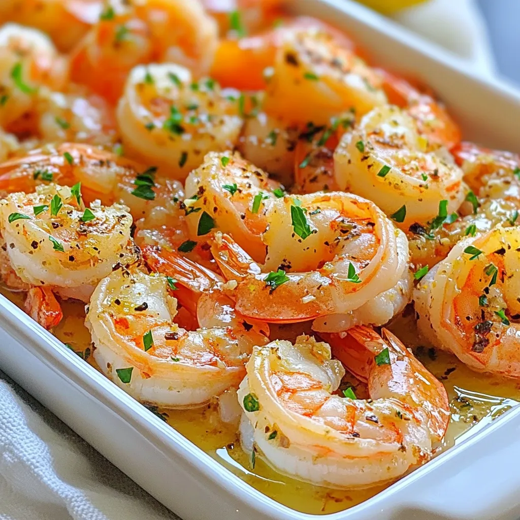 To make this tasty dish, gather these ingredients: - 1 lb large shrimp, peeled and deveined - 4 cloves garlic, finely minced - Zest of 1 lemon - Juice of 1 lemon - 1/4 cup extra virgin olive oil - 1 teaspoon red pepper flakes - Salt and freshly cracked black pepper, to taste - 1 tablespoon fresh parsley, finely chopped When measuring your ingredients, precision helps. Use a kitchen scale for the shrimp if you have one. For garlic, finely mince it to release more flavor. Zesting the lemon is key for that bright taste, so use a microplane or fine grater. For the olive oil, choose a high-quality extra virgin for the best flavor. Adjust red pepper flakes based on how spicy you like your food. If you don't have shrimp, you can use chicken or tofu for a different twist. Instead of red pepper flakes, try paprika for a milder heat. If you lack fresh parsley, dried herbs like oregano or thyme can work in a pinch. Lemon juice can be replaced with lime juice for a fun variation. Always feel free to experiment and make the dish your own! {{ingredient_image_2}} First, set your oven to 400°F (200°C). This heat is perfect for roasting. While it warms up, gather your ingredients. You need: - 1 lb large shrimp, peeled and deveined - 4 cloves garlic, finely minced - Zest of 1 lemon - Juice of 1 lemon - 1/4 cup extra virgin olive oil - 1 teaspoon red pepper flakes (adjust for spice) - Salt and freshly cracked black pepper, to taste - 1 tablespoon fresh parsley, finely chopped (for garnish) Make sure to have a large mixing bowl and a baking sheet ready. In your large mixing bowl, combine the minced garlic, lemon zest, and lemon juice. Add the olive oil, red pepper flakes, a pinch of salt, and black pepper. Whisk these ingredients well. The mix should smell bright and zesty. This marinade gives your shrimp a wonderful flavor. Next, add the shrimp to your marinade. Make sure all the shrimp are coated. Toss them gently in the bowl. Allow the shrimp to marinate for 15-20 minutes. This time lets the flavors soak in. While the shrimp marinate, line your baking sheet with parchment paper. This step makes cleanup easy. Spread the marinated shrimp in a single layer on the sheet. Don’t crowd them; give them space to roast well. Now, place the baking sheet in the hot oven. Roast the shrimp for 8-10 minutes. Watch closely! They are ready when they turn pink and opaque. Overcooking can make them tough, so keep an eye out. Once they're done, take the baking sheet out. Immediately sprinkle the chopped parsley over the shrimp. It adds color and freshness. Serve the shrimp hot, perfect for dinner or as a tasty appetizer. For perfect shrimp, timing is key. Roast them for 8 to 10 minutes. They turn pink and opaque when done. Watch closely; overcooked shrimp can become rubbery. If you’re unsure, cut one open. It should be white and firm but not tough. You can boost flavor with a few tweaks. Try adding fresh herbs like thyme or basil. A splash of white wine can add depth. Want heat? Add more red pepper flakes or a dash of hot sauce. For a twist, mix in some diced tomatoes or olives for a Mediterranean flair. Serve your shrimp on a bright platter. Add lemon wedges for a pop of color and zest. A sprinkle of extra parsley gives a fresh touch. You can also nestle the shrimp on a bed of greens or serve them with crusty bread for dipping. This makes your dish look as good as it tastes! Pro Tips Fresh Shrimp: Always use the freshest shrimp available for the best flavor and texture. Look for shrimp that smell like the sea, not fishy. Marination Time: Don’t skip the marination step! Even a short marination of 15-20 minutes enhances the flavors significantly. Watch the Cooking Time: Shrimp cook quickly—keep an eye on them while roasting. They are perfectly cooked when they turn pink and opaque. Serving Suggestions: Serve with crusty bread or over a bed of rice to soak up the delicious lemon-garlic sauce. {{image_4}} You can boost the taste of lemon garlic roasted shrimp by adding fresh herbs. Basil, thyme, or cilantro work great. Just chop them finely and mix them into your marinade. The herbs will add a nice twist to the dish. They bring fresh aromas that make every bite special. If you love heat, try spicy lemon garlic shrimp. Add more red pepper flakes to your marinade. You can also use fresh chilies for a kick. If you want a smoky flavor, try adding smoked paprika. This will give the shrimp a unique taste. Adjust the spice level to your liking for a personalized dish. For a fun twist, make lemon garlic shrimp skewers. Simply thread the marinated shrimp onto wooden or metal skewers. Make sure to soak wooden skewers in water first to prevent burning. Grill or roast them in the oven for a tasty meal. These skewers are great for parties or picnics. Serve with extra lemon wedges for a zesty touch. To store your leftover Lemon Garlic Roasted Shrimp, first let them cool to room temperature. Place the shrimp in an airtight container. You can keep them in the fridge for up to three days. Make sure to label the container with the date. This helps you remember when you made them. When you are ready to enjoy your shrimp again, reheating them carefully is key. Preheat your oven to 350°F (175°C). Spread the shrimp on a baking sheet. Heat them for about 5-7 minutes. This way, they stay juicy and tender. Microwaving is an option, too. Use a microwave-safe plate and cover the shrimp with a damp paper towel. Heat them for 30 seconds at a time until warm. If you want to keep your Lemon Garlic Roasted Shrimp for longer, freezing is a great choice. Place the cooled shrimp in a single layer on a baking sheet. Freeze them for about an hour. Once firm, transfer the shrimp to a freezer bag. Remove as much air as possible before sealing. These shrimp can last up to three months in the freezer. When you’re ready to enjoy them, thaw overnight in the fridge before reheating. I recommend marinating the shrimp for 15 to 20 minutes. This short time allows the shrimp to soak up the bright lemon and garlic flavors. If you marinate them too long, they might become mushy. The acidity in the lemon juice can change the shrimp’s texture if left too long. Yes, you can use frozen shrimp. Just be sure to thaw them completely first. You can do this by placing them in the fridge overnight or running them under cold water for a quick thaw. Once thawed, peel and devein them if needed. Then, follow the recipe as usual. The flavors will still shine through! Several sides go well with lemon garlic roasted shrimp. Here are a few ideas: - Rice: Simple white rice or a lemon rice dish complements the shrimp nicely. - Salad: A fresh green salad with a light vinaigrette adds a crisp touch. - Vegetables: Roasted or steamed veggies like asparagus or broccoli offer a healthy balance. - Pasta: A light pasta with olive oil or lemon sauce pairs wonderfully. Feel free to mix and match these sides to create a meal that fits your taste! Lemon garlic roasted shrimp is easy and quick to make. We covered the ingredients, steps, tips, and helpful storage advice. You can mix flavors, adjust cooking times, or even try variations like spicy shrimp. Remember to store leftovers properly for later enjoyment. With this recipe, you can impress friends and family at any meal. Enjoy every bite and make it your own!