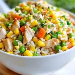 To make a tasty Teriyaki Chicken Fried Rice, gather these simple ingredients: - 2 cups day-old jasmine rice, cooked and cooled - 1 cup cooked chicken breast, diced into bite-sized pieces - 2 tablespoons teriyaki sauce - 1 cup mixed vegetables (a vibrant blend of peas, carrots, and corn) - 2 green onions, finely chopped - 2 large eggs, lightly beaten - 2 tablespoons sesame oil, divided - 1 tablespoon soy sauce - Salt and freshly cracked pepper, to taste - Sesame seeds, for garnish Using day-old rice is key. It has less moisture, which helps avoid mushy fried rice. Cooked chicken breast adds protein, while the teriyaki sauce brings a sweet and savory flavor. Mixed vegetables give color and nutrients, making each bite bright and healthy. Green onions add a fresh crunch, while eggs help bind the dish together. Sesame oil adds a nutty aroma and flavor. Soy sauce gives depth to the taste, while salt and pepper enhance everything. Finally, sesame seeds provide a delightful crunch on top. Each ingredient plays a vital role in creating a perfect Teriyaki Chicken Fried Rice that you will love! {{ingredient_image_2}} First, grab a large skillet or wok. Heat 1 tablespoon of sesame oil over medium-high heat. Wait until the oil shimmers. This step gets your skillet ready for cooking. Next, add 1 cup of mixed vegetables to the hot skillet. Stir-fry for about 3 to 4 minutes. You want them tender but still crisp. This adds great texture to your fried rice. Now, push the veggies to one side of the skillet. Pour 2 large beaten eggs into the other side. Let them sit for a moment. Then, scramble them with a spatula until they are fully cooked. Mix the eggs back with the veggies. Add 1 cup of diced cooked chicken breast to the skillet. Pour in 2 tablespoons of teriyaki sauce. Stir-fry everything together for another 2 minutes. The chicken should heat up nicely, and the flavors will blend well. Introduce 2 cups of day-old jasmine rice to the skillet. Also, add 1 tablespoon of soy sauce and the last tablespoon of sesame oil. Use your spatula to break up rice clumps. Stir-fry everything for another 3 to 4 minutes. This lets the flavors meld together. Taste your fried rice. Adjust the seasoning with salt and freshly cracked pepper. Just before serving, fold in the chopped green onions. This adds a nice, fresh bite. Transfer the fried rice to a serving dish. Sprinkle sesame seeds on top for crunch. Serve in elegant bowls or vibrant plates. For a fun twist, add a wedge of lime on the side. This enhances the dish’s flavor! Day-old rice is best for fried rice. Freshly cooked rice is moist and sticky. This can make your dish clump together. Day-old rice is dry and fluffy. It separates easily when stir-fried. If you don’t have day-old rice, spread fresh rice on a tray. Let it cool for at least 30 minutes before using. Stir-frying is all about speed and heat. Use a large skillet or wok for best results. Heat your oil until it shimmers. This helps to sear the ingredients fast. Keep everything moving in the pan. This ensures even cooking and bright colors. Push ingredients to the side to make room. This way, you can scramble eggs or add new items without crowding the pan. Balancing flavors makes your fried rice shine. Start with teriyaki sauce for sweetness. Add soy sauce for saltiness. You can also mix in garlic or ginger for more depth. Taste as you cook. If you want more spice, add chili flakes or sriracha. For freshness, include lime juice just before serving. This will brighten the dish and add zest. Pro Tips Use Day-Old Rice: For the best texture, always use day-old jasmine rice. It’s drier and will fry better without becoming mushy. Customize Your Vegetables: Feel free to swap in your favorite vegetables like bell peppers, broccoli, or snap peas to add color and nutrition. Adjust the Sauce: Depending on your taste preference, you can increase or decrease the amount of teriyaki sauce for a sweeter or saltier dish. Garnish Creatively: Enhance the visual appeal of your dish by adding fresh herbs like cilantro or a squeeze of lime juice just before serving. {{image_4}} You can switch out chicken for other proteins. Shrimp, beef, or tofu work great. For shrimp, just cook until pink. For beef, thinly slice it for quick cooking. Tofu needs a good press to remove water. Then, cube it and sauté until golden. Each protein adds unique flavor to the dish. Feel free to mix up the veggies. Broccoli, bell peppers, or snap peas add crunch. You can even toss in mushrooms for an earthy taste. The key is to chop them small so they cook fast. This keeps the dish colorful and fun. Always aim for a mix of textures and colors. To make this dish gluten-free, swap soy sauce for tamari. Tamari gives a similar flavor without gluten. Check teriyaki sauce labels for gluten-free options too. Many brands make gluten-free teriyaki sauce. This way, everyone can enjoy your fried rice guilt-free! To store leftovers of Teriyaki Chicken Fried Rice, place it in an airtight container. Make sure the rice cools down to room temperature first. This will help keep it fresh. You can store it in the fridge for up to four days. If you want to keep it longer, consider freezing it. Just make sure to use a freezer-safe container. When you are ready to eat the leftover fried rice, reheat it on the stove. Heat a small amount of sesame oil in a skillet over medium heat. Add your rice and stir until it’s hot. You can also use the microwave. Place the rice in a microwave-safe bowl and cover it with a damp paper towel. Heat for about 1-2 minutes, stirring halfway through, until warm. The shelf life for Teriyaki Chicken Fried Rice in the fridge is about four days. If you freeze it, it can last up to three months. However, for the best taste, try to eat it within one month. Always check for any signs of spoilage before eating. If it smells off or looks strange, it’s best to throw it away. Yes, you can use fresh rice, but it won’t work as well. Fresh rice is moist and sticky. Day-old rice is drier, making it easier to fry. If you use fresh rice, spread it out to cool before cooking. This helps it dry out a bit. You can make a quick mix if you don’t have teriyaki sauce. Combine soy sauce, honey, and a splash of rice vinegar. This mix gives you a sweet and salty taste. You can also try hoisin sauce or a sweet soy glaze. Yes, this recipe is great for meal prep. It stores well in the fridge for up to four days. Just keep it in airtight containers. You can easily reheat it in a pan or microwave when you’re ready to eat. If you want heat, add some chili flakes or sriracha. You can also mix in diced jalapeños while cooking. Start with a little and taste as you go. This way, you can control how spicy it gets. Absolutely! Swap the chicken for tofu or tempeh. Use vegetable stock instead of chicken broth, and keep the veggies. You can also add extra vegetables like bell peppers or mushrooms for more flavor. This way, you keep it tasty and filling. You learned how to make teriyaki chicken fried rice step by step. We covered the key ingredients and shared tips for perfecting your stir-fry skills. You also found fun ways to change the recipe and how to store leftovers. Now, enjoy this dish at home and impress your taste buds. This recipe is easy and full of flavor. Cooking can be fun and rewarding, so keep experimenting in the kitchen!