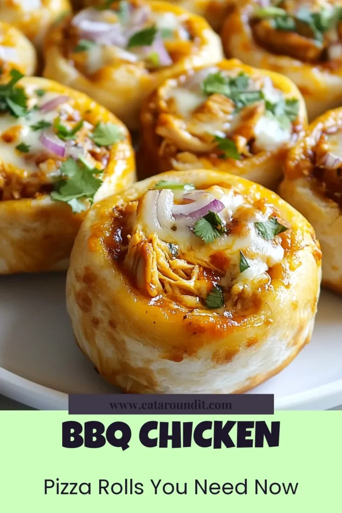 Indulge in these delicious BBQ chicken pizza rolls that are perfect for any gathering! This easy pizza rolls recipe combines shredded chicken, tangy BBQ sauce, and gooey mozzarella cheese for a taste sensation. Bake up some homemade BBQ pizza rolls that everyone will love — it's an irresistible treat! Get the full recipe and enjoy this fun twist on pizza. Don’t forget to save this for later! #BBQChickenPizzaRolls #EasyPizzaRollsRecipe #MozzarellaCheesePizzaRolls #BakedChickenPizzaRolls