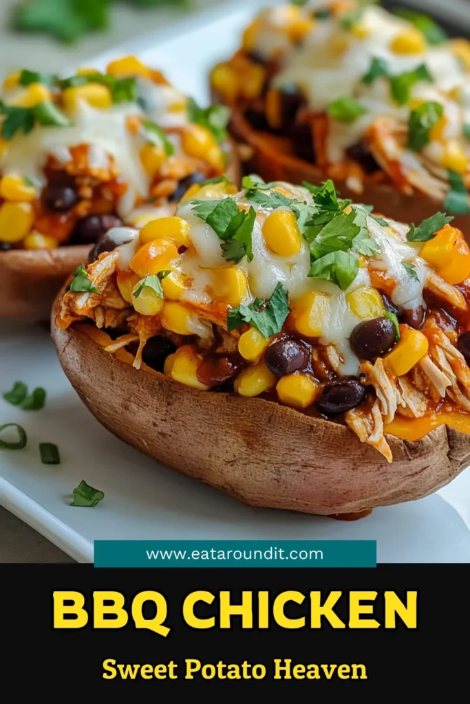 Savor the flavor of BBQ Chicken Stuffed Sweet Potatoes—a delicious twist on healthy sweet potato recipes. Perfect for an easy dinner, this dish is packed with shredded chicken, black beans, and melted cheese. Try these stuffed sweet potato ideas for a hearty meal that everyone will love. Make this BBQ chicken recipe tonight and impress your family! Click to discover the full recipe! #HealthyRecipes #EasyDinner #StuffedSweetPotatoes #BBQChickenRecipes