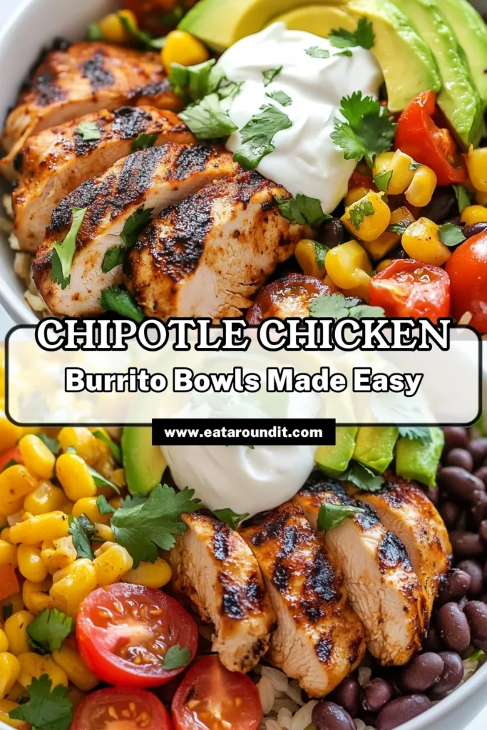 Discover the ultimate Chipotle chicken burrito bowl recipe that combines flavor and health. This easy burrito bowl with chicken features marinated grilled chicken, nutritious healthy burrito bowl ingredients, and a vibrant mix of corn, black beans, and avocado. Perfect for meal prep burrito bowls, this recipe will become your go-to! Try it today and elevate your weeknight dinners. Save for later! #BurritoBowl #MealPrep #HealthyEating #EasyRecipes