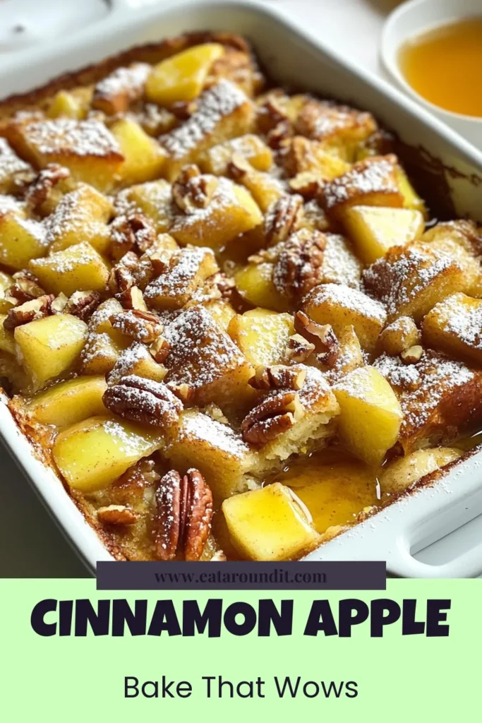 Indulge in this delicious Cinnamon Apple French Toast Bake, an easy French toast casserole perfect for breakfast gatherings. Made with challah or brioche, it's a delightful apple cinnamon breakfast bake that everyone will love. Plus, it's easy to adapt as a dairy-free French toast recipe using almond milk. Savor the flavors of autumn with every bite! Pin this recipe for your next brunch! #CinnamonAppleFrenchToastBake #EasyFrenchToastCasserole #AppleCinnamonBreakfastBake #DairyFreeFrenchToastRecipe